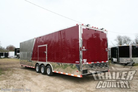 &lt;p&gt;NEW 8.5 X 32&#39; V-NOSED ENCLOSED CARGO / RACE CAR TRAILER W/ BATHROOM&lt;/p&gt;
&lt;p&gt;&amp;nbsp;&lt;/p&gt;
&lt;p&gt;Up for your consideration is a Brand New Model 8.5 x 32 Triple Axle Race Trailer W/ Full Bathroom, Race Ready 2 Package, Loaded w/Options!&lt;/p&gt;
&lt;p&gt;&amp;nbsp;&lt;/p&gt;
&lt;p&gt;YOU&#39;VE SEEN THE REST...NOW BUY THE BEST!!&lt;/p&gt;
&lt;p&gt;&amp;nbsp;&lt;/p&gt;
&lt;p&gt;ALL the TOP QUALITY FEATURES listed in this ad!&lt;/p&gt;
&lt;p&gt;&amp;nbsp;&lt;/p&gt;
&lt;p&gt;Standard Elite Series Features:&lt;/p&gt;
&lt;p&gt;&amp;nbsp;&lt;/p&gt;
&lt;p&gt;Heavy Duty 8&quot; I Beam Main Frame with 2 X 6 Square Tube&lt;/p&gt;
&lt;p&gt;Heavy Duty 1&quot; x 1 1/2&quot; Square Tubular Wall Studs &amp;amp; Roof Bows&lt;/p&gt;
&lt;p&gt;32&#39; Box Space + V-Nose&lt;/p&gt;
&lt;p&gt;16&quot; On Center Walls&lt;/p&gt;
&lt;p&gt;16&quot; On Center Floor Cross-members&lt;/p&gt;
&lt;p&gt;16&quot; On Center Roof Cross-members&lt;/p&gt;
&lt;p&gt;Complete Braking System (Electric Brakes on both Axles, Battery Back-Up, &amp;amp; Safety Switch).&lt;/p&gt;
&lt;p&gt;(3) 5,200lb 4&quot; &quot;Dexter&quot; Drop Axles w/ EZ LUBE Grease Fittings (Self Adjusting Brakes Axles)&lt;/p&gt;
&lt;p&gt;36&quot; Side Door with RV Lock &amp;amp; Cam Locking System (on Passenger Side)&lt;/p&gt;
&lt;p&gt;ATP Diamond Plate Step well in Side Door&lt;/p&gt;
&lt;p&gt;78&quot; Interior Height&lt;/p&gt;
&lt;p&gt;Galvalume Seamed Roof w/ Thermo Ply Ceiling Liner&lt;/p&gt;
&lt;p&gt;2 5/16&quot; Coupler w/ Snapper Pin&lt;/p&gt;
&lt;p&gt;Heavy Duty Safety Chains&lt;/p&gt;
&lt;p&gt;7-Way Round RV Style Wiring Harness Plug&lt;/p&gt;
&lt;p&gt;3/8&quot; Heavy Duty Top Grade Plywood Walls&lt;/p&gt;
&lt;p&gt;3/4&quot; Heavy Duty Top Grade Plywood Floors&lt;/p&gt;
&lt;p&gt;Smooth Tear Drop Style Fender Flares&lt;/p&gt;
&lt;p&gt;2K A-Frame Top Wind Jack&lt;/p&gt;
&lt;p&gt;Top Quality Exterior Grade Paint&lt;/p&gt;
&lt;p&gt;(1) Non-Powered Interior Roof Vent&lt;/p&gt;
&lt;p&gt;(1) 12 Volt Interior Trailer Dome Light w/ Wall Switch&lt;/p&gt;
&lt;p&gt;24&quot; Diamond Plate ATP Front Stone Guard&lt;/p&gt;
&lt;p&gt;15&quot; (ST22575R15) Radial Tires &amp;amp; Wheels&lt;/p&gt;
&lt;p&gt;Exterior L.E.D. Lighting Package&lt;/p&gt;
&lt;p&gt;Rear Spring Assisted Ramp Door w/Cam Locks&amp;nbsp;&lt;/p&gt;
&lt;p&gt;16&quot; Rear Ramp Transition Flap&lt;/p&gt;
&lt;p&gt;&amp;nbsp;&lt;/p&gt;
&lt;p&gt;Race Ready 2 Package Includes:&lt;/p&gt;
&lt;p&gt;&amp;nbsp;&lt;/p&gt;
&lt;p&gt;RTP-Rubber Tread Plate Flooring&lt;/p&gt;
&lt;p&gt;RTP-Rubber Tread Plate Ramp &amp;amp; 16&quot; Transitional Flap&lt;/p&gt;
&lt;p&gt;White Metal Walls &amp;amp; Ceiling&lt;/p&gt;
&lt;p&gt;54&quot; Driver-Side Escape Door&lt;/p&gt;
&lt;p&gt;Electrical Package (w/50 AMP Panel Box, (2)110 Volt Interior Recepts, 25&#39; Life Line, (2)4&#39; 12 Volt L.E.D. Strip Lights w/ Battery)&lt;/p&gt;
&lt;p&gt;White Metal Base &amp;amp; Overhead Cabinets&lt;/p&gt;
&lt;p&gt;(2) LED Strip Race Lights Exterior&lt;/p&gt;
&lt;p&gt;(1) Pair of 12 Volt Rear Loading Lights&lt;/p&gt;
&lt;p&gt;Upgraded 36&quot; Side door To 48&quot;?&lt;/p&gt;
&lt;p&gt;Bathroom Package ~ Shower, Toilet, Sink W/ Cabinet, Fresh Water Tank, Waste Water Tank, 6 Gallon Hot Water Heater, W/ Partition Wall &amp;amp; 24&quot; Door.&lt;/p&gt;
&lt;p&gt;Upgrade: Bathroom Light&lt;/p&gt;
&lt;p&gt;Upgrade: Powered Roof Vent&lt;/p&gt;
&lt;p&gt;Two Tone Color Package ~ .030 Pewter Exterior Metal Front W/ Brandywine Metal Rear (60/40 Color Split) W/ 6&quot; ATP (Aluminum Tread Plate) Strip Seperating Colors (Shown In Anodized)&lt;/p&gt;
&lt;p&gt;Touring Package ~ 24&quot; ATP (Aluminum Tread Plate) Sides &amp;amp; Rear (Shown In Anodized)&amp;nbsp;&lt;/p&gt;
&lt;p&gt;&amp;nbsp;&lt;/p&gt;
&lt;p&gt;Additional Upgrades:&lt;/p&gt;
&lt;p&gt;&amp;nbsp;&lt;/p&gt;
&lt;p&gt;2 ~ A/C Unit&#39;s ~ Pre-wire &amp;amp; Brace, (13,500 BTU Unit w/ Heat Strip -In Place of Standard Roof Vents)&lt;/p&gt;
&lt;p&gt;Upgrade: 18&quot; x 24&quot; Medicine Cabinet Above Bathroom Sink&lt;/p&gt;
&lt;p&gt;Removed Base Cabinet In Race Ready Package (Replaced W/ Medicine Cabinet)&amp;nbsp;&lt;/p&gt;
&lt;p&gt;Upgrade: (2) Added 4&#39; LED Strip Lights (Total Of 4 W/ Electric Package&amp;nbsp;&lt;/p&gt;
&lt;p&gt;12&quot; Extra Interior Height (Approx: 7&#39;6&quot; Inside Height)&lt;/p&gt;
&lt;p&gt;Upgraded: Mag Wheels W/ Radial Tires&lt;/p&gt;
&lt;p&gt;Insulated Walls&lt;/p&gt;
&lt;p&gt;Insulated Ceiling&lt;/p&gt;
&lt;p&gt;Added: (1) 24&#39; Awning Black &amp;amp; White Checkered&lt;/p&gt;
&lt;p&gt;Shown In .030 Pewter &amp;amp; Brandywine Exterior Metal. Other colors and trim options are available just ask &amp;amp; we will list it on eBay!&lt;/p&gt;
&lt;p&gt;&amp;nbsp;&lt;/p&gt;
&lt;p&gt;! ! ! YOU CHOOSE FINAL COLOR ! ! !&lt;/p&gt;
&lt;p&gt;&amp;nbsp;&lt;/p&gt;
&lt;p&gt;Color Options .030 Gauge Aluminum&amp;nbsp;&lt;/p&gt;
&lt;p&gt;&amp;nbsp;&lt;/p&gt;
&lt;p&gt;FINANCING IS AVAILABLE W/ APPROVED CREDIT&lt;/p&gt;
&lt;p&gt;&amp;nbsp;&lt;/p&gt;
&lt;p&gt;Manufacturers Title and 5 Year Limited Warranty Included&lt;/p&gt;
&lt;p&gt;&amp;nbsp;&lt;/p&gt;
&lt;p&gt;**PRODUCT LIABILITY INSURANCE**&lt;/p&gt;
&lt;p&gt;&amp;nbsp;&lt;/p&gt;
&lt;p&gt;Trailer is offered @ factory direct pricing...We also have a Florida pick up location in Tampa and We offer Nationwide Delivery @ Unbeatable Rates.&lt;/p&gt;
&lt;p&gt;&amp;nbsp;&lt;/p&gt;
&lt;p&gt;*Trailer Shown with Optional Trim*&lt;/p&gt;
&lt;p&gt;All Trailers are D.O.T. Compliant for all 50 States, Canada, &amp;amp; Mexico.&lt;/p&gt;
&lt;p&gt;&amp;nbsp;&lt;/p&gt;
&lt;p&gt;FOR MORE INFORMATION CALL:&lt;/p&gt;
&lt;p&gt;&amp;nbsp;&lt;/p&gt;
&lt;p&gt;888-710-2112&lt;/p&gt;