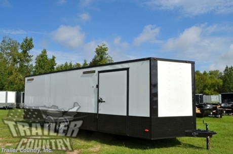 &lt;p&gt;NEW 8.5 X 24&#39; V-NOSED ENCLOSED CAR HAULER TRAILER LOADED W/ OPTIONS &amp;amp; RACE READY 2 PACKAGE!&lt;/p&gt;
&lt;p&gt;&amp;nbsp;&lt;/p&gt;
&lt;p&gt;Up for your consideration is a Brand New Model 8.5 x 24 Tandem Axle Loaded V-Nose Enclosed Race Car Toy Hauler Trailer.&lt;/p&gt;
&lt;p&gt;&amp;nbsp;&lt;/p&gt;
&lt;p&gt;YOU&#39;VE SEEN THE REST...NOW BUY THE BEST!!&lt;/p&gt;
&lt;p&gt;&amp;nbsp;&lt;/p&gt;
&lt;p&gt;ALL the TOP QUALITY FEATURES listed in this ad!&lt;/p&gt;
&lt;p&gt;&amp;nbsp;&lt;/p&gt;
&lt;p&gt;Standard Elite Series Features:&lt;/p&gt;
&lt;p&gt;&amp;nbsp;&lt;/p&gt;
&lt;p&gt;Heavy Duty&amp;nbsp; 6&quot; I Beam Main Frame with 2 X 6 Square Tube&lt;/p&gt;
&lt;p&gt;Heavy Duty 1&quot; x 1 1/2&quot; Square Tubular Wall Studs &amp;amp; Roof Bows&lt;/p&gt;
&lt;p&gt;24&#39; Box Space + V-Nose&lt;/p&gt;
&lt;p&gt;16&quot; On Center Walls&lt;/p&gt;
&lt;p&gt;16&quot; On Center Floor Cross members&lt;/p&gt;
&lt;p&gt;16&quot; On Center Roof Cross members&lt;/p&gt;
&lt;p&gt;Complete Braking System (Electric Brakes on both Axles, Battery Back-Up, &amp;amp; Safety Switch).&lt;/p&gt;
&lt;p&gt;(2) 3,500lb 4&quot; &quot;Dexter&quot; Drop Axles w/ EZ LUBE Grease Fittings (Self Adjusting Brakes Axles)&lt;/p&gt;
&lt;p&gt;36&quot; Side Door with RV Lock &amp;amp; Cam Locking System (on Passenger Side)&lt;/p&gt;
&lt;p&gt;No Show Beaver Trailer (Dove Tail)&lt;/p&gt;
&lt;p&gt;ATP Diamond Plate Step well in Side Door&lt;/p&gt;
&lt;p&gt;6&#39;6&quot;&quot; Interior Height (Approx 78&quot;)&lt;/p&gt;
&lt;p&gt;Galvalume Seamed Roof w/ Thermo Ply Ceiling Liner&lt;/p&gt;
&lt;p&gt;2 5/16&quot; Coupler w/ Snapper Pin&lt;/p&gt;
&lt;p&gt;Heavy Duty Safety Chains&lt;/p&gt;
&lt;p&gt;7-Way Round RV Style Wiring Harness Plug w/ Battery Back-Up and Safety Switch&lt;/p&gt;
&lt;p&gt;3/8&quot; Heavy Duty Top Grade Plywood Walls&lt;/p&gt;
&lt;p&gt;3/4&quot; Heavy Duty Top Grade Plywood Floors&lt;/p&gt;
&lt;p&gt;Smooth Tear Drop Style Fender Flares&lt;/p&gt;
&lt;p&gt;2K A-Frame Top Wind Jack&lt;/p&gt;
&lt;p&gt;Top Quality Exterior Grade Paint&lt;/p&gt;
&lt;p&gt;(1) Non-Powered Interior Roof Vent&lt;/p&gt;
&lt;p&gt;(1) 12 Volt Interior Trailer Dome Light w/ Wall Switch&lt;/p&gt;
&lt;p&gt;24&quot; Diamond Plate ATP Front Stone Guard w/ V-Nosed Cap&lt;/p&gt;
&lt;p&gt;15&quot; (ST20575D15) Tires &amp;amp; Wheels&lt;/p&gt;
&lt;p&gt;Exterior L.E.D. Lighting Package&lt;/p&gt;
&lt;p&gt;4- Flush Mounted D-Ring Tie Downs&lt;/p&gt;
&lt;p&gt;Rear Spring Assisted Ramp Door w/ Cam Locks&amp;nbsp;&lt;/p&gt;
&lt;p&gt;16&quot; Rear Ramp Transition Flap&lt;/p&gt;
&lt;p&gt;&amp;nbsp;&lt;/p&gt;
&lt;p&gt;Race Ready 2 Pack:&lt;/p&gt;
&lt;p&gt;&amp;nbsp;&lt;/p&gt;
&lt;p&gt;RTP Floor (Rubber Tread Plate)&lt;/p&gt;
&lt;p&gt;RTP Ramp &amp;amp; Transitional Flap (Rubber Tread Plate)&lt;/p&gt;
&lt;p&gt;White Metal Walls&lt;/p&gt;
&lt;p&gt;White Metal Ceiling&lt;/p&gt;
&lt;p&gt;48&quot; Side Door&lt;/p&gt;
&lt;p&gt;54&quot; Escape Door~ Driver Side&lt;/p&gt;
&lt;p&gt;Electrical Package (w/30 AMP Panel Box, (2)110 Volt Interior Recepts, 25&#39; Life Line, (2)4&#39; 12 Volt L.E.D. Strip Lights w/ Battery)&lt;/p&gt;
&lt;p&gt;White Metal w/ Black Trim Base &amp;amp; Overhead Cabinets&lt;/p&gt;
&lt;p&gt;(2) 12 Volt L.E.D. Side Race Lights&lt;/p&gt;
&lt;p&gt;(1) Pair 12 Volt Rear Loading Lights&lt;/p&gt;
&lt;p&gt;&amp;nbsp; &amp;nbsp;&lt;/p&gt;
&lt;p&gt;Additional Upgrades:&lt;/p&gt;
&lt;p&gt;&amp;nbsp;&lt;/p&gt;
&lt;p&gt;(2) 5,200 lb &quot; DEXTER&quot; SPRING Axles w/ All Wheel Electric Brakes &amp;amp; EZ LUBE Grease Fittings-Self Adusting Axles Upgraded from Standard Axles)&lt;/p&gt;
&lt;p&gt;Spider Aluminum Mag Wheels&lt;/p&gt;
&lt;p&gt;15&quot; Radial Tires&lt;/p&gt;
&lt;p&gt;Black Out Package (.030 Metal Exterior, 24&quot; Black ATP Sides &amp;amp; Rear, Black ATP Nose Cap, Black Hardware &amp;amp; Trim, with Black Fender Flares)&lt;/p&gt;
&lt;p&gt;6&quot; Additional Interior Height (Total 7&#39; Interior Height)&lt;/p&gt;
&lt;p&gt;&amp;nbsp;&lt;/p&gt;
&lt;p&gt;Shown In .030 WHITE EXTERIOR METAL COLOR W/ BLACK OUT TRIM PACKAGE.&amp;nbsp;&lt;/p&gt;
&lt;p&gt;&amp;nbsp;&lt;/p&gt;
&lt;p&gt;! ! ! YOU CHOOSE FINAL COLOR ! ! !&lt;/p&gt;
&lt;p&gt;&amp;nbsp;&lt;/p&gt;
&lt;p&gt;Color Options .030 Gauge Aluminum&amp;nbsp;&lt;/p&gt;
&lt;p&gt;&amp;nbsp;&lt;/p&gt;
&lt;p&gt;Manufacturers Title and 5 Year Limited Warranty Included&lt;/p&gt;
&lt;p&gt;&amp;nbsp;&lt;/p&gt;
&lt;p&gt;**PRODUCT LIABILITY INSURANCE**&lt;/p&gt;
&lt;p&gt;&amp;nbsp;&lt;/p&gt;
&lt;p&gt;Trailer is offered @ factory direct pricing...We also have a Florida pick up location in Tampa and We offer Nationwide Delivery @ Unbeatable Rates.&lt;/p&gt;
&lt;p&gt;&amp;nbsp;&lt;/p&gt;
&lt;p&gt;FINANCING IS AVAILABLE W/ APPROVED CREDIT&lt;/p&gt;
&lt;p&gt;&amp;nbsp;&lt;/p&gt;
&lt;p&gt;ASK US ABOUT OUR RENT TO OWN PROGRAM - NO CREDIT CHECK - LOW DOWN PAYMENT&lt;/p&gt;
&lt;p&gt;&amp;nbsp;&lt;/p&gt;
&lt;p&gt;*Trailer Shown with Optional Trim*&lt;/p&gt;
&lt;p&gt;All Trailers are D.O.T. Compliant for all 50 States, Canada, &amp;amp; Mexico.&lt;/p&gt;
&lt;p&gt;&amp;nbsp;&lt;/p&gt;
&lt;p&gt;FOR MORE INFORMATION CALL:&lt;/p&gt;
&lt;p&gt;&amp;nbsp;&lt;/p&gt;
&lt;p&gt;888-710-2112&lt;/p&gt;