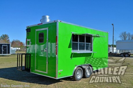 &lt;p&gt;NEW 8.5 X 16&#39; V-NOSED ENCLOSED CONCESSION MOBILE KITCHEN FOOD VENDING TRAILER&lt;/p&gt;
&lt;p&gt;Up for your consideration is a Brand New Model 8.5 x 16 Tandem Axle Vending Trailer, Loaded w/Finished Interior, Electrical Package, Sink Package, Range Hood, and More!&lt;/p&gt;
&lt;p&gt;YOU&#39;VE SEEN THE REST...NOW BUY THE BEST!!&lt;/p&gt;
&lt;p&gt;ALL the TOP QUALITY FEATURES listed in this ad!&lt;/p&gt;
&lt;p&gt;Standard Elite Series Features:&lt;/p&gt;
&lt;p&gt;Heavy Duty 6&quot; I Beam Main Frame with 2 X 6 Square Tube&lt;/p&gt;
&lt;p&gt;Heavy Duty 1&quot; x 1 1/2&quot; Square Tubular Wall Studs &amp;amp; Roof Bows&lt;/p&gt;
&lt;p&gt;16&#39; Box Space + V-Nose&lt;/p&gt;
&lt;p&gt;16&quot; On Center Floors&lt;/p&gt;
&lt;p&gt;16&quot; On Center Walls&lt;/p&gt;
&lt;p&gt;16&quot; On Center Roof Bows&lt;/p&gt;
&lt;p&gt;Complete Braking System (Electric Brakes on both axles, Battery Back-Up, &amp;amp; Safety Switch)&lt;/p&gt;
&lt;p&gt;(2) 3,500lb 4&quot; &quot;Dexter&quot; Drop Axles w/ EZ LUBE Grease Fittings&lt;/p&gt;
&lt;p&gt;32&quot; Side Door with Bar Lock on Driver Side&lt;/p&gt;
&lt;p&gt;7&#39;6&quot; Interior Height&lt;/p&gt;
&lt;p&gt;Galvalume Seamed Roof w/ Thermo Ply Ceiling Liner&lt;/p&gt;
&lt;p&gt;2 5/16&quot; Coupler w/ Snapper Pin&lt;/p&gt;
&lt;p&gt;Heavy Duty Safety Chains&lt;/p&gt;
&lt;p&gt;7-Way Round RV Style Wiring Harness Plug&lt;/p&gt;
&lt;p&gt;3/8&quot; Heavy Duty Top Grade Plywood Walls&lt;/p&gt;
&lt;p&gt;3/4&quot; Heavy Duty Top Grade Plywood Floors&lt;/p&gt;
&lt;p&gt;Smooth Teardrop Style Fender Flares&lt;/p&gt;
&lt;p&gt;2K A-Frame Top Wind Jack&lt;/p&gt;
&lt;p&gt;Top Quality Exterior Grade Paint&lt;/p&gt;
&lt;p&gt;(1) Non-Powered Interior Roof Vent&lt;/p&gt;
&lt;p&gt;(1) 12 Volt Interior Trailer Dome Light w/ Wall Switch&lt;/p&gt;
&lt;p&gt;24&quot; Diamond Plate ATP Front Stone Guard&lt;/p&gt;
&lt;p&gt;15&quot; Radial (ST20575R15) Tires &amp;amp; Wheels&lt;/p&gt;
&lt;p&gt;Exterior L.E.D. Lighting Package&lt;/p&gt;
&lt;p&gt;Concession Package &amp;amp; Upgrades:&lt;/p&gt;
&lt;p&gt;Concession Package: 7&#39; Hood Range, Air Flow Blower, 2 Interior Range Lights, Grease Trap on Roof (No Fire Suppression).&lt;/p&gt;
&lt;p&gt;36&quot; Single Access Door w/Window&lt;/p&gt;
&lt;p&gt;1- 3&#39; x 6&#39; Concession/Vending Window W/3 - Sliding Glass Inserts (Center Curbside of Trailer)&lt;/p&gt;
&lt;p&gt;Exterior Serving Counter Under Concession Window&lt;/p&gt;
&lt;p&gt;A/C Prewire &amp;amp; Brace&lt;/p&gt;
&lt;p&gt;Sink Package ~ 3 Stainless Steel Sinks W/Hardware, Cabinet in Mill Finish, Handwash, 20 Gallon Fresh Water Tank, 30 Gallon Waste Water Tank, &amp;amp; 6 Gallon Hot Water Heater&lt;/p&gt;
&lt;p&gt;Electrical Package ~ (100 Amp Panel Box w/ Life Line, 3-110 Volt Interior Recepts, 2-4&#39; 12 Volt L.E.D. Strip Lights w/ Battery&lt;/p&gt;
&lt;p&gt;RCP Flooring on Trailer Interior (Rubber Coin Flooring)&lt;/p&gt;
&lt;p&gt;Mill Finish Metal Walls and Ceiling Liner on Trailer Interior&lt;/p&gt;
&lt;p&gt;Insulated Walls &amp;amp; Ceiling&lt;/p&gt;
&lt;p&gt;12&quot; Extra Interior Hieght (7&#39;6 total interior height)&lt;/p&gt;
&lt;p&gt;.030 Colored Metal Exterior in BRIGHT GREEN&lt;/p&gt;
&lt;p&gt;Radial Tires&lt;/p&gt;
&lt;p&gt;Silver Modular Wheels w/ Chrome Center Caps and Lug Nuts&lt;/p&gt;
&lt;p&gt;Propane Cage w/ Swing Door&lt;/p&gt;
&lt;p&gt;6&quot; X 6&quot; Rear Cable Access Door For Prapane Cage&lt;/p&gt;
&lt;p&gt;Platform for Propane Cage&lt;/p&gt;
&lt;p&gt;Rear Double L.E.D. Strip Tail Lights&lt;/p&gt;
&lt;p&gt;&amp;nbsp;&lt;/p&gt;
&lt;p&gt;Shown in .030 BRIGHT GREEN EXTERIOR METAL COLOR.&lt;/p&gt;
&lt;p&gt;&amp;nbsp;&lt;/p&gt;
&lt;p&gt;Other colors and trim options are available just ask &amp;amp; we will list it on eBay!&lt;/p&gt;
&lt;p&gt;&amp;nbsp;&lt;/p&gt;
&lt;p&gt;! ! ! YOU CHOOSE FINAL COLOR ! ! !&lt;/p&gt;
&lt;p&gt;&amp;nbsp;&lt;/p&gt;
&lt;p&gt;Color Options .030 Gauge Aluminum&amp;nbsp;&lt;/p&gt;
&lt;p&gt;&amp;nbsp;&lt;/p&gt;
&lt;p&gt;Manufacturers Title and 5 Year Limited Warranty Included&lt;/p&gt;
&lt;p&gt;&amp;nbsp;&lt;/p&gt;
&lt;p&gt;**PRODUCT LIABILITY INSURANCE**&lt;/p&gt;
&lt;p&gt;&amp;nbsp;&lt;/p&gt;
&lt;p&gt;Trailer is offered @ factory direct pricing...We also have a Florida pick up location in Tampa and We offer Nationwide Delivery @ Unbeatable Rates.&lt;/p&gt;
&lt;p&gt;&amp;nbsp;&lt;/p&gt;
&lt;p&gt;FINANCING IS AVAILABLE W/ APPROVED CREDIT&lt;/p&gt;
&lt;p&gt;&amp;nbsp;&lt;/p&gt;
&lt;p&gt;*Trailer Shown with Optional Trim*&lt;/p&gt;
&lt;p&gt;All Trailers are D.O.T. Compliant for all 50 States, Canada, &amp;amp; Mexico.&lt;/p&gt;
&lt;p&gt;&amp;nbsp;&lt;/p&gt;
&lt;p&gt;FOR MORE INFORMATION CALL:&lt;/p&gt;
&lt;p&gt;888-710-2112&lt;/p&gt;