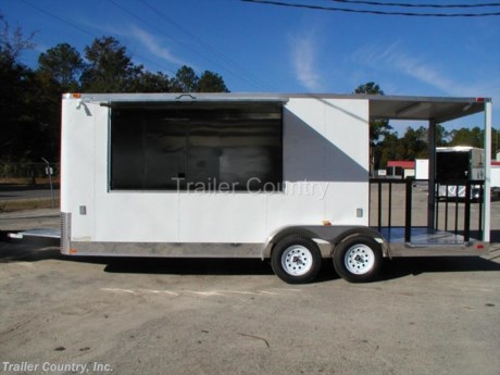 &lt;div&gt;NEW 7 X 20 ENCLOSED CONCESSION / VENDING TRAILER LOADED W/ OPTIONS!!&lt;/div&gt;
&lt;div&gt;&amp;nbsp;&lt;/div&gt;
&lt;div&gt;Complete with 6&#39; Gated Porch Package!&lt;/div&gt;
&lt;div&gt;&amp;nbsp;&lt;/div&gt;
&lt;div&gt;Standard Elite Series Features:&lt;/div&gt;
&lt;div&gt;&amp;nbsp;&lt;/div&gt;
&lt;div&gt;- Heavy duty 2 X 4 Square Tube Main Frame&lt;/div&gt;
&lt;div&gt;- Heavy duty 1&quot; x 1 1/2&quot; Square Tubular Wall Studs &amp;amp; Roof Bows&lt;/div&gt;
&lt;div&gt;- 16&quot; On Center Walls&lt;/div&gt;
&lt;div&gt;- 16&quot; On Center Floors&lt;/div&gt;
&lt;div&gt;- 16&quot; On Center Roof Bows&lt;/div&gt;
&lt;div&gt;- 14&#39; Box Space (14&#39; Box Space + 6&#39; Porch = Total Trailer Length of 20&#39;)&lt;/div&gt;
&lt;div&gt;- Complete Braking System (Electric Brakes on both axles, battery back-up, &amp;amp; safety switch)&lt;/div&gt;
&lt;div&gt;- (2) 3,500lb 4&quot; &quot;Dexter&quot; Drop Axles w/ EZ LUBE Grease Fittings (Self Adjusting Brakes Axles)&lt;/div&gt;
&lt;div&gt;- 32&quot; Side Door with Lock&amp;nbsp;&lt;/div&gt;
&lt;div&gt;- 6&#39; Interior Height&lt;/div&gt;
&lt;div&gt;- Galvalume Seamed Roof w/ Thermo Ply Ceiling Liner&lt;/div&gt;
&lt;div&gt;- 2 5/16&quot; Coupler w/ Snapper Pin&lt;/div&gt;
&lt;div&gt;- Heavy Duty Safety Chains&lt;/div&gt;
&lt;div&gt;- 7-Way RV Wiring Harness Plug&lt;/div&gt;
&lt;div&gt;- 3/8&quot; Heavy Duty Top Grade Plywood Walls&lt;/div&gt;
&lt;div&gt;- 3/4&quot; Heavy Duty Top Grade Plywood Floors&lt;/div&gt;
&lt;div&gt;- Smooth Teardrop Jeep Style Fenders with Wide Side Marker Clearance Lights&lt;/div&gt;
&lt;div&gt;- 2K A-Frame Top Wind Jack&lt;/div&gt;
&lt;div&gt;- Top Quality Exterior Grade Paint&lt;/div&gt;
&lt;div&gt;- (1) Non-Powered Interior Roof Vent&lt;/div&gt;
&lt;div&gt;- (1) 12 Volt Interior Trailer Light&lt;/div&gt;
&lt;div&gt;- 24&quot; Diamond Plate ATP Front Stone Guard with Matching V-nose Cap&lt;/div&gt;
&lt;div&gt;- 15&quot; Radial (ST20575R15) Tires &amp;amp; Wheels&lt;/div&gt;
&lt;div&gt;- Exterior L.E.D. Lighting Package&lt;/div&gt;
&lt;div&gt;&amp;nbsp;&lt;/div&gt;
&lt;div&gt;CONCESSION PACKAGE / UPGRADES INCLUDED:&lt;/div&gt;
&lt;div&gt;&amp;nbsp;&lt;/div&gt;
&lt;div&gt;- 4 x 8 Concession Window&lt;/div&gt;
&lt;div&gt;- Black and White Vinyl Flooring&lt;/div&gt;
&lt;div&gt;- 42&quot; Range Hood with Exhaust Fan&lt;/div&gt;
&lt;div&gt;- Mill Finish Metal Walls and Ceiling&lt;/div&gt;
&lt;div&gt;- 8&quot; Anodized Metal on Sides and Rear&lt;/div&gt;
&lt;div&gt;- 12&quot; Extra Height (TOTAL OF 7&#39; Interior Height)&lt;/div&gt;
&lt;div&gt;- 16&quot; On Center ROOF Crossmembers&lt;/div&gt;
&lt;div&gt;- ATP Generator Platform on Tongue (Extended Tongue)&lt;/div&gt;
&lt;div&gt;- Upgraded Electrical Package (5-110 Volt Interior Recepts, Switch, 3-4&#39; 12 Volt L.E.D. Strip Lights w/ Battery, 100 AMP Panel Box w/ 25&#39; Life Line)&lt;/div&gt;
&lt;div&gt;- 2-Exterior GFI Outlets&lt;/div&gt;
&lt;div&gt;- 2- Flood Lights&lt;/div&gt;
&lt;div&gt;- A/C Pre-wire and Brace&lt;/div&gt;
&lt;div&gt;- 6&#39; Gated Porch with White Metal Ceiling, ATP Diamond Plate Floor &amp;amp; 4&#39; Light&lt;/div&gt;
&lt;div&gt;- 32&quot; Rear Door to Access Porch&lt;/div&gt;
&lt;div&gt;- Stabilizer Jacks&lt;/div&gt;
&lt;p&gt;&amp;nbsp;&lt;/p&gt;
&lt;p&gt;* * N.A.T.M. Inspected and Certified * *&lt;br /&gt;* * Manufacturers Title and 5 Year Limited Warranty Included * *&lt;br /&gt;* * PRODUCT LIABILITY INSURANCE * *&lt;br /&gt;* * FINANCING IS AVAILABLE W/ APPROVED CREDIT * *&lt;br /&gt;Trailer is offered @ factory direct pick up in Willacoochee, GA...We also offer Nationwide Delivery, please contact us for more information.&lt;br /&gt;CALL: 888-710-2112&lt;/p&gt;