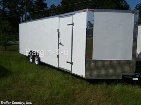 &lt;div&gt;NEW 8.5 X 24 Enclosed Carhauler Trailer W/ V-Nose&lt;/div&gt;
&lt;div&gt;&amp;nbsp;&lt;/div&gt;
&lt;div&gt;Up for your consideration is a Brand New Model 8.5 x 24 Tandem Axle, V-Nosed Enclosed Motorcycle, Snowmobile, Landscape, ATV 4-Wheeler, Car Hauler Cargo Trailer.&lt;/div&gt;
&lt;div&gt;&amp;nbsp;&lt;/div&gt;
&lt;div&gt;YOU&#39;VE SEEN THE REST...NOW BUY THE BEST!&lt;/div&gt;
&lt;div&gt;&amp;nbsp;&lt;/div&gt;
&lt;div&gt;ALL the TOP QUALITY FEATURES listed in this ad!&lt;/div&gt;
&lt;div&gt;&amp;nbsp;&lt;/div&gt;
&lt;div&gt;ELITE SERIES:&amp;nbsp;&lt;/div&gt;
&lt;div&gt;&amp;nbsp;&lt;/div&gt;
&lt;div&gt;- Heavy Duty Main Frame&lt;/div&gt;
&lt;div&gt;- 24&#39; Box Space + V-Nose&lt;/div&gt;
&lt;div&gt;- 16&quot; On Center Walls&lt;/div&gt;
&lt;div&gt;- 16&quot; On Center Floors&lt;/div&gt;
&lt;div&gt;- 16&quot; On Center Roof Bows&lt;/div&gt;
&lt;div&gt;- (2) 3,500lb &quot;DEXTER&quot; SPRING Axles w/ All Wheel Electric Brakes &amp;amp; EZ LUBE Grease Fittings&lt;/div&gt;
&lt;div&gt;- HEAVY DUTY Rear Spring Assisted Ramp Door with (2) Barlocks for Security, &amp;amp; EZ Lube Hinge Pins&lt;/div&gt;
&lt;div&gt;- No-Show Beaver Tail (Dove Tail)&lt;/div&gt;
&lt;div&gt;- 4 - 5,000lb Flush Floor Mounted D-Rings (Welded to Frame)&lt;/div&gt;
&lt;div&gt;- 36&quot; Side Door with Lock&lt;/div&gt;
&lt;div&gt;- ATP Diamond Plate Recessed Step-Up in Side door&lt;/div&gt;
&lt;div&gt;- 6&#39; 6&quot; Interior Height inside Box Space&lt;/div&gt;
&lt;div&gt;- Galvalume Seamed Roof w/ Thermo Ply Ceiling Liner&lt;/div&gt;
&lt;div&gt;- 2 5/16&quot; Coupler w/ Snapper Pin&lt;/div&gt;
&lt;div&gt;- Heavy Duty Safety Chains&lt;/div&gt;
&lt;div&gt;- 2K Top-Wind Jack&lt;/div&gt;
&lt;div&gt;- 7-Way Round RV Electrical Wiring Harness w/ Battery Back-Up &amp;amp; Safety Switch&lt;/div&gt;
&lt;div&gt;- 24&quot; ATP Front Stone Guard w/ ATP Nose Cap&lt;/div&gt;
&lt;div&gt;- Exterior L.E.D. Lighting Package&lt;/div&gt;
&lt;div&gt;- 3/8&quot; Heavy Duty Plywood Walls&lt;/div&gt;
&lt;div&gt;- 3/4&quot; Heavy Duty Top Grade Plywood Floors&lt;/div&gt;
&lt;div&gt;- Heavy Duty Smooth Fender Flares&lt;/div&gt;
&lt;div&gt;- Deluxe License Plate Holder with Light&lt;/div&gt;
&lt;div&gt;- Top Quality Exterior Grade Automotive Paint&lt;/div&gt;
&lt;div&gt;- One Non-Powered Roof Vent&lt;/div&gt;
&lt;div&gt;- (1) 12-Volt Interior Trailer Light w/ Wall Switch&lt;/div&gt;
&lt;div&gt;- 15&quot; 205-15&quot; Radials&lt;/div&gt;
&lt;div&gt;- Modular Wheels&lt;/div&gt;
&lt;div&gt;&amp;nbsp;&lt;/div&gt;
&lt;div&gt;&amp;nbsp;&lt;/div&gt;
&lt;div&gt;* * N.A.T.M. Inspected and Certified * *&lt;/div&gt;
&lt;div&gt;* * Manufacturers Title and 5 Year Limited Warranty Included * *&lt;/div&gt;
&lt;div&gt;* * PRODUCT LIABILITY INSURANCE * *&lt;/div&gt;
&lt;div&gt;* * FINANCING IS AVAILABLE W/ APPROVED CREDIT * *&lt;/div&gt;
&lt;div&gt;&amp;nbsp;&lt;/div&gt;
&lt;div&gt;ASK US ABOUT OUR RENT TO OWN PROGRAM - NO CREDIT CHECK - LOW DOWN PAYMENT&lt;/div&gt;
&lt;div&gt;&amp;nbsp;&lt;/div&gt;
&lt;div&gt;Trailer is offered @ factory direct pick up in Willacoochee, GA...We also offer Nationwide Delivery, please contact us for more information.&lt;/div&gt;
&lt;div&gt;CALL: 888-710-2112&lt;/div&gt;
&lt;p&gt;&amp;nbsp;&lt;/p&gt;