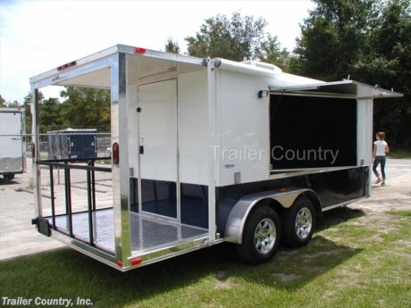&lt;p&gt;&lt;strong&gt;NEW 7 X 14 + 4&#39; Open Porch&amp;nbsp; TAIL GATE CONCESSION TRAILER LOADED W/ OPTIONS!!&amp;nbsp;&amp;nbsp;&lt;/strong&gt;&lt;/p&gt;
&lt;p&gt;Up for your consideration is a LOADED TAIL GATE TRAILER Complete with Porch, Entertainment and Appearance Packages, Perfect for Vending!&lt;/p&gt;
&lt;p&gt;NOW WITH FULL L.E.D. LIGHTING PACKAGE + ALL the other TOP QUALITY FEATURES listed in ad below!&lt;br /&gt;&lt;br /&gt;&amp;nbsp;&lt;strong&gt;&lt;span style=&quot;text-decoration: underline;&quot;&gt;Standard Elite Series Features:&lt;/span&gt;&lt;/strong&gt;&lt;br /&gt;&lt;br /&gt;&amp;nbsp;&amp;nbsp;&amp;nbsp; * Heavy duty 2 X 4 Square Tube Main Frame&lt;br /&gt;&amp;nbsp;&amp;nbsp;&amp;nbsp; * Heavy duty 1&quot; x 1 1/2&quot; Square Tubular Wall Studs &amp;amp; Roof Bows&lt;br /&gt;&amp;nbsp;&amp;nbsp;&amp;nbsp; * 14&#39; Box Space + V-Nose (TOTAL 16&#39;+ From tip to rear Interior Space)&lt;br /&gt;&amp;nbsp;&amp;nbsp;&amp;nbsp; * 16&quot; On Center Walls, Floors, and Roof Bows&lt;br /&gt;&amp;nbsp;&amp;nbsp;&amp;nbsp; * Complete Braking System (Electric Brakes on both axles, battery back-up, &amp;amp; safety switch)&lt;br /&gt;&amp;nbsp;&amp;nbsp;&amp;nbsp; * (2) 3,500lb 4&quot; &quot;Dexter&quot; Drop Axles w/ EZ LUBE Grease Fittings (Self Adjusting Brakes Axles)&lt;br /&gt;&amp;nbsp;&amp;nbsp;&amp;nbsp; * 32&quot; Side Door with Bar Lock&lt;br /&gt;&amp;nbsp;&amp;nbsp;&amp;nbsp; * 6&#39; Interior Height&lt;br /&gt;&amp;nbsp;&amp;nbsp;&amp;nbsp; * Galvalume Seamed Roof with Thermo Ply Ceiling Liner&lt;br /&gt;&amp;nbsp;&amp;nbsp;&amp;nbsp; * 2 5/16&quot; Coupler w/ Snapper Pin&lt;br /&gt;&amp;nbsp;&amp;nbsp;&amp;nbsp; * Heavy Duty Safety Chains&lt;br /&gt;&amp;nbsp;&amp;nbsp;&amp;nbsp; * 7-Way RV Wiring Harness Plug&lt;br /&gt;&amp;nbsp;&amp;nbsp;&amp;nbsp; * 3/8&quot; Heavy Duty Top Grade Plywood Walls&lt;br /&gt;&amp;nbsp;&amp;nbsp;&amp;nbsp; * 3/4&quot; Heavy Duty Top Grade&amp;nbsp;Plywood Floors&lt;br /&gt;&amp;nbsp;&amp;nbsp;&amp;nbsp; * Smooth Teardrop Jeep Style Fenders with Wide Side Marker Clearance Lights&lt;br /&gt;&amp;nbsp;&amp;nbsp;&amp;nbsp; * 2K A-Frame Top Wind Jack&lt;br /&gt;&amp;nbsp;&amp;nbsp;&amp;nbsp; * Top Quality Exterior Grade Paint&lt;br /&gt;&amp;nbsp;&amp;nbsp;&amp;nbsp; * (1) Non-Powered Interior Roof Vent&lt;br /&gt;&amp;nbsp;&amp;nbsp;&amp;nbsp; * (1) 12 Volt Interior Trailer Light&lt;br /&gt;&amp;nbsp;&amp;nbsp;&amp;nbsp; * 24&quot; Diamond Plate ATP Front Stone Guard with Matching V-Nose Cap&lt;br /&gt;&amp;nbsp;&amp;nbsp;&amp;nbsp; * 15&quot; Radial (ST20575R15) Tires &amp;amp; Wheels&lt;br /&gt;&amp;nbsp; &amp;nbsp; * Complete Exterior L.E.D. Lighting Package&lt;br /&gt;&lt;br /&gt;&amp;nbsp;&lt;strong&gt;&lt;span style=&quot;text-decoration: underline;&quot;&gt; Game Day / Entertainment Pack Includes&lt;/span&gt;&lt;/strong&gt;:&lt;/p&gt;
&lt;p&gt;&lt;br /&gt;- 3 X 6 Shadow Box Center, 1 receptable, carpet interior on Curb side&lt;/p&gt;
&lt;p&gt;-&amp;nbsp;(2~ 100 Volt Recepts) 8&#39; Couch w/ Hidden Storage Compartment&lt;/p&gt;
&lt;p&gt;-&amp;nbsp;36&quot; Closet Floor to Ceiling W/ Internal Shelving&lt;/p&gt;
&lt;p&gt;- 3 X 6 Exterior Window To allow Entertainment&amp;nbsp;Center to Swivel towards outside Electrical Package&lt;/p&gt;
&lt;p&gt;-&amp;nbsp;(30 Amp Panel Box w/25&#39; Life Line, 2-110 Volt Interior Recepts, 3-4&#39; Florescent Shop Lights, 4-Exterior 110 Volt Plugs)&lt;/p&gt;
&lt;p&gt;-&amp;nbsp;36&quot; Side Door w/ Window~Drivers Side&lt;/p&gt;
&lt;p&gt;-&amp;nbsp;14&#39; Sky Blue Stripe Awning ~Curbside&lt;/p&gt;
&lt;p&gt;-&amp;nbsp;18&quot; Extended Tongue&lt;/p&gt;
&lt;p&gt;-&amp;nbsp;ATP Generator Box&amp;nbsp; (30&quot; H X 28&quot; W X 22&quot; D)&lt;/p&gt;
&lt;p&gt;-&amp;nbsp;18&quot; Countertop Across Front w/12&quot; Shelf on Top&lt;/p&gt;
&lt;p&gt;-&amp;nbsp;4&#39; Rear Porch w/ ATP Step and Side Rails&lt;/p&gt;
&lt;p&gt;-&amp;nbsp;2~ 15x30 Windows on Drivers Side&lt;/p&gt;
&lt;p&gt;-&amp;nbsp;A/C Package (1-13,500 BTU A/C Unit with Heat Strip, A/C Pre-Wire with Brace)&lt;/p&gt;
&lt;p&gt;-&amp;nbsp;Wall and Ceiling Insulation&lt;/p&gt;
&lt;p&gt;-&amp;nbsp;32&quot; Walk Through Door at Rear to Porch&lt;/p&gt;
&lt;p&gt;-&amp;nbsp;2~ 4 Way Exterior Quartz Lights&lt;br /&gt;&lt;br /&gt;&lt;strong&gt;&lt;span style=&quot;text-decoration: underline;&quot;&gt;Appearance Package:&lt;/span&gt;&lt;/strong&gt;&lt;br /&gt;&lt;br /&gt;&amp;nbsp;&amp;nbsp;&amp;nbsp; * ATP Diamond Plate Flooring&lt;br /&gt;&amp;nbsp;&amp;nbsp;&amp;nbsp; * 24&quot; Colored Metal Trim on Sides and Rear&lt;br /&gt;&amp;nbsp;&amp;nbsp;&amp;nbsp; * Mill Finish Metal Walls and Ceiling&lt;br /&gt;&amp;nbsp;&amp;nbsp;&amp;nbsp; * 7 Star Aluminum Mag Wheels with Chrome Center Caps &amp;amp; Lug Nuts&lt;br /&gt;&amp;nbsp;&amp;nbsp;&amp;nbsp; * Screwless Metal Exterior&lt;/p&gt;
&lt;p&gt;* * N.A.T.M. Inspected and Certified * *&lt;br /&gt;* * Manufacturers Title and 5 Year Limited Warranty Included * *&lt;br /&gt;* * PRODUCT LIABILITY INSURANCE * *&lt;br /&gt;* * FINANCING IS AVAILABLE W/ APPROVED CREDIT * *&lt;/p&gt;
&lt;p&gt;&lt;br /&gt;Trailer is offered @ factory direct pick up in Willacoochee, GA...We also offer Nationwide Delivery, please contact us for more information.&lt;br /&gt;CALL: 888-710-2112&lt;/p&gt;