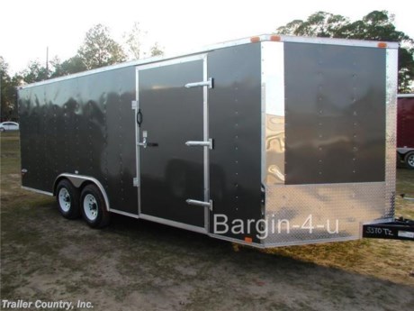 &lt;div&gt;NEW 8.5 X 20 ENCLOSED CARGO CARHAULER TRAILER&lt;/div&gt;
&lt;div&gt;&amp;nbsp;&lt;/div&gt;
&lt;div&gt;Up for your consideration a is Brand New 8.5 x 20 Tandem Axle, V-Nosed Enclosed Carhauler Trailer.&lt;/div&gt;
&lt;div&gt;&amp;nbsp;&lt;/div&gt;
&lt;div&gt;CALL US NOW TO GET YOURS... We Can be Reached Toll Free @ 888-710-2112&lt;/div&gt;
&lt;div&gt;&amp;nbsp;&lt;/div&gt;
&lt;div&gt;! ! ! ! NEW ADDITIONAL STANDARD FEATURES: COMPLETE L.E.D. EXTERIOR LIGHTING PACKAGE, &amp;amp; RV STYLE FLUSH LOCK W/ BAR LOCK ! ! ! !&lt;/div&gt;
&lt;div&gt;&amp;nbsp;&lt;/div&gt;
&lt;div&gt;- - - PLUS THESE ALREADY TOP QUALITY STANDARD FEATURES - - -&lt;/div&gt;
&lt;div&gt;&amp;nbsp;&lt;/div&gt;
&lt;div&gt;Heavy Duty 6&quot; I-Beam Main Frame&lt;/div&gt;
&lt;div&gt;Heavy Duty 54&quot; Triple Tube Tongue&lt;/div&gt;
&lt;div&gt;Heavy Duty Square Tubing Wall Studs &amp;amp; Roof Bows&lt;/div&gt;
&lt;div&gt;Rear Spring Assisted Ramp Door with (2) Barlocks for Security, EZ Lube Hinge Pins, &amp;amp; 16&quot; Transitional Ramp Flap&lt;/div&gt;
&lt;div&gt;No-Show Beaver Tail (Dove Tail)&lt;/div&gt;
&lt;div&gt;4 - 5,000lb Flush Floor Mounted D-Rings&lt;/div&gt;
&lt;div&gt;20&#39; Box Space Plus 2&#39;+ V-Nose (TOTAL 22&#39;+ From tip to rear Interior Space)&lt;/div&gt;
&lt;div&gt;16&quot; On Center Walls&lt;/div&gt;
&lt;div&gt;16&quot; On Center Floors&lt;/div&gt;
&lt;div&gt;16&quot; On Center Roof Bows&lt;/div&gt;
&lt;div&gt;(2) 3,500lb 4&quot; &quot;Dexter&quot; Drop Axles w/ All Wheel Electric Brakes &amp;amp; EZ LUBE Grease Fittings&lt;/div&gt;
&lt;div&gt;36&quot; Side Door with Bar Lock&lt;/div&gt;
&lt;div&gt;ATP Diamond Plate Recessed Step-Up&lt;/div&gt;
&lt;div&gt;6&#39;6&quot; Interior Height&lt;/div&gt;
&lt;div&gt;Galvalume Seamed Roof with Thermo Ply Ceiling Liner&lt;/div&gt;
&lt;div&gt;2 5/16&quot; Coupler w/ Snapper Pin&lt;/div&gt;
&lt;div&gt;Heavy Duty Safety Chains&lt;/div&gt;
&lt;div&gt;7-Way Round RV Electrical Wiring Harness w/ Battery Back-Up &amp;amp; Safety Switch&lt;/div&gt;
&lt;div&gt;3/8&quot; Heavy Duty Grade Plywood Walls&lt;/div&gt;
&lt;div&gt;3/4&quot; Heavy Duty Grade Plywood Floors&amp;nbsp;&lt;/div&gt;
&lt;div&gt;Heavy Duty Smooth Fender Flares&lt;/div&gt;
&lt;div&gt;2K A-Frame Top Wind Jack&lt;/div&gt;
&lt;div&gt;Deluxe License Plate Holder&lt;/div&gt;
&lt;div&gt;Top Quality Exterior Grade Paint&lt;/div&gt;
&lt;div&gt;(1) Non-Powered Interior Roof Vent&lt;/div&gt;
&lt;div&gt;(1) 12 Volt Interior Trailer Light w/ Wall Switch&lt;/div&gt;
&lt;div&gt;24&quot; Diamond Plate ATP Front Stone Guard with matching V-Nose Diamond Plate Cap&lt;/div&gt;
&lt;div&gt;Front &amp;amp; Rear Smooth Anodized (Mirrored) Corners&lt;/div&gt;
&lt;div&gt;15&quot; Radial (ST20575R15) Tires &amp;amp; Wheels&lt;/div&gt;
&lt;div&gt;&amp;nbsp;&lt;/div&gt;
&lt;div&gt;&amp;nbsp;&lt;/div&gt;
&lt;div&gt;* * N.A.T.M. Inspected and Certified * *&lt;/div&gt;
&lt;div&gt;* * Manufacturers Title and 5-Year Limited Warranty Included * *&lt;br /&gt;* * PRODUCT LIABILITY INSURANCE * *&lt;br /&gt;* * FINANCING IS AVAILABLE W/ APPROVED CREDIT * *&lt;/div&gt;
&lt;div&gt;&amp;nbsp;&lt;/div&gt;
&lt;div&gt;ASK US ABOUT OUR RENT TO OWN PROGRAM - NO CREDIT CHECK - LOW DOWN PAYMENT&lt;/div&gt;
&lt;div&gt;&lt;br /&gt;Trailer is offered @ factory direct pick up in Willacoochee,GA (Zip Code 31650)...We also offer Nationwide Delivery, please contact us for more information.&lt;br /&gt;CALL: 888-710-2112&lt;/div&gt;
