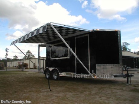 &lt;p&gt;&lt;strong&gt;NEW 7 X 18 ENCLOSED CONCESSION / VENDING TRAILER LOADED W/ OPTIONS!!&lt;/strong&gt;&lt;/p&gt;
&lt;p&gt;LOADED FOOD VENDING TRAILER!&lt;/p&gt;
&lt;p&gt;Complete with 4&#39; Gated Porch Package!&lt;/p&gt;
&lt;p&gt;NOW WITH FULL L.E.D. LIGHTING PACKAGE + ALL the other TOP QUALITY FEATURES listed in ad!&lt;/p&gt;
&lt;p&gt;&lt;br /&gt;&lt;strong&gt;&lt;span style=&quot;text-decoration: underline;&quot;&gt;Standard Elite Series Features&lt;/span&gt;&lt;/strong&gt;:&lt;/p&gt;
&lt;p&gt;Heavy duty 2 X 4 Square Tube Main Frame&lt;br /&gt;Heavy duty 1&quot; x 1 1/2&quot; Square Tubular Wall Studs &amp;amp; Roof Bows&lt;br /&gt;14&#39; box space + V-Nose (TOTAL 16&#39;+ From tip to rear Interior Space BEFORE PORCH)&lt;br /&gt;16&quot; On Center Walls, Floors, and Roof Bows&lt;br /&gt;Complete Braking System (Electric Brakes on both axles, battery back-up, &amp;amp; safety switch)&lt;br /&gt;(2) 3,500lb 4&quot; &quot;Dexter&quot; Drop Axles w/ EZ LUBE Grease Fittings (Self Adjusting Brakes Axles)&lt;br /&gt;32&quot; Side Door with Bar Lock&amp;nbsp;&lt;br /&gt;6&#39; Interior Height&lt;br /&gt;Galvalume Seamed Roof with Thermo Ply Ceiling Liner&lt;br /&gt;2 5/16&quot; Coupler w/ Snapper Pin&lt;br /&gt;Heavy Duty Safety Chains&lt;br /&gt;7-Way Round RV Style Wiring Harness Plug&lt;br /&gt;3/8&quot; Heavy Duty Top Grade Plywood Walls&lt;br /&gt;3/4&quot; Heavy Duty Top Grade&amp;nbsp;Plywood Floors&lt;br /&gt;Smooth Teardrop Jeep Style Fenders with Wide Side Marker Clearance Lights&lt;br /&gt;2K A-Frame Top Wind Jack&lt;br /&gt;Top Quality Exterior Grade Paint&lt;br /&gt;(1) Non-Powered Interior Roof Vent&lt;br /&gt;(1) 12 Volt Interior Trailer Dome Light&lt;br /&gt;24&quot; Diamond Plate ATP Front Stone Guard with Matching V-Nose Cap&lt;br /&gt;15&quot; Radial (ST20575D15) Tires &amp;amp; Wheels&lt;br /&gt;Complete Exterior L.E.D. Lighting Package&lt;/p&gt;
&lt;p&gt;&lt;br /&gt;&lt;strong&gt;&lt;span style=&quot;text-decoration: underline;&quot;&gt;Concession Package&lt;/span&gt;&lt;/strong&gt;:&lt;/p&gt;
&lt;p&gt;12&quot; Extra Interior Height (Total Interior Height = 7&#39;)&lt;br /&gt;3 X 6 Exterior Concession/Vending Window w/o Glass&lt;br /&gt;Upgraded 36&quot; Piano Hinge Side Door w/ Window)&lt;br /&gt;Electrical Package (30 Amp Panel Box w/25&#39; Life Line, 3-110 Volt Interior Recepts, 3-4&#39; Florescent Shop Lights)&lt;br /&gt;14&#39; Black and White Checkered Awning ~ Curbside&lt;br /&gt;4&#39; Rear Porch w/ ATP Step and Side Rails&lt;br /&gt;4 ~ External GFI Outlet&lt;br /&gt;2 ~ 15 x 30 Windows on Drivers Side&lt;br /&gt;A/C Package (1-13,500 BTU A/C Unit with Heat Strip, A/C Pre-Wire with Brace)&lt;br /&gt;Ceiling and Wall Insulation&lt;br /&gt;White Metal Ceiling and Walls&lt;br /&gt;32&quot; Walk Through Door at Rear to Porch W/Added Window&lt;br /&gt;2 ~ 4 Way Exterior Quartz Lights&lt;/p&gt;
&lt;p&gt;&lt;br /&gt;&lt;strong&gt;&lt;span style=&quot;text-decoration: underline;&quot;&gt;Appearance Package&lt;/span&gt;&lt;/strong&gt;:&lt;/p&gt;
&lt;p&gt;8&quot; Polished Metal Trim on Sides and Rear&lt;br /&gt;14&#39; Black and White Checkered Awning ~ Curbside&lt;br /&gt;5 Star Aluminum Mag Wheels with Black Inlays and Chrome Center Caps &amp;amp; Lug Nuts&lt;br /&gt;Screwless Exterior Metal&lt;/p&gt;
&lt;p&gt;* * N.A.T.M. Inspected and Certified * *&lt;br /&gt;* * Manufacturers Title and 5 Year Limited Warranty Included * *&lt;br /&gt;* * PRODUCT LIABILITY INSURANCE * *&lt;br /&gt;* * FINANCING IS AVAILABLE W/ APPROVED CREDIT * *&lt;/p&gt;
&lt;p&gt;&lt;br /&gt;Trailer is offered @ factory direct pick up in Willacoochee, GA...We also offer Nationwide Delivery, please contact us for more information.&lt;br /&gt;CALL: 888-710-2112&lt;/p&gt;