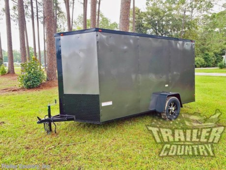 &lt;p&gt;NEW 6 X 12 V-NOSED ENCLOSED CARGO TRAILER w/ BLACK OUT PACKAGE&lt;/p&gt;
&lt;p&gt;&amp;nbsp;&lt;/p&gt;
&lt;p&gt;Up for your consideration is a Brand New Model 6 X 12 Single Axle, V-Nosed Enclosed Blacked Out Motorcycle Cargo Trailer.&lt;/p&gt;
&lt;p&gt;&amp;nbsp;&lt;/p&gt;
&lt;p&gt;Standard ALL AMERICAN SERIES Features:&lt;/p&gt;
&lt;p&gt;&amp;nbsp;&lt;/p&gt;
&lt;p&gt;Rear Spring Assisted Ramp Door with (2) Bar locks for Security &amp;amp; E-Z Lube Hinge Pins&lt;/p&gt;
&lt;p&gt;12&#39; Box Space + V-Nose (TOTAL 12&#39; + V-Nose)&lt;/p&gt;
&lt;p&gt;(1) 3,500 lb 4&quot; Drop Axle w/ E-Z Lube Grease Fittings&amp;nbsp;&lt;/p&gt;
&lt;p&gt;32&quot; Side Door w/ Lock&amp;nbsp;&lt;/p&gt;
&lt;p&gt;6&#39;3&quot; Interior Height&lt;/p&gt;
&lt;p&gt;16&quot; On Center Floor Crossmembers&lt;/p&gt;
&lt;p&gt;16&quot; On Center Wall Studs&lt;/p&gt;
&lt;p&gt;16&quot; On Center Roof Bows&lt;/p&gt;
&lt;p&gt;Galvalume Seamed Roof with Luan Lining Strip&lt;/p&gt;
&lt;p&gt;2&quot; Coupler w/ Snapper Pin&lt;/p&gt;
&lt;p&gt;Heavy Duty Safety Chains&lt;/p&gt;
&lt;p&gt;4-Way Standard Flat Style Wiring Harness Plug&lt;/p&gt;
&lt;p&gt;L.E.D. Tail Lights&lt;/p&gt;
&lt;p&gt;3/8&quot; Heavy Duty Plywood Walls&lt;/p&gt;
&lt;p&gt;3/4&quot; Heavy Duty Plywood Floors&lt;/p&gt;
&lt;p&gt;Smooth Style Fenders&lt;/p&gt;
&lt;p&gt;2K A-Frame Top Wind Jack&lt;/p&gt;
&lt;p&gt;Top Quality Exterior Grade Paint&lt;/p&gt;
&lt;p&gt;Plastic Side Flow-Through Vents -OR- Roof Vent&lt;/p&gt;
&lt;p&gt;(1) 12 Volt Interior Trailer Dome Light w/ Wall Switch&lt;/p&gt;
&lt;p&gt;24&quot; Diamond Plate ATP Front Stone Guard with Matching V-Nose Cap&lt;/p&gt;
&lt;p&gt;15&quot; (ST20575R15) Radial Tires &amp;amp; Wheels&lt;/p&gt;
&lt;p&gt;Custom Blackout Package&lt;/p&gt;
&lt;p&gt;Color - Your Choice Black, Charcoal, or White Aluminum&lt;/p&gt;
&lt;p&gt;Black-Inlay Aluminum Mag Wheels&lt;/p&gt;
&lt;p&gt;Radial Tires&lt;/p&gt;
&lt;p&gt;Blackout Fenders&lt;/p&gt;
&lt;p&gt;Blackout Trim -Including Top Trim, Bottom Trim, and Door Trim&lt;/p&gt;
&lt;p&gt;Blackout Door Hardware&lt;/p&gt;
&lt;p&gt;24&quot; Black ATP (Aluminum Tread Plate) Front Stone Guard and V-Nose Cap&lt;/p&gt;
&lt;p&gt;&amp;nbsp;&lt;/p&gt;
&lt;p&gt;Shown in Charcoal.&amp;nbsp;&lt;/p&gt;
&lt;p&gt;&amp;nbsp;&lt;/p&gt;
&lt;p&gt;Manufacturers Title and 1 Year Limited Warranty Included&lt;/p&gt;
&lt;p&gt;&amp;nbsp;&lt;/p&gt;
&lt;p&gt;**PRODUCT LIABILITY INSURANCE**&lt;/p&gt;
&lt;p&gt;&amp;nbsp;&lt;/p&gt;
&lt;p&gt;All Trailers are D.O.T. Compliant for all 50 States, Canada, &amp;amp; Mexico.&lt;/p&gt;
&lt;p&gt;Trailer is offered @&amp;nbsp; Factory Direct pricing for pick up in Southeast, GA.&lt;/p&gt;
&lt;p&gt;&amp;nbsp;&lt;/p&gt;
&lt;p&gt;We also offer Nationwide Delivery. Please ask for more information about our optional delivery services.&amp;nbsp;&lt;/p&gt;
&lt;p&gt;Trailer is also listed Locally for Sale, Please Confirm Availability&lt;/p&gt;
&lt;p&gt;FOR MORE INFORMATION CALL:&lt;/p&gt;
&lt;p&gt;888-710-2112&lt;/p&gt;
&lt;p&gt;&amp;nbsp;&lt;/p&gt;