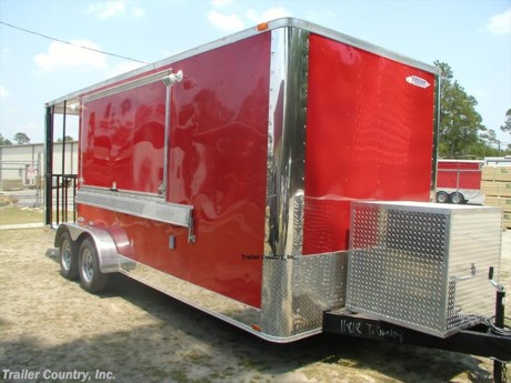 &lt;p&gt;&lt;strong&gt;NEW 7 X 20 ENCLOSED CONCESSION / VENDING TRAILER LOADED W/ OPTIONS!!&amp;nbsp;&lt;/strong&gt;&lt;/p&gt;
&lt;p&gt;Complete with 6&#39;&amp;nbsp;Porch Package!&amp;nbsp;&amp;nbsp;&lt;br /&gt;&lt;br /&gt;&amp;nbsp;&lt;strong&gt;&lt;span style=&quot;text-decoration: underline;&quot;&gt;Standard Elite Series Features&lt;/span&gt;&lt;/strong&gt;:&lt;br /&gt;&lt;br /&gt;&amp;nbsp;&amp;nbsp;&amp;nbsp; * Heavy duty 2 X 4 Square Tube Main Frame&lt;br /&gt;&amp;nbsp;&amp;nbsp;&amp;nbsp; * Heavy duty 1&quot; x 1 1/2&quot; Square Tubular Wall Studs &amp;amp; Roof Bows&lt;br /&gt;&amp;nbsp;&amp;nbsp;&amp;nbsp; * 16&quot; On Center Walls, Floors, and Roof Bows&lt;br /&gt;&amp;nbsp;&amp;nbsp;&amp;nbsp; * 14&#39; Box Space (14&#39; Box Space + 6&#39; Porch = Total Trailer Length of 20&#39;)&lt;br /&gt;&amp;nbsp;&amp;nbsp;&amp;nbsp; * Complete Braking System (Electric Brakes on both axles, battery back-up, &amp;amp; safety switch)&lt;br /&gt;&amp;nbsp;&amp;nbsp;&amp;nbsp; * (2) 3,500lb 4&quot; &quot;Dexter&quot; Drop Axles w/ EZ LUBE Grease Fittings (Self Adjusting Brakes Axles)&lt;br /&gt;&amp;nbsp;&amp;nbsp;&amp;nbsp; * 32&quot; Side Door with Bar Lock&lt;br /&gt;&amp;nbsp;&amp;nbsp;&amp;nbsp; * 6&#39; Interior Height&lt;br /&gt;&amp;nbsp;&amp;nbsp;&amp;nbsp; * Galvalume Seamed Roof with Thermo Ply Ceiling Liner&lt;br /&gt;&amp;nbsp;&amp;nbsp;&amp;nbsp; * 2 5/16&quot; Coupler w/ Snapper Pin&lt;br /&gt;&amp;nbsp;&amp;nbsp;&amp;nbsp; * Heavy Duty Safety Chains&lt;br /&gt;&amp;nbsp;&amp;nbsp;&amp;nbsp; * 7-Way RV Wiring Harness Plug&lt;br /&gt;&amp;nbsp;&amp;nbsp;&amp;nbsp; * 3/8&quot; Heavy Duty Top Grade Plywood Walls&lt;br /&gt;&amp;nbsp;&amp;nbsp;&amp;nbsp; * 3/4&quot; Heavy Duty Top Grade&amp;nbsp;Plywood Floors&lt;br /&gt;&amp;nbsp;&amp;nbsp;&amp;nbsp; * Smooth Teardrop Jeep Style Fenders with Wide Side Marker Clearance Lights&lt;br /&gt;&amp;nbsp;&amp;nbsp;&amp;nbsp; * 2K A-Frame Top Wind Jack&lt;br /&gt;&amp;nbsp;&amp;nbsp;&amp;nbsp; * Top Quality Exterior Grade Paint&lt;br /&gt;&amp;nbsp;&amp;nbsp;&amp;nbsp; * (1) Non-Powered Interior Roof Vent&lt;br /&gt;&amp;nbsp;&amp;nbsp;&amp;nbsp; * (1) 12 Volt Interior Trailer Light&lt;br /&gt;&amp;nbsp;&amp;nbsp;&amp;nbsp; * 24&quot; Diamond Plate ATP Front Stone Guard&lt;br /&gt;&amp;nbsp;&amp;nbsp;&amp;nbsp; * 15&quot; Radial (ST20575R15) Tires &amp;amp; Wheels&lt;br /&gt;&amp;nbsp; &amp;nbsp;&amp;nbsp;* Complete Exterior L.E.D. Lighting Package&lt;br /&gt;&lt;br /&gt;&lt;strong&gt;&lt;span style=&quot;text-decoration: underline;&quot;&gt;CONCESSION PACKAGE / UPGRADES INCLUDED&lt;/span&gt;&lt;/strong&gt;:&lt;br /&gt;&lt;br /&gt;&amp;nbsp;&amp;nbsp;&amp;nbsp; * 4 x 8 Concession Window&lt;br /&gt;&amp;nbsp;&amp;nbsp;&amp;nbsp; * Black and White Checkered&amp;nbsp;Vinyl Flooring&lt;br /&gt;&amp;nbsp;&amp;nbsp;&amp;nbsp; * 36&quot; Range Hood with Exhaust Fan&lt;br /&gt;&amp;nbsp;&amp;nbsp;&amp;nbsp; * Mill Finish Metal Walls and Ceiling&lt;br /&gt;&amp;nbsp;&amp;nbsp;&amp;nbsp; * 8&quot; Anodized Metal on Sides and Rear&lt;br /&gt;&amp;nbsp;&amp;nbsp;&amp;nbsp; * 12&quot; Extra Height (TOTAL OF 7&#39; Interior Height)&lt;br /&gt;&amp;nbsp;&amp;nbsp;&amp;nbsp; * 16&quot; On Center Roof Crossmembers&lt;br /&gt;&amp;nbsp;&amp;nbsp;&amp;nbsp; * ATP Generator Platform on Tongue (Extended Tongue)&lt;br /&gt;&amp;nbsp;&amp;nbsp;&amp;nbsp; * Upgraded Electrical Package (5-110 Volt Interior Recepts, Switch, 3-4&#39; Florescent Lights, 100 AMP Panel Box w/ 25&#39; Life Line)&lt;br /&gt;&amp;nbsp;&amp;nbsp;&amp;nbsp; * 2-Exterior GFI Outlets&lt;br /&gt;&amp;nbsp;&amp;nbsp;&amp;nbsp; * 2-Exterior Flood Lights&lt;br /&gt;&amp;nbsp;&amp;nbsp;&amp;nbsp; * A/C Pre-Wire and Brace&lt;br /&gt;&amp;nbsp;&amp;nbsp;&amp;nbsp; * 6&#39; Gated Porch with White Metal Ceiling, ATP Diamond Plate Floor &amp;amp; 4&#39; Light&lt;br /&gt;&amp;nbsp;&amp;nbsp;&amp;nbsp; * 32&quot; Rear Door to Access Porch&lt;br /&gt;&amp;nbsp;&amp;nbsp;&amp;nbsp; *&amp;nbsp; Stabilizer Jacks&lt;br /&gt;&amp;nbsp;&amp;nbsp;&amp;nbsp; *&amp;nbsp;Sink Package (3=Stainless Steel&amp;nbsp;Sinks w/&amp;nbsp;Table, 20 Gallon Fresh Water Tank, 30 Gallon Waste Water Tank, &amp;amp;&amp;nbsp;6 Gallon Hot Water Heater w/ Cabinet)&lt;br /&gt;&amp;nbsp;&amp;nbsp;&amp;nbsp; *&amp;nbsp;10&#39; x 6&quot; Drop Leaf&amp;nbsp;Serving Counter&amp;nbsp;under&amp;nbsp;Exterior Concession Window&lt;br /&gt;&amp;nbsp;&amp;nbsp;&amp;nbsp; *&amp;nbsp;ATP-Diamond Plate&amp;nbsp;Generator Box w/ Access Door&lt;br /&gt;&amp;nbsp;&amp;nbsp;&amp;nbsp; *&amp;nbsp;&amp;nbsp;5,500 Watt Gas Powered Generator&lt;/p&gt;
&lt;p&gt;&amp;nbsp;&lt;/p&gt;
&lt;p&gt;* * N.A.T.M. Inspected and Certified * *&lt;br /&gt;* * Manufacturers Title and 5 Year Limited Warranty Included * *&lt;br /&gt;* * PRODUCT LIABILITY INSURANCE * *&lt;br /&gt;* * FINANCING IS AVAILABLE W/ APPROVED CREDIT * *&lt;br /&gt;Trailer is offered @ factory direct pick up in Willacoochee, GA...We also offer Nationwide Delivery, please contact us for more information.&lt;br /&gt;CALL: 888-710-2112&lt;/p&gt;