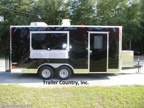 &lt;div&gt;NEW 8.5 X 18 ENCLOSED CONCESSION TRAILER&lt;/div&gt;
&lt;div&gt;&amp;nbsp;&lt;/div&gt;
&lt;div&gt;Up for your consideration is a Brand New Model 8.5x18 Tandem Axle, Enclosed Concession/Food Vending Cargo Trailer.&amp;nbsp;&lt;/div&gt;
&lt;div&gt;&amp;nbsp;&lt;/div&gt;
&lt;div&gt;Standard Elite Series Features:&lt;/div&gt;
&lt;div&gt;&amp;nbsp;&lt;/div&gt;
&lt;div&gt;- Heavy Duty 6&quot; I Beam Main Frame with 2 X 6 Square Tube&lt;/div&gt;
&lt;div&gt;- Heavy Duty 1&quot; x 1 1/2&quot; Square Tubular Wall Studs &amp;amp; Roof Bows&lt;/div&gt;
&lt;div&gt;- 18&#39; Box Space&lt;/div&gt;
&lt;div&gt;- 16&quot; On Center Walls&lt;/div&gt;
&lt;div&gt;- 16&quot; On Center Floors&lt;/div&gt;
&lt;div&gt;- 16&quot; On Center Roof Bows&lt;/div&gt;
&lt;div&gt;- Complete Braking System (Electric Brakes on both axles, Battery Back-Up, &amp;amp; Safety Switch)&lt;/div&gt;
&lt;div&gt;- (2) 3,500lb 4&quot; &quot;Dexter&quot; Drop Axles w/ EZ LUBE Grease Fittings (Self Adjusting Brakes Axles)&lt;/div&gt;
&lt;div&gt;- 32&quot; Side Door with Lock&lt;/div&gt;
&lt;div&gt;- 6&#39;6&quot; Interior Height&lt;/div&gt;
&lt;div&gt;- Galvalume Seamed Roof w/ Thermo Ply Ceiling Liner&lt;/div&gt;
&lt;div&gt;- 2 5/16&quot; Coupler w/ Snapper Pin&lt;/div&gt;
&lt;div&gt;- Heavy Duty Safety Chains&lt;/div&gt;
&lt;div&gt;- 7-Way Round RV Style Wiring Harness Plug&lt;/div&gt;
&lt;div&gt;- 3/8&quot; Heavy Duty Top Grade Plywood Walls&lt;/div&gt;
&lt;div&gt;- 3/4&quot; Heavy Duty Top Grade Plywood Floors&lt;/div&gt;
&lt;div&gt;- Smooth Teardrop Style Fender Flares&lt;/div&gt;
&lt;div&gt;- 2K A-Frame Top Wind Jack&lt;/div&gt;
&lt;div&gt;- Top Quality Exterior Grade Paint&lt;/div&gt;
&lt;div&gt;- (1) Non-Powered Interior Roof Vent&lt;/div&gt;
&lt;div&gt;- (1) 12 Volt Interior Trailer Dome Light w/ Wall Switch&lt;/div&gt;
&lt;div&gt;- 24&quot; Diamond Plate ATP Front Stone Guard with Matching V-Nose Cap&lt;/div&gt;
&lt;div&gt;- 15&quot; Radial (ST20575R15) Tires &amp;amp; Wheels&lt;/div&gt;
&lt;div&gt;- Exterior L.E.D. Lighting Package&lt;/div&gt;
&lt;div&gt;&amp;nbsp;&lt;/div&gt;
&lt;div&gt;Concession Package:&lt;/div&gt;
&lt;div&gt;&amp;nbsp;&lt;/div&gt;
&lt;div&gt;- Concession Package ~ 8&#39; Range Hood, Air Flow Blower, 2 Interior Range Lights, Grease Trap on Roof, Aluminum Back Splash&lt;/div&gt;
&lt;div&gt;- 12&quot; Extra Interior Height (Total Interior Height = 7 Foot 6 Inch Interior Height)&lt;/div&gt;
&lt;div&gt;- 1 - 3 X 6 Exterior Concession/Vending Windows w/ Glass and Screen (on passenger side middle)&lt;/div&gt;
&lt;div&gt;- 12&quot; X 6&#39; Serving Tray (Exterior)&lt;/div&gt;
&lt;div&gt;- 6&#39; Serving Counter/ Base Cabinet Under Concession Window&lt;/div&gt;
&lt;div&gt;- A/C Unit, Prewire &amp;amp; Brace (13,500 BTU Unit w/ Heat Strip)&lt;/div&gt;
&lt;div&gt;- 2- Propane Tank Cages with Swing Door&lt;/div&gt;
&lt;div&gt;- Electrical Package (100 Amp Panel Box w/25&#39; Life Line, 4-110 Volt Interior Recepts, 4-4&#39; 12 Volt L.E.D. Strip Lights w/ Battery)&lt;/div&gt;
&lt;div&gt;- White Metal Walls and Ceiling Liner&lt;/div&gt;
&lt;div&gt;- ATP Diamond Plate Floors&lt;/div&gt;
&lt;div&gt;- Sink Package - 3 Stainless Steel Sinks, Hand Washing Station, White Metal Base Cabinet w/ Mill Finish Top&lt;/div&gt;
&lt;div&gt;- 40 Gallon Fresh Water Tank, 50 Gallon Waste Water Tank, &amp;amp; 6 Gallon Hot Water Heater&lt;/div&gt;
&lt;div&gt;- Ceiling and Wall Insulation&lt;/div&gt;
&lt;div&gt;- 36&quot; RV Door w/ Window &amp;amp; Screen, and Screen Door&amp;nbsp;&lt;/div&gt;
&lt;div&gt;- Solid Rear Wall ilo Ramp Door&lt;/div&gt;
&lt;div&gt;- Stabilizer Jacks (Pair)&lt;/div&gt;
&lt;div&gt;- Pull Out Step Under Side Door&lt;/div&gt;
&lt;div&gt;- Extended Tongue with ATP Generator Platform&lt;/div&gt;
&lt;div&gt;- ATP Generator Box&lt;/div&gt;
&lt;div&gt;&amp;nbsp;&lt;/div&gt;
&lt;div&gt;Appearance Package:&lt;/div&gt;
&lt;div&gt;&amp;nbsp;&lt;/div&gt;
&lt;div&gt;- 8&quot; Polished Metal Trim on Sides and Rear&lt;/div&gt;
&lt;div&gt;- .030 Black Metal Exterior&lt;/div&gt;
&lt;div&gt;- Clear L.E.D. Double Rear Strip Tail/Turn/Stop Lights&lt;/div&gt;
&lt;div&gt;- Silver Modular Wheels&lt;/div&gt;
&lt;p&gt;&amp;nbsp;&lt;/p&gt;
&lt;p&gt;* * N.A.T.M. Inspected and Certified * *&lt;br /&gt;* * Manufacturers Title and 5 Year Limited Warranty Included * *&lt;br /&gt;* * PRODUCT LIABILITY INSURANCE * *&lt;br /&gt;* * FINANCING IS AVAILABLE W/ APPROVED CREDIT * *&lt;/p&gt;
&lt;p&gt;&lt;br /&gt;Trailer is offered @ factory direct pick up in Willacoochee, GA...We also offer Nationwide Delivery, please contact us for more information.&lt;br /&gt;CALL: 888-710-2112&lt;/p&gt;