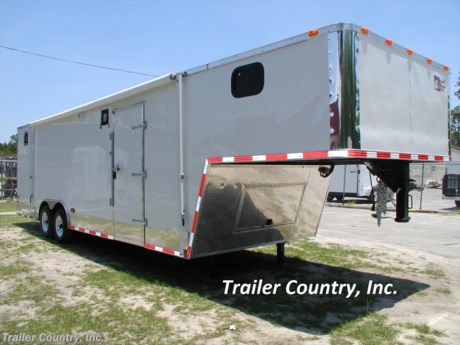 &lt;p&gt;&lt;strong&gt;NEW 8.5 X 32 ENCLOSED GOOSENECK CARGO TRAILER&lt;/strong&gt;&lt;/p&gt;
&lt;p&gt;Up for your consideration is a Brand New 8.5x24 + 8&#39; RISER Tandem Axle, Enclosed Gooseneck Cargo Trailer.&amp;nbsp;&lt;/p&gt;
&lt;p&gt;FOR MORE INFORMATION CALL: 888-710-2112&lt;/p&gt;
&lt;p&gt;NOW WITH FULL L.E.D. LIGHTING PACKAGE + ALL the other TOP QUALITY FEATURES listed in ad!&lt;/p&gt;
&lt;p&gt;&lt;span style=&quot;text-decoration: underline;&quot;&gt;&lt;strong&gt;Standard Elite Series Features:&lt;/strong&gt;&lt;/span&gt;&lt;br /&gt;&lt;br /&gt;&amp;nbsp;&amp;nbsp;&amp;nbsp; * Heavy Duty 8&quot; I-Beam Main Frame&lt;br /&gt;&amp;nbsp;&amp;nbsp;&amp;nbsp; * Heavy Duty Square Tubing Wall Studs &amp;amp; Roof Bows&lt;br /&gt;&amp;nbsp;&amp;nbsp;&amp;nbsp; * 32&#39; Gooseneck 24&#39; Box Space + 8&#39; Riser&lt;br /&gt;&amp;nbsp;&amp;nbsp;&amp;nbsp; * 16&quot; On Center Walls, Ceilings, and Roof Bows&lt;br /&gt;&amp;nbsp;&amp;nbsp;&amp;nbsp; * (2) 5,200lb &quot;Dexter&quot; TORSION Axles w/ All Wheel Electric Brakes &amp;amp; EZ LUBE Grease Fittings&lt;br /&gt;&amp;nbsp;&amp;nbsp;&amp;nbsp; * Rear Spring Assisted Ramp Door with (2) Barlocks for Security, EZ Lube Hinge Pins, &amp;amp; 16&quot; Transitional Ramp Flap&lt;br /&gt;&amp;nbsp;&amp;nbsp;&amp;nbsp; * 4&#39; No-Show Beaver Tail (Dove Tail)&lt;br /&gt;&amp;nbsp;&amp;nbsp;&amp;nbsp; * 4 - 5,000lb Flush Floor Mounted D-Rings&lt;br /&gt;&amp;nbsp;&amp;nbsp;&amp;nbsp; * 36&quot; Side Door with RV Flush Lock &amp;amp; Bar Lock&lt;br /&gt;&amp;nbsp;&amp;nbsp;&amp;nbsp; * ATP Diamond Plate Recessed Step-Up @ Side door&lt;br /&gt;&amp;nbsp;&amp;nbsp;&amp;nbsp; * 81&quot; Interior Height inside box space (35 1/2&quot; in riser)&lt;br /&gt;&amp;nbsp;&amp;nbsp;&amp;nbsp; * Complete Galvalume Seamed Roof with Thermo Ply Ceiling Liner&lt;br /&gt;&amp;nbsp;&amp;nbsp;&amp;nbsp; * 2 5/16&quot; Gooseneck Coupler w/ Snapper Pin&lt;br /&gt;&amp;nbsp;&amp;nbsp;&amp;nbsp; * Heavy Duty Safety Chains Electric Landing Gear&lt;br /&gt;&amp;nbsp; &amp;nbsp; * 7-Way Round RV Electrical Wiring Harness w/ Battery Back-Up &amp;amp; Safety Switch&lt;br /&gt;&amp;nbsp;&amp;nbsp;&amp;nbsp; * Built In Cabinets &amp;amp; Steps Combo at Riser&lt;br /&gt;&amp;nbsp;&amp;nbsp;&amp;nbsp; * ATP Bottom Trim on Sides &amp;amp; Rear&lt;br /&gt;&amp;nbsp;&amp;nbsp;&amp;nbsp; * ATP Front under riser with Keyed Lock Access Door w/ Easy Access Junction Box&lt;br /&gt;&amp;nbsp;&amp;nbsp;&amp;nbsp; * L.E.D. Lighting (Exterior Lights)&lt;br /&gt;&amp;nbsp;&amp;nbsp;&amp;nbsp; * DOT Reflective Tape&lt;br /&gt;&amp;nbsp;&amp;nbsp;&amp;nbsp; * 3/8&quot; Heavy Duty Grade Plywood Walls&lt;br /&gt;&amp;nbsp;&amp;nbsp;&amp;nbsp; * 3/4&quot; Heavy Duty Grade&amp;nbsp;Plywood Floors&amp;nbsp;&lt;br /&gt;&amp;nbsp;&amp;nbsp;&amp;nbsp; * Heavy Duty Smooth Fender Flares&lt;br /&gt;&amp;nbsp;&amp;nbsp;&amp;nbsp; * Deluxe License Plate Holder&lt;br /&gt;&amp;nbsp;&amp;nbsp;&amp;nbsp; * Top Quality Exterior Grade Paint&lt;br /&gt;&amp;nbsp;&amp;nbsp;&amp;nbsp; * (2) Non-Powered Interior Roof Vent&lt;br /&gt;&amp;nbsp;&amp;nbsp;&amp;nbsp; * (2) 12 Volt Interior Trailer Light w/ Wall Switch&lt;br /&gt;&amp;nbsp;&amp;nbsp;&amp;nbsp; * Smooth Polished Aluminum Front &amp;amp; Rear Corners&lt;br /&gt;&lt;br /&gt;&lt;/p&gt;
&lt;p&gt;&lt;span style=&quot;text-decoration: underline;&quot;&gt;&lt;strong&gt;Up-Graded Features:&lt;/strong&gt;&lt;/span&gt;&lt;/p&gt;
&lt;p&gt;*&amp;nbsp;2 = 12&quot;x18&quot; Windows in Riser&lt;br /&gt;*&amp;nbsp;Commercial Grade Carpet in Riser&lt;br /&gt;*&amp;nbsp;3/4&quot; Pressure Treated Plywood Floor&lt;br /&gt;*&amp;nbsp;20 Foot Black &amp;amp; White Checkered Awning&lt;br /&gt;*&amp;nbsp;A/C Package Package: 1=13,500 BTU A/C Unit w/ Heat Strip, A/C Pre-Wire &amp;amp; Brace, Insulated Walls &amp;amp; Ceiling Liner&lt;br /&gt;*&amp;nbsp;Electrical Package: 2=110Volt Interior Recepts, 1=Wall Switch, 2=4&#39; Flourescent Lights, &amp;amp; 30 Amp Panel Box w/ 25&#39; Life Line&lt;br /&gt;*&amp;nbsp;2=500Watt Exterior Quartz Lights&lt;br /&gt;*&amp;nbsp;5th Wheel Set-Up ilo 2 5/16&quot; Gooseneck&lt;br /&gt;*&amp;nbsp;Steel Winch Plate&lt;br /&gt;*&amp;nbsp;Recessed Spare Tire Compartment in Floor&lt;/p&gt;
&lt;p&gt;* * N.A.T.M. Inspected and Certified * *&lt;br /&gt;* * Manufacturers Title and 5 Year Limited Warranty Included * *&lt;br /&gt;* * PRODUCT LIABILITY INSURANCE * *&lt;br /&gt;* * FINANCING IS AVAILABLE W/ APPROVED CREDIT * *&lt;/p&gt;
&lt;p&gt;ASK US ABOUT OUR RENT TO OWN PROGRAM - NO CREDIT CHECK - LOW DOWN PAYMENT&lt;/p&gt;
&lt;p&gt;&lt;br /&gt;Trailer is offered @ factory direct pick up in Willacoochee, GA...We also offer Nationwide Delivery, please contact us for more information.&lt;br /&gt;CALL: 888-710-2112&lt;/p&gt;