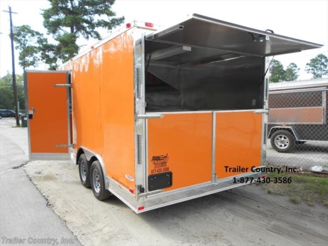 &lt;div&gt;NEW 8.5 X 16 ENCLOSED CONCESSION TRAILER&lt;/div&gt;
&lt;div&gt;&amp;nbsp;&lt;/div&gt;
&lt;div&gt;Up for your consideration is a Brand New Model 8.5x16 Tandem Axle, Enclosed Concession/Food Vending Cargo Trailer.&amp;nbsp;&lt;/div&gt;
&lt;div&gt;&amp;nbsp;&lt;/div&gt;
&lt;div&gt;ALL the TOP QUALITY FEATURES listed in this ad!&lt;/div&gt;
&lt;div&gt;&amp;nbsp;&lt;/div&gt;
&lt;div&gt;Standard Elite Series Features:&amp;nbsp;&lt;/div&gt;
&lt;div&gt;&amp;nbsp;&lt;/div&gt;
&lt;div&gt;- Heavy Duty 6&quot; I Beam Main Frame with 2 X 6 Square Tube&lt;/div&gt;
&lt;div&gt;- Heavy Duty 1&quot; x 1 1/2&quot; Square Tubular Wall Studs &amp;amp; Roof Bows&lt;/div&gt;
&lt;div&gt;- 16&#39; Box Space + V-Nose&lt;/div&gt;
&lt;div&gt;- 16&quot; On Center Walls&lt;/div&gt;
&lt;div&gt;- 16&quot; On Center Floors&lt;/div&gt;
&lt;div&gt;- 16&quot; On Center Roof Bows&lt;/div&gt;
&lt;div&gt;- Complete Braking System (Electric Brakes on both axles, Battery Back-Up, &amp;amp; Safety Switch)&lt;/div&gt;
&lt;div&gt;- (2) 3,500lb 4&quot; &quot;Dexter&quot; Drop Axles w/ EZ LUBE Grease Fittings (Self Adjusting Brakes Axles)&lt;/div&gt;
&lt;div&gt;- 32&quot; Side Door with Bar Lock on Driver Side&amp;nbsp;&lt;/div&gt;
&lt;div&gt;- 6&#39;6&quot; Interior Height&lt;/div&gt;
&lt;div&gt;- Galvalume Seamed Roof w/ Thermo Ply Ceiling Liner&lt;/div&gt;
&lt;div&gt;- 2 5/16&quot; Coupler w/ Snapper Pin&lt;/div&gt;
&lt;div&gt;- Heavy Duty Safety Chains&lt;/div&gt;
&lt;div&gt;- 7-Way Round RV Style Wiring Harness Plug&lt;/div&gt;
&lt;div&gt;- 3/8&quot; Heavy Duty Top Grade Plywood Walls&lt;/div&gt;
&lt;div&gt;- 3/4&quot; Heavy Duty Top Grade Plywood Floors&lt;/div&gt;
&lt;div&gt;- Smooth Teardrop Style Fender Flares&lt;/div&gt;
&lt;div&gt;- 2K A-Frame Top Wind Jack&lt;/div&gt;
&lt;div&gt;- Top Quality Exterior Grade Paint&lt;/div&gt;
&lt;div&gt;- (1) Non-Powered Interior Roof Vent&lt;/div&gt;
&lt;div&gt;- (1) 12 Volt Interior Trailer Dome Light w/ Wall Switch&lt;/div&gt;
&lt;div&gt;- 24&quot; Diamond Plate ATP Front Stone Guard&amp;nbsp;&lt;/div&gt;
&lt;div&gt;- 15&quot; Radial (ST20575R15) Tires &amp;amp; Wheels&lt;/div&gt;
&lt;div&gt;- Exterior L.E.D. Lighting Package&lt;/div&gt;
&lt;div&gt;&amp;nbsp;&lt;/div&gt;
&lt;div&gt;Concession Package &amp;amp; Upgrades:&lt;/div&gt;
&lt;div&gt;&amp;nbsp;&lt;/div&gt;
&lt;div&gt;- Concession Package- 4&#39; Hood Range, Air Flow Blower, 2 Interior Range Lights, Grease Trap on Roof (No Fire Supression System)&lt;/div&gt;
&lt;div&gt;- Double Swing-Out Rear Doors (Under Concession Window)&lt;/div&gt;
&lt;div&gt;- 1 - 3&#39; x 8&#39; Concession/Vending Window w/out Glass (Center Rear of Trailer)&lt;/div&gt;
&lt;div&gt;- 2 - 18&quot; x 4&#39; Serving Counters Under Concession Window&lt;/div&gt;
&lt;div&gt;- A/C Prewire &amp;amp; Brace&lt;/div&gt;
&lt;div&gt;- Sink Package ~ 3 Stainless Steel Sinks W/Hardware, Orange Cabinet with Mill Finish Top, Handwash, 20 Gallon Fresh Water Tank, 30 Gallon Waste Water Tank, &amp;amp; 6 Gallon Hot Water Heater&lt;/div&gt;
&lt;div&gt;- Electrical Package ~ (100 Amp Panel Box w/ 25&#39; Life Line, 4-110 Volt Interior Recepts, 2-4&#39; 12 Volt L.E.D. Strip Lights w/ Battery&lt;/div&gt;
&lt;div&gt;- RTP Flooring on Trailer Interior&lt;/div&gt;
&lt;div&gt;- Mill Finish Metal Walls and Ceiling Liner on Trailer Interior&lt;/div&gt;
&lt;div&gt;- Insulated Walls&lt;/div&gt;
&lt;div&gt;- 6&quot; Extra Interior Hieght (7&#39; total interior height)&lt;/div&gt;
&lt;div&gt;- .030 Colored Metal Exterior (You Choose Final Color!)&lt;/div&gt;
&lt;div&gt;- Radial Tires on Silver Modular Wheels&lt;/div&gt;
&lt;div&gt;- 18&quot; Extended Tongue&lt;/div&gt;
&lt;div&gt;- Propane Cage w/ Swing Door (Front Left)&lt;/div&gt;
&lt;div&gt;- Platform for Propane Cage&lt;/div&gt;
&lt;div&gt;- 6&quot; X 6&quot; Rear Cable Access Door (Located Near Propane Cage)&lt;/div&gt;
&lt;p&gt;* * N.A.T.M. Inspected and Certified * *&lt;br /&gt;* * Manufacturers Title and 5 Year Limited Warranty Included * *&lt;br /&gt;* * PRODUCT LIABILITY INSURANCE * *&lt;br /&gt;* * FINANCING IS AVAILABLE W/ APPROVED CREDIT * *&lt;/p&gt;
&lt;p&gt;&lt;br /&gt;Trailer is offered @ factory direct pick up in Willacoochee, GA...We also offer Nationwide Delivery, please contact us for more information.&lt;br /&gt;CALL: 888-710-2112&lt;/p&gt;
