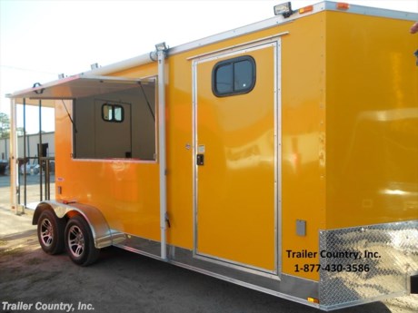 &lt;div&gt;NEW 7 X 20 ENCLOSED CONCESSION TRAILER&lt;/div&gt;
&lt;div&gt;&amp;nbsp;&lt;/div&gt;
&lt;div&gt;Up for your consideration is a Brand New Model 7 x 20 Tandem Axle, Enclosed Concession/Food Vending Cargo Trailer.&lt;/div&gt;
&lt;div&gt;&amp;nbsp;&lt;/div&gt;
&lt;div&gt;ALL the TOP QUALITY FEATURES listed in this ad!&lt;/div&gt;
&lt;div&gt;&amp;nbsp;&lt;/div&gt;
&lt;div&gt;Standard Elite Series Features:&lt;/div&gt;
&lt;div&gt;&amp;nbsp;&lt;/div&gt;
&lt;div&gt;- Heavy Duty Main Frame with 2 X 6 Square Tube&lt;/div&gt;
&lt;div&gt;- Heavy Duty 1&quot; x 1 1/2&quot; Square Tubular Wall Studs &amp;amp; Roof Bows&lt;/div&gt;
&lt;div&gt;- 14&#39; Box Space + V-Nose + 6&#39; Porch Option (20&#39;+ Total Length From Tip to Rear).&lt;/div&gt;
&lt;div&gt;- 16&quot; On Center Walls&lt;/div&gt;
&lt;div&gt;- 16&quot; On Center Floors&lt;/div&gt;
&lt;div&gt;- 16&quot; On Center Roof Bows&lt;/div&gt;
&lt;div&gt;- Complete Braking System (Electric Brakes on both axles, Battery Back-Up, &amp;amp; Safety Switch)&lt;/div&gt;
&lt;div&gt;- (2) 3,500lb 4&quot; &quot;Dexter&quot; Drop Axles w/ EZ LUBE Grease Fittings (Self Adjusting Brakes Axles)&lt;/div&gt;
&lt;div&gt;- 32&quot; Side Door with RV Lock (Moved to Rear of Trailer as Rear Access Door to Porch)&amp;nbsp;&lt;/div&gt;
&lt;div&gt;- 6&#39; Interior Height&lt;/div&gt;
&lt;div&gt;- Galvalume Seamed Roof w/ Thermo Ply Ceiling Liner&lt;/div&gt;
&lt;div&gt;- 2 5/16&quot; Coupler w/ Snapper Pin&lt;/div&gt;
&lt;div&gt;- Heavy Duty Safety Chains&lt;/div&gt;
&lt;div&gt;- 7-Way Round RV Style Wiring Harness Plug&lt;/div&gt;
&lt;div&gt;- 3/8&quot; Heavy Duty Top Grade Plywood Walls&lt;/div&gt;
&lt;div&gt;- 3/4&quot; Heavy Duty Top Grade Plywood Floors&lt;/div&gt;
&lt;div&gt;- Smooth Tear Drop Style Fender Flares&lt;/div&gt;
&lt;div&gt;- 2K A-Frame Top Wind Jack&lt;/div&gt;
&lt;div&gt;- Top Quality Exterior Grade Paint&lt;/div&gt;
&lt;div&gt;- (1) Non-Powered Interior Roof Vent&lt;/div&gt;
&lt;div&gt;- (1) 12 Volt Interior Trailer Dome Light w/ Wall Switch&lt;/div&gt;
&lt;div&gt;- 24&quot; Diamond Plate ATP Front Stone Guard&lt;/div&gt;
&lt;div&gt;- 15&quot; Radial (ST20575R15) Tires &amp;amp; Wheels&lt;/div&gt;
&lt;div&gt;- Exterior L.E.D. Lighting Package&lt;/div&gt;
&lt;div&gt;&amp;nbsp;&lt;/div&gt;
&lt;div&gt;Concession Package &amp;amp; Upgrades:&lt;/div&gt;
&lt;div&gt;&amp;nbsp;&lt;/div&gt;
&lt;div&gt;- 6&#39; Covered Porch Option- (14&#39;+6&#39;=20&#39; Total Overall) w/ 3&#39; Side Rails, Pressure Treated Floor W/ ATP, ATP Step -Up&lt;/div&gt;
&lt;div&gt;- 36&quot; Side Door w/ Window, RV Style Lock&lt;/div&gt;
&lt;div&gt;- 2 - 15&quot; x 30&quot; Sliding Windows w/ Screens on Driver Side&lt;/div&gt;
&lt;div&gt;- 1 - 3&#39; x 6&#39; Concession/Vending Window w/out Glass (Center Curbside of Trailer Between Side Door &amp;amp; Rear of Trailer).&lt;/div&gt;
&lt;div&gt;- A/C Prewire &amp;amp; Brace in place of Standard Roof Vent&lt;/div&gt;
&lt;div&gt;- 4 - Electrical Package ~ (30 Amp Panel Box w/Life Line, 3-110 Volt Interior Recepts, 3-4 Foot 12 Volt L.E.D. Strip Lights w/ Battery)&lt;/div&gt;
&lt;div&gt;- 2 - 4 Way Quartz Lights on Trailer Curbside&lt;/div&gt;
&lt;div&gt;- 4 - Exterior GFI Outlet&lt;/div&gt;
&lt;div&gt;- Black &amp;amp; White Checkered Flooring on Trailer Interior&lt;/div&gt;
&lt;div&gt;- White Vinyl Walls &amp;amp; Ceiling Liner on Trailer Interior&lt;/div&gt;
&lt;div&gt;- Insulated Walls &amp;amp; Ceiling&lt;/div&gt;
&lt;div&gt;- Screwless Metal Exterior&lt;/div&gt;
&lt;div&gt;&amp;nbsp;12 Foot Awning&lt;/div&gt;
&lt;div&gt;- 12&quot; Extra Interior Height (7 Foot Total Interior Height)&lt;/div&gt;
&lt;div&gt;- .030 Colored Metal Exterior in Penske Yellow&lt;/div&gt;
&lt;div&gt;- 5 Star Aluminum Mag Wheels w/ Black Inlay w/ Chrome Center Caps and Lug Nuts&lt;/div&gt;
&lt;p&gt;&amp;nbsp;&lt;/p&gt;
&lt;p&gt;* * N.A.T.M. Inspected and Certified * *&lt;br /&gt;* * Manufacturers Title and 5 Year Limited Warranty Included * *&lt;br /&gt;* * PRODUCT LIABILITY INSURANCE * *&lt;/p&gt;
&lt;p&gt;* * FINANCING IS AVAILABLE W/ APPROVED CREDIT * *&lt;/p&gt;
&lt;p&gt;&amp;nbsp;&lt;/p&gt;
&lt;p&gt;Trailer is offered @ factory direct pick up in Willacoochee, GA...We also offer Nationwide Delivery, please contact us for more information.&lt;br /&gt;CALL: 888-710-2112&lt;/p&gt;