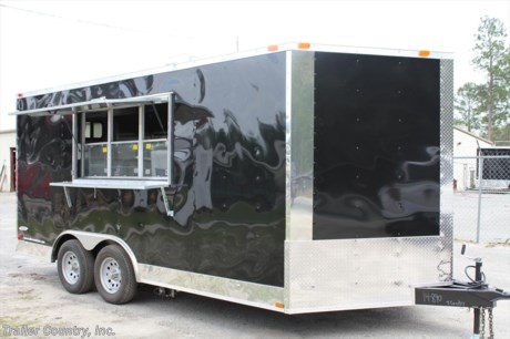 &lt;div&gt;NEW 8.5 X 16 ENCLOSED CONCESSION TRAILER&lt;/div&gt;
&lt;div&gt;&amp;nbsp;&lt;/div&gt;
&lt;div&gt;Up for your consideration is a Brand New Model 8.5x16 Tandem Axle, Enclosed Concession/Food Vending Cargo Trailer.&lt;/div&gt;
&lt;div&gt;&amp;nbsp;&lt;/div&gt;
&lt;div&gt;ALL the TOP QUALITY FEATURES listed in this ad!&lt;/div&gt;
&lt;div&gt;&amp;nbsp;&lt;/div&gt;
&lt;div&gt;Standard Elite Series Features:&lt;/div&gt;
&lt;div&gt;&amp;nbsp;&lt;/div&gt;
&lt;div&gt;- Heavy Duty 6&quot; I Beam Main Frame with 2 X 6 Square Tube&lt;/div&gt;
&lt;div&gt;- Heavy Duty 1&quot; x 1 1/2&quot; Square Tubular Wall Studs &amp;amp; Roof Bows&lt;/div&gt;
&lt;div&gt;- 16&#39; Box Space + V-Nose&lt;/div&gt;
&lt;div&gt;- 16&quot; On Center Walls&lt;/div&gt;
&lt;div&gt;- 16&quot; On Center Floors&lt;/div&gt;
&lt;div&gt;- 16&quot; On Center Roof Bows&lt;/div&gt;
&lt;div&gt;- Complete Braking System (Electric Brakes on both axles, Battery Back-Up, &amp;amp; Safety Switch)&lt;/div&gt;
&lt;div&gt;- (2) 3,500lb 4&quot; &quot;Dexter&quot; Drop Axles w/ EZ LUBE Grease Fittings&lt;/div&gt;
&lt;div&gt;- 32&quot; Side Door with Bar Lock on Driver Side&lt;/div&gt;
&lt;div&gt;- 6&#39;6&quot; Interior Height&lt;/div&gt;
&lt;div&gt;- Galvalume Seamed Roof w/ Thermo Ply Ceiling Liner&lt;/div&gt;
&lt;div&gt;- 2 5/16&quot; Coupler w/ Snapper Pin&lt;/div&gt;
&lt;div&gt;- Heavy Duty Safety Chains&lt;/div&gt;
&lt;div&gt;- 7-Way Round RV Style Wiring Harness Plug&lt;/div&gt;
&lt;div&gt;- 3/8&quot; Heavy Duty Top Grade Plywood Walls&lt;/div&gt;
&lt;div&gt;- 3/4&quot; Heavy Duty Top Grade Plywood Floors&lt;/div&gt;
&lt;div&gt;- Smooth Teardrop Style Fender Flares&lt;/div&gt;
&lt;div&gt;- 2K A-Frame Top Wind Jack&lt;/div&gt;
&lt;div&gt;- Top Quality Exterior Grade Paint&lt;/div&gt;
&lt;div&gt;- (1) Non-Powered Interior Roof Vent&lt;/div&gt;
&lt;div&gt;- (1) 12 Volt Interior Trailer Dome Light w/ Wall Switch&lt;/div&gt;
&lt;div&gt;- 24&quot; Diamond Plate ATP Front Stone Guard&lt;/div&gt;
&lt;div&gt;- 15&quot; Radial (ST20575R15) Tires &amp;amp; Wheels&lt;/div&gt;
&lt;div&gt;- Exterior L.E.D. Lighting Package&lt;/div&gt;
&lt;div&gt;&amp;nbsp;&lt;/div&gt;
&lt;div&gt;Concession Package &amp;amp; Upgrades:&lt;/div&gt;
&lt;div&gt;&amp;nbsp;&lt;/div&gt;
&lt;div&gt;- Concession Package- 7&#39; Hood Range, Air Flow Blower, 2 Interior Range Lights, Grease Trap on Roof (No Fire Supression System)&lt;/div&gt;
&lt;div&gt;- Stainless Steel Vending Package (#1) Includes ~ 1-24&quot; Griddle, 1-5 Burner Range w/ Standard Oven, 1-35lbs Deep Fryer (Double Sided), LP Lines and LP Regulator (ALL EQUIPMENT HAS INDIVIDUAL SHUT OFF VALVES)&lt;/div&gt;
&lt;div&gt;- 36&quot; Single Access Door w/Window&lt;/div&gt;
&lt;div&gt;- 1 - 3&#39; x 6&#39; Concession/Vending Window W/3 - Sliding Glass Inserts (Center Curbside of Trailer)&lt;/div&gt;
&lt;div&gt;- Exterior Serving Counter Under Concession Window&lt;/div&gt;
&lt;div&gt;- A/C Prewire &amp;amp; Brace&lt;/div&gt;
&lt;div&gt;- Sink Package ~ 3 Stainless Steel Sinks W/Hardware, Cabinet in Mill Finish, Handwash, 20 Gallon Fresh Water Tank, 30 Gallon Waste Water Tank, &amp;amp; 6 Gallon Hot Water Heater&lt;/div&gt;
&lt;div&gt;- Electrical Package ~ (100 Amp Panel Box w/ Life Line, 3-110 Volt Interior Recepts, 2-4&#39; 12 Volt L.E.D. Strip Lights w/ Battery&lt;/div&gt;
&lt;div&gt;- RCP Flooring on Trailer Interior (Rubber Coin Flooring)&lt;/div&gt;
&lt;div&gt;- Mill Finish Metal Walls and Ceiling Liner on Trailer Interior&lt;/div&gt;
&lt;div&gt;- Insulated Walls &amp;amp; Ceiling&lt;/div&gt;
&lt;div&gt;- 6&quot; Extra Interior Hieght (7&#39; total interior height)&lt;/div&gt;
&lt;div&gt;- .030 Colored Metal Exterior in BLACK&lt;/div&gt;
&lt;div&gt;- Radial Tires&lt;/div&gt;
&lt;div&gt;- Silver Modular Wheels w/ Chrome Center Caps and Lug Nuts&lt;/div&gt;
&lt;div&gt;- Propane Cage w/ Swing Door&lt;/div&gt;
&lt;div&gt;- 6&quot; X 6&quot; Rear Cable Access Door For Prapane Cgae&lt;/div&gt;
&lt;div&gt;- Platform for Propane Cage&lt;/div&gt;
&lt;div&gt;- Rear Double L.E.D. Strip Tail Lights&lt;/div&gt;
&lt;p&gt;&amp;nbsp;&lt;/p&gt;
&lt;p&gt;* * N.A.T.M. Inspected and Certified * *&lt;br /&gt;* * Manufacturers Title and 5 Year Limited Warranty Included * *&lt;br /&gt;* * PRODUCT LIABILITY INSURANCE * *&lt;br /&gt;* * FINANCING IS AVAILABLE W/ APPROVED CREDIT * *&lt;/p&gt;
&lt;p&gt;&lt;br /&gt;Trailer is offered @ factory direct pick up in Willacoochee, GA...We also offer Nationwide Delivery, please contact us for more information.&lt;br /&gt;CALL: 888-710-2112&lt;/p&gt;