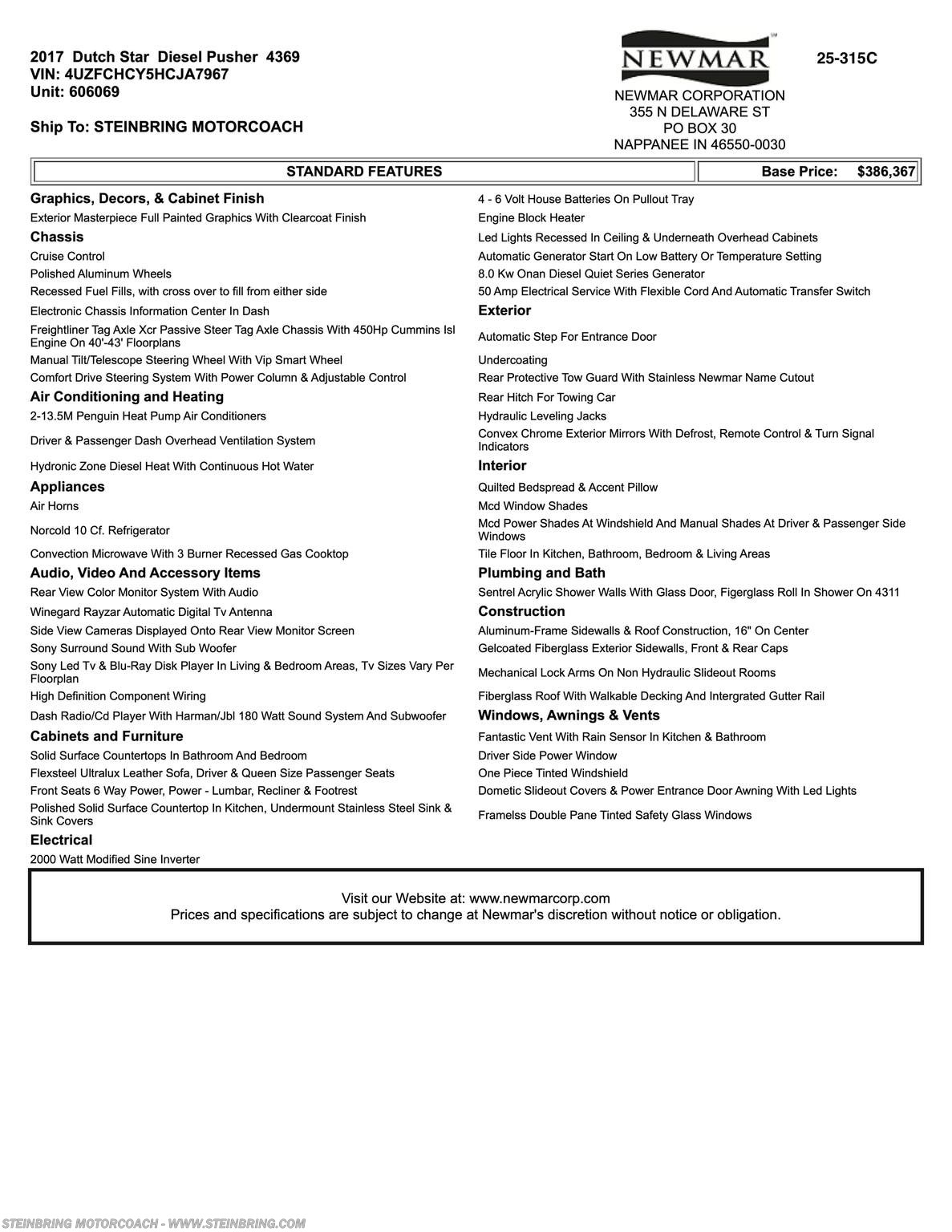 2017 Dutch Star 4369 SOLD by Newmar from Steinbring Motorcoach in Garfield, Minnesota