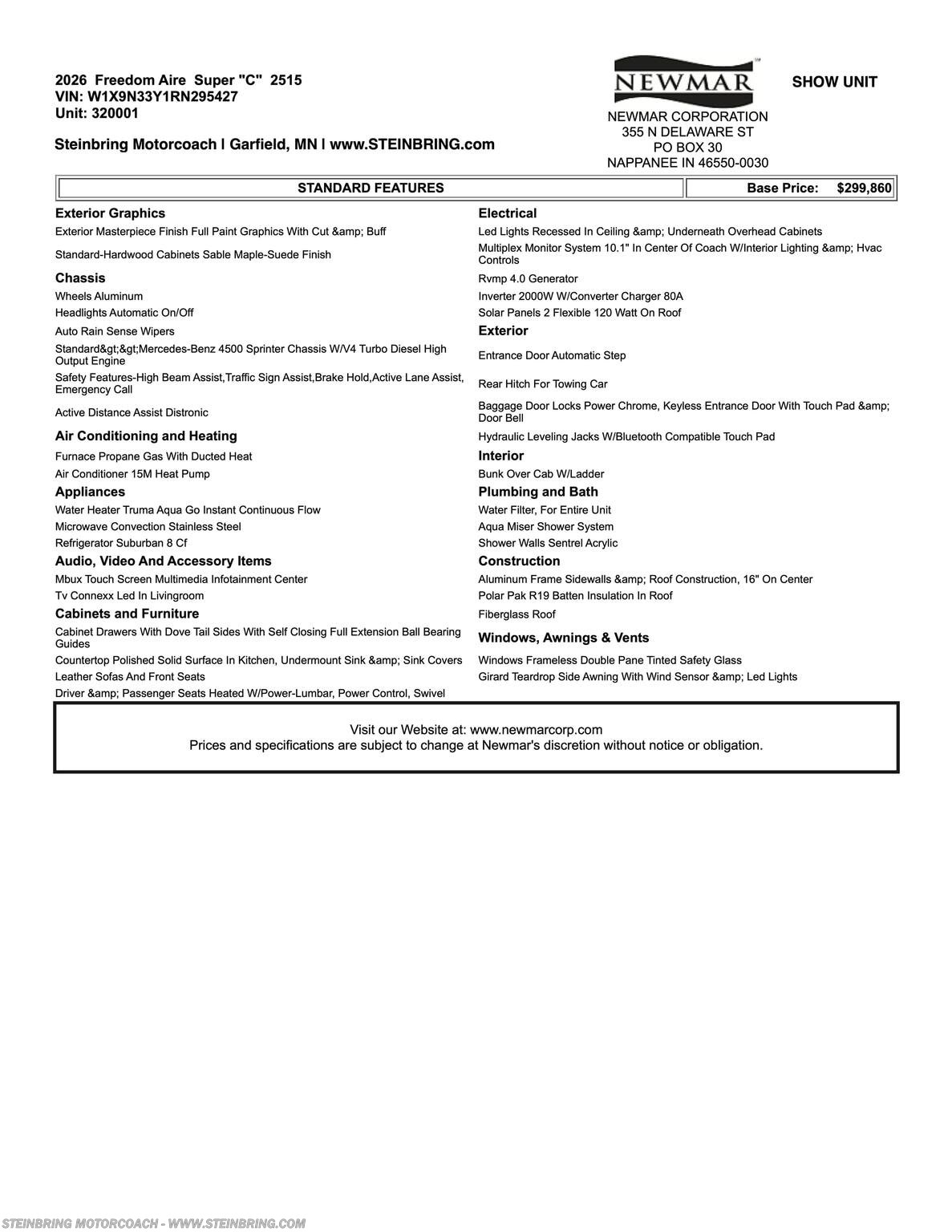 2026 Freedom Aire 2515 by Newmar from Steinbring Motorcoach in Garfield, Minnesota