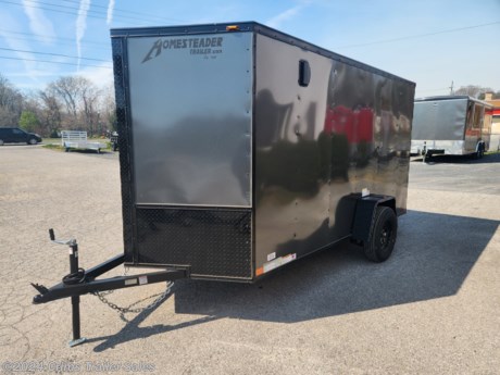 &lt;p&gt;Homesteader Intrepid 6x12 with blacked out option kit! 6&#39; interior height, ramp door, side door, 4 D-rings, sidewall vents COOL!&lt;/p&gt;