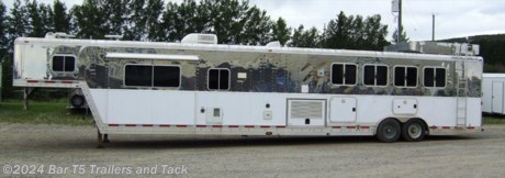 
&lt;p&gt;2004 Featherlite Custom 4 horse with 20&#39; Living Quarters!&amp;nbsp;&lt;br /&gt;
	&lt;br /&gt;
	&lt;span style=&quot;font-weight: bold;&quot;&gt;Standard Features&lt;/span&gt;&lt;br /&gt;
	- Air Ride 8000# Axles&lt;br /&gt;
	- 4 Wheel Electric Brakes&lt;br /&gt;
	- 14 Ply Tires&lt;br /&gt;
	- All aluminum Construction&lt;br /&gt;
	- Stainless exterior&lt;br /&gt;
	&lt;br /&gt;
	&lt;span style=&quot;font-weight: bold;&quot;&gt;Living Quarters - 20&#39;&lt;/span&gt;&lt;br /&gt;
	- 8&#39; slide out with booth style seating&lt;br /&gt;
	- Entertainment center&lt;br /&gt;
	- Lots of Storage&lt;br /&gt;
	- 6 Cu.ft fridge&lt;br /&gt;
	- Microwave&lt;br /&gt;
	- Cooktop&lt;br /&gt;
	- Double sink in kitchen&lt;br /&gt;
	- Furnace&lt;br /&gt;
	- Air Conditioner&lt;br /&gt;
	- Central Vac&lt;br /&gt;
	-&amp;nbsp;Large shower&lt;br /&gt;
	- Toilet ,&lt;br /&gt;
	- Sink&lt;br /&gt;
	- Vanity&lt;br /&gt;
	- Walk thru to mid tack&lt;br /&gt;
	&lt;br /&gt;
	&lt;span style=&quot;font-weight: bold;&quot;&gt;Mid Tack&lt;br /&gt;
		&lt;/span&gt;- finished closets&lt;br /&gt;
	- Access to built in Generator and Fuel tank&lt;br /&gt;
	- Bed area includes queen size bed and lots of cabinets&lt;br /&gt;
	&lt;br /&gt;
	&lt;span style=&quot;font-weight: bold;&quot;&gt;Horse Area&lt;/span&gt;&lt;br /&gt;
	- Drop down feed doors with face guards&lt;br /&gt;
	- Windows on butt side&lt;br /&gt;
	- Floor mats&lt;br /&gt;
	- Wall mats&lt;br /&gt;
	- Insulated&lt;br /&gt;
	- Folding rear tack&lt;br /&gt;
	- Mangers&lt;br /&gt;
	- Built in Generator&lt;br /&gt;
	- Hay rack and ladder&lt;br /&gt;
	- Swing out saddle rack&lt;br /&gt;
	- Brush tray&lt;br /&gt;
	- Bridle hooks&lt;br /&gt;
	- Stud divider first stall&lt;br /&gt;
	- Roof vents&lt;br /&gt;
	- Loading lights&lt;br /&gt;
	- Escape door first stall&lt;br /&gt;
	&lt;br /&gt;
	&lt;/p&gt; 