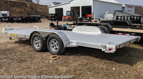 NEW 2023 Aluma 6&#39;10&quot; x 16 Car Hauler w/ Underbody Ramps
Model: 8216R *(stock photo shown in an 18&#39; trailer)*
Bed Size: 81 x 192
GVW: 7000#
Unladen: 1350#
Payload: 5650#
Trailer Specs:
* 2-3500# Rubber torsion axles - Easy lube hubs
* Electric brakes, breakaway kit
* ST205/75R14 (1760# cap/tire)
* Aluminum wheels, 5-4.5 BHP
* Removable aluminum fenders
* Extruded aluminum floor
* Front retaining rail
* A-Framed aluminum tongue, 48&quot; long with 2-5/16&quot; coupler
* 6&#39; Aluminum ramps with storage underneath
* Stake pockets (3 per side);
* Recessed tie rings, SS 5000#
* Fold-down rear stabilizer jacks
* Double-wheel swivel tongue jack, 1500# capacity
* LED Lighting package, safety chains
* Overall width = 101.5&quot;
* Overall length = 243&quot;
WE ARE YOUR ONE STOP SHOP FOR ALL PENNDOT PAPERWORK, FINANCING &amp; INSPECTIONS WHEN YOU PURCHASE A TRAILER HERE AT SMOUSE&#39;S.
** FINANCING AVAILABLE FOR THOSE WHO QUALIFY
** FULL SERVICE CENTER TO INCLUDE INSPECTION,REPAIRS &amp; MODIFICATIONS
** WE STOCK TRAILER PARTS AND ACCESSORIES
** NEED A BRAKE CONTROL? WE INSTALL YOUR BREAK CONTROL WHILE WE ARE DOING YOUR PAPERWORK (IF TRUCK IS PREWIRED) ON YOUR NEW TRAILER.
** WE ARE A MEMBER OF COSTARS
_ WE ACCEPT CASH-CHECK, VISA &amp; MASTERCARD _
*Price, if shown, does not include government &amp; PENNDOT fees, taxes, dealer document preparation charges or any finance charges (if applicable). FOB Mt Pleasant, Pa
Final actual sales price will vary depending on options or accessories selected.
NOTE: Models with a price of &quot;Request a Quote&quot; are always included in a $0 search, regardless of actual value