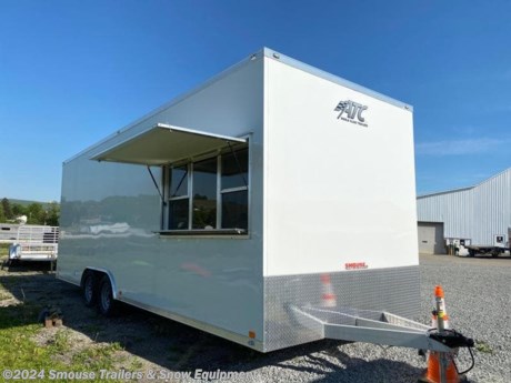 NEW 2021 ATC 8.5 x 24 Quest Cargo Trailer w/ Single Rear Entrance Door w/ Screen &amp; Tinted Window, 8&#39; Interior Height, (3) Roof Vents, 72 x 36 Concession Door, 3/4&quot; Advantech Floor (12&quot; OC), 3/8&quot; Plywood Walls (16&quot; OC), 16&quot; OC Roof, Screwless Exterior, Torsion

Axles, 20575R15 Grey Mod

Model: QSTAB8524+0-2T3.5K - White (.030)

ALL ALUMINUM FRAME

GVW: 7700#

Unladen: 3200#

Payload: 4500#

This trailer is a shell to build what ever concession or office you would like. Has the rear entrance and serving window.
VERY UNIQUE TRAILER