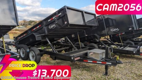 NEW 2022 CAM SUPERLINE 6&#39;9&quot; x 14&#39; HD &quot;BEAST&quot; Lo Pro Equipment Dump
NEW MARK DOWN $13,700!!!
GVW: 17600#
Unladen: 5470#
Payload: 12130#
Model: 8CAM614LPHD
FEATURES:
Tubular Main Frame
102&quot; Width
Adjustable 2-5/16&quot; Ball Coupler or Pintle Ring
Safety Chains
7-Way SAE Plug
Breakaway Switch
Charge Wire with Circuit Breaker
7K Bolt-On Drop Leg Jack (12K Bolt-On Drop Leg Jack on 7 &amp; 8 Ton)
Slide-Out Ladder Ramps (6&#39;)
Triple-Acting Tailgate w/ Chains
Diamond Plate Fenders
EZ Lube Axles
Electric Brake Axles (2)
Nev-R-Adjust Brakes
Slipper Spring Suspension
Silver Wheels
Epoxy Primer
Polyurethane Paint Finish
10-Gauge Floor
12-Gauge Sides
Spare Tire Mount
D-Ring Tie-Downs - 1/2&quot; (4)
2&quot; x 4&quot; Full Height Stake Pockets
Tie Down Rail
Storage Tray
Rear Stabilizer Legs
Sealed Wiring Harness
LED Lights - Rubber Mounted
Aluminum Lockable Pump Box
Remote Control with 20&#39; Cord
12V Deep-Cycle Battery
110V Battery Charger
Three Year Warranty
SPECS:
Frame: 6&quot; x 3&quot; x 3/16&quot; Rec. Tube
Crossmembers: 3&quot; Channel
Tongue: 5&quot; Channel
Coupler: Adjustable 2 5/16&quot; Ball Coupler or Pintle Ring
Jack: 12k Bolt on Drop Leg Jack
Fenders: Diamond Plate Fender
Axles: 8000 Oil Bath
Suspension: Slipper Spring Suspension
Tires; 21575R1517.5LRH
Wheels: 17.5&quot;
Volume Capacity: 6.02 Cu Yd
Lights: LED Lights - Rubber Mounted
Electric Plug: 7 Way SAE Plug
Finish: PPG Polyurethane Paint
Overall Length: 212&quot;
Bed Width Inside: 81.5&quot;
Bed Length Inside: 168&quot;
Side Wall Height: 20.5&quot;
Deck Height: 30&quot;
Coupler Height: 19.5&quot; - 24&quot;
Gate: Triple Acting Tailgate w/Chains
Hydraulic Cylinder: Two Telescopic Cylinders
Hydraulic Pump: 12V Single Acting
Battery: 12V Deep Cycle Battery
Dump Angle: 45
HEAVY DUTY LOW PROFILE DUMP TRAILER
The Heavy-Duty Low-Profile Dump Trailer from CAM Superline was designed and built for the most challenging jobs. Also known as &quot;The Beast&quot;, the Heavy-Duty Low-Profile Dump Trailer features a standard Triple-Acting Tailgate and Telescopic Dual Ram Cylinders to make dumping and spreading your load easy and efficient. Need to haul a tractor or skid steer to a jobsite? 6&#39; Slide-Out Ramps makes loading and unloading easy, and D-Ring Tie Downs provide access to conveniently secure your equipment.

WE ARE YOUR ONE STOP SHOP FOR ALL PENNDOT PAPERWORK, FINANCING &amp; INSPECTIONS WHEN YOU PURCHASE A TRAILER HERE AT SMOUSE&#39;S.
** FINANCING AVAILABLE FOR THOSE WHO QUALIFY
** FULL SERVICE CENTER TO INCLUDE INSPECTION,REPAIRS &amp; MODIFICATIONS
** WE STOCK TRAILER PARTS AND ACCESSORIES
** NEED A BRAKE CONTROL? WE INSTALL YOUR BREAK CONTROL WHILE WE ARE DOING YOUR PAPERWORK (IF TRUCK IS PREWIRED) ON YOUR NEW TRAILER.
** WE ARE A MEMBER OF COSTARS
WE ACCEPT CASH-CHECK, VISA &amp; MASTERCARD
*Price, if shown, does not include government &amp; PENNDOT fees, taxes, dealer document preparation charges or any finance charges (if applicable). FOB Mt Pleasant, Pa
Final actual sales price will vary depending on options or accessories selected.
NOTE: Models with a price of &quot;Request a Quote&quot; are always included in a $0 search, regardless of actual value