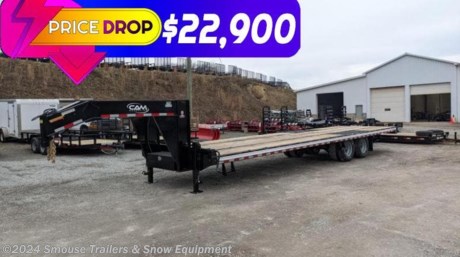 NEW 2022 CAM Superline 32&#39; HD Flat Deckover Gooseneck w/ Electric Over Hydraulic Disc Brakes
NEW MARK DOWN!!! $20,900!!!
OPTIONS ADDED:
GOOSENECK w/ 12K Jacks
Electric Over Hydraulic Disc Brakes
G Rated Tires
96&quot; Wide Deck w/ Stake Pockets &amp; Rub Rail
NOTE: NO RAMPS OR BEAVERTAIL
GVW: 30650#
Unladen: 8125#
Payload: 22525#
Model: 12CAM832TEGN


Heavy Duty Deckover Trailers from CAM Superline are ideal for hauling compact construction equipment. A heavy duty 12&quot; I-Beam Main Frame and Tongue and Full Pierced Beam Construction give these trailers the strength and dependability you deserve.
FEATURES
Steel Plated Tongue
Full Pierced Beam Construction
Adjustable Pintle Hitch
Safety Chains (1/2&quot; High Test)
7-Way SAE Plug (Electric)
Zip Breakaway System
Dual 12K 2-Speed Jacks (Bolt-On)
Oil Bath Axles
Adjustable Slipper Spring Suspension
Hutch H-9700 Suspension
Silver Wheels
Epoxy Primer
Polyurethane Paint Finish
Nominal 2&quot; Oak Deck
D-Ring Tie-Downs - 3/4&quot; (12)
Toolbox
Mud Flaps
Steps (4)
Sealed Wiring Harness
LED Lights -- Rubber Mounted
Three Year Warranty
Main Frame: 12&quot; I-Beam @ 16 lb
Crossmembers: 3&quot; Channel
Side Rail: 6&quot; Channel @ 8.2 lb
Tongue: 12&quot; I-Beam @ 16 lb
Beavertail: 5&#39;
Jacks: Dual 12K
Axles: Oil Bath
Suspension: Adjustable Splipper Spring Suspension
Tire: 23580R16 LRG
Decking: Nominal 2&quot; Oak Decking
Lights: LED Rubber Mounted Lights
Electric Plug: 7 Way SAE Plug
Finish: PPG Industrial Polyurethane Paint
WE ARE YOUR ONE STOP SHOP FOR ALL PENNDOT PAPERWORK, FINANCING &amp; INSPECTIONS WHEN YOU PURCHASE A TRAILER HERE AT SMOUSE&#39;S.
** FINANCING AVAILABLE FOR THOSE WHO QUALIFY
** FULL SERVICE CENTER TO INCLUDE INSPECTION,REPAIRS &amp; MODIFICATIONS
** WE STOCK TRAILER PARTS AND ACCESSORIES
** NEED A BRAKE CONTROL? WE INSTALL YOUR BREAK CONTROL WHILE WE ARE DOING YOUR PAPERWORK (IF TRUCK IS PREWIRED) ON YOUR NEW TRAILER.
** WE ARE A MEMBER OF COSTARS
WE ACCEPT CASH-CHECK, VISA &amp; MASTERCARD
*Price, if shown, does not include government &amp; PENNDOT fees, taxes, dealer document preparation charges or any finance charges (if applicable). FOB Mt Pleasant, Pa
Final actual sales price will vary depending on options or accessories selected.
NOTE: Models with a price of &quot;Request a Quote&quot; are always included in a $0 search, regardless of actual value