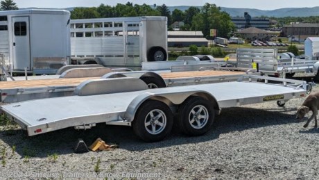 NEW 2024 Aluma 6&#39;10&quot; x 18&#39; HD Utility Trailer w/ Dove Tail &amp; Underbody Ramps
CASH OR CHECK PRICE $10,699!!!
GVW: 9990#
Unladen: 1500#
Payload: 8490#
MODEL: 8218R
Bed Size: 81&quot; x 220&quot;
Tire Size: 15&quot;
SPECS:
2-5200# Rubber torsion axles - Easy lube hubs
Electric brakes, breakaway kit
ST205/75R15 LRC Radial tires (1760# cap/tire)
Aluminum wheels, 5-4.5 BHP
Removable aluminum fenders
Extruded aluminum floor
Front retaining rail
A-Framed aluminum tongue, 48&quot; long with 2-5/16&quot; coupler
6&#39; Aluminum ramps with storage underneath
8214-8220= 6) Stake pockets (3 per side)
Recessed tie rings, SS 5000#
Fold-down rear stabilizer jacks
Double-wheel swivel tongue jack, 1500# capacity
LED Lighting package, safety chains
Overall width = 101.5&quot;
Overall length = 272&quot;
WE ARE YOUR ONE STOP SHOP FOR ALL PENNDOT PAPERWORK, FINANCING &amp; INSPECTIONS WHEN YOU PURCHASE A TRAILER HERE AT SMOUSE&#39;S.
** FINANCING AVAILABLE FOR THOSE WHO QUALIFY
** FULL SERVICE CENTER TO INCLUDE INSPECTION,REPAIRS &amp; MODIFICATIONS
** WE STOCK TRAILER PARTS AND ACCESSORIES
** NEED A BRAKE CONTROL? WE INSTALL YOUR BREAK CONTROL WHILE WE ARE DOING YOUR PAPERWORK (IF TRUCK IS PREWIRED) ON YOUR NEW TRAILER.
** WE ARE A MEMBER OF COSTARS
_ _ WE ACCEPT CASH-CHECK, VISA &amp; MASTERCARD _
*Price, if shown, does not include government &amp; PENNDOT fees, taxes, dealer document preparation charges or any finance charges (if applicable). FOB Mt Pleasant, Pa
Final actual sales price will vary depending on options or accessories selected.
NOTE: Models with a price of &quot;Request a Quote&quot; are always included in a $0 search, regardless of actual value