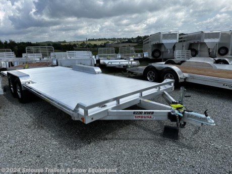 NEW 2024 Aluma 20&#39; HD Wide Body Utility Trailer w/ Underbody Ramps
CASH OR CHECK PRICE $11,899!!!
GVW: 9990#
Unladen: 1825#
Payload: 8165#
Model: 8220HWB
Weight: 1825#
Bed Size: 96&quot; *(81.75&quot; between fenders)* x 239&quot;
Tires: 15&quot;
STANDARD EQUIPMENT- 2-5200# Rubber torsion axles - Easy lube hubs- Electric brakes, breakaway kit
* 75R15 LRC Radial tires (1760# cap/tire)
* Aluminum wheels, 5-4.5 BHP
* Removable aluminum fenders
* Extruded aluminum floor
* Front retaining rail
* A-Framed aluminum tongue, 48&quot; long with 2-5/16&quot; coupler
* 6&#39; Aluminum ramps with storage underneath
* Stake pockets welded behind rub rail
* Recessed tie rings, SS 5000#
* Fold-down rear stabilizer jacks
* Single-wheel swivel tongue jack, 1500# capacity
* LED Lighting package, safety chains
* Overall width = 101.5&quot;
* Overall length = 289&quot;
WE ARE YOUR ONE STOP SHOP FOR ALL PENNDOT PAPERWORK, FINANCING &amp; INSPECTIONS WHEN YOU PURCHASE A TRAILER HERE AT SMOUSE&#39;S.
** FINANCING AVAILABLE FOR THOSE WHO QUALIFY
** FULL SERVICE CENTER TO INCLUDE INSPECTION,REPAIRS &amp; MODIFICATIONS
** WE STOCK TRAILER PARTS AND ACCESSORIES
** NEED A BRAKE CONTROL? WE INSTALL YOUR BREAK CONTROL WHILE WE ARE DOING YOUR PAPERWORK (IF TRUCK IS PREWIRED) ON YOUR NEW TRAILER.
** WE ARE A MEMBER OF COSTARS
_ WE ACCEPT CASH-CHECK, VISA &amp; MASTERCARD _
*Price, if shown, does not include government &amp; PENNDOT fees, taxes, dealer document preparation charges or any finance charges (if applicable). FOB Mt Pleasant, Pa
Final actual sales price will vary depending on options or accessories selected.
NOTE: Models with a price of &quot;Request a Quote&quot; are always included in a $0 search, regardless of actual value