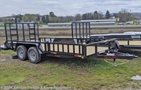 NEW 2024 Quality 7x18 HD PRO Utility Trailer w/ATV Side Ramps NO DOVE
Professional Grade models feature a heavy duty angle iron bottom frame with rectangular tubing top rails. The main frame is 3x3x3/16 angle iron with a 3_2 tubing top rail, 3&quot; channel crossmembers, and a 4&quot; channel wrap-around tongue. A 10,000 GVWR model features increased main frame tongue and crossmember upgrades. Running gear is spring suspension 3,500 lb. axles with 4-wheel brakes and upgraded radial tires. A 4&#39; landscape gate, and a standard 2&#39; dovetail make loading lawn equipment easy. A sealed wiring harness with all LED lighting and full reflective tape comprise the upgraded lighting package. We also add steps to the front and rear of the fenders. Professional Grade models are available in 16&#39;, 18&#39;, and 20&#39; lengths in 7,000, 8,000, and 10,000 GVW ratings.
GVW: 7000
Unladen: 2400
Payload: 4600
OPTIONS ADDED:
ATV SIDE RAMPS
SPECS:
Treated wood deck
NO DOVE
82&quot; between fenders
4000 lb. braking axles with 4 wheel brakes
Double eye spring suspension
225/75 R15 load range E 10 ply rating West Lake Radial tires
3x3x3/16&quot; angle frame
3_2 tubing top rail
3&quot; channel cross members
4&quot; channel wrap-around tongue
4 ft. full landscape gate (spring-assist standard)
2 5/16&quot; A-frame coupler
Swing up jack
Tear drop fenders with backs
Steps in front and behind fenders
Stake pockets, self charging break away kit, safety chains, full DOT reflective tape, and sealed modular wiring harness with rubber mounted all LED lighting in enclosed boxes.
Primed, 2 coats of acrylic enamel, pin striped
WE ARE YOUR ONE STOP SHOP FOR ALL PENNDOT PAPERWORK, FINANCING &amp; INSPECTIONS WHEN YOU PURCHASE A TRAILER HERE AT SMOUSE&#39;S.
** FINANCING AVAILABLE FOR THOSE WHO QUALIFY
** FULL SERVICE CENTER TO INCLUDE INSPECTION,REPAIRS &amp; MODIFICATIONS
** WE STOCK TRAILER PARTS AND ACCESSORIES
** NEED A BRAKE CONTROL? WE INSTALL YOUR BREAK CONTROL WHILE WE ARE DOING YOUR PAPERWORK (IF TRUCK IS PREWIRED) ON YOUR NEW TRAILER.
** WE ARE A MEMBER OF COSTARS
_ WE ACCEPT CASH-CHECK &amp; VISA, MASTERCARD!
*Price, if shown, does not include government &amp; PENNDOT fees, taxes, dealer document preparation charges or any finance charges (if applicable). FOB Mt Pleasant, Pa
Final actual sales price will vary depending on options or accessories selected.
NOTE: Models with a price of &quot;Request a Quote&quot; are always included in a $0 search, regardless of actual value
