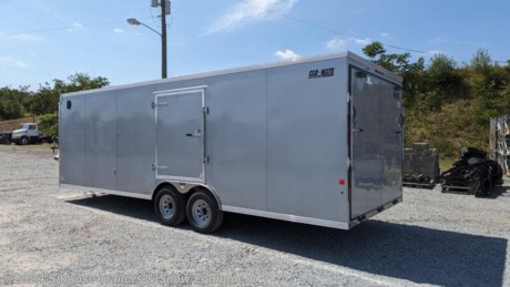 NEW 2024 Car Mate 8.5x24 HD Custom Car Hauler w/ Ramp Door
OPTIONS ADDED:
100&quot; Wide Body - 102&quot; Wide Track Axles
6000# Torflex Axles
Get Out Door
Wall Vents
(3) 12V LED Dome Light w/ Wall Switch
(4) HD Floor Tie Downs
CASH OR CHECK PRICE $13,499!!!
Model: CM824C-CT
GVW: 9990#
Unladen: 4270#
Payload: 5720#


SPECS:
Axles: 2 - 6000# Dexter Spring Axles
Tires: 22575R15
Wheels: Silver Spoke Wheels
Overall Exterior Length: 27&#39;11&quot;
Overall Exterior Height: 103&quot;
Overall Exterior Width: 102&quot;
Interior Box Length: 23&#39;8&quot;
Interior Box Width: 96&quot;
Width Between Wheel Wells: 82&quot;
Interior Height: 78&quot;
Ramp Rear Door w/Flip Out: 94&quot;W x 75&quot;H
Beaver Tail: 48&quot; w/3&#39; Drop
Side Man Door Step: 48&quot; w/inside Step
FEATURES:
Genuine Dexter Axles
Triple A-Frame Tongue w/Safety Chains and Hooks
Forward Self Adjusting Electric Brakes with Breakaway Kit &amp; Charger
2 5/16&quot; Coupler/Hitch Ball Size
7 Pole Light Plug Connector
Hitch Height: 21&quot; - Platform Height: 22&quot;
5000# Tongue Jack
3/8&quot; Plywood Walls - 16&quot; OC
.030 Exterior Aluminum (Colors available)
Advantage V-Front Available
.032 Seamless 1 pc. Aluminum Roof - LIFETIME WARRANTY
Steel Hat Channel Roof Bows - 24&quot; OC
3/4&quot; Plywood Floor - Painted Both Sides - LIFETIME WARRANTY
Formed C-Channel Crossmembers - 16&quot; OC
2&quot; x 6&quot; Structural Steel Tube Frame
Aluminum Diamond Plate Corners
24&quot; Aluminum Diamond Plate Front Stone Guard
Smooth Aluminum Fenders
Hot Dipped Galvanized Door Hardware
LED Lighting - LIFETIME WARRANTY

WE ARE YOUR ONE STOP SHOP FOR ALL PENNDOT PAPERWORK, FINANCING &amp; INSPECTIONS WHEN YOU PURCHASE A TRAILER HERE AT SMOUSE&#39;S.
** FINANCING AVAILABLE FOR THOSE WHO QUALIFY
** FULL SERVICE CENTER TO INCLUDE INSPECTION,REPAIRS &amp; MODIFICATIONS
** WE STOCK TRAILER PARTS AND ACCESSORIES
** NEED A BRAKE CONTROL? WE INSTALL YOUR BREAK CONTROL WHILE WE ARE DOING YOUR PAPERWORK (IF TRUCK IS PREWIRED) ON YOUR NEW TRAILER.
** WE ARE A MEMBER OF COSTARS
WE ACCEPT CASH-CHECK, VISA &amp; MASTERCARD
*Price, if shown, does not include government &amp; PENNDOT fees, taxes, dealer document preparation charges or any finance charges (if applicable). FOB Mt Pleasant, Pa
Final actual sales price will vary depending on options or accessories selected.
NOTE: Models with a price of &quot;Request a Quote&quot; are always included in a $0 search, regardless of actual value