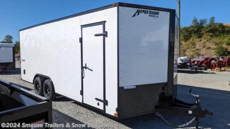 NEW 2024 Homesteader 8.5 x 20 HD Intrepid V-Nose Cargo Trailer w/ Ramp Door
OPTIONS ADDED:
BLACK OUT PACKAGE
78&quot; Inside, 72&quot; Door
9950# GVWR DROP AXLES
22575R15 6 Bolt Silver Mod Wheels
Ramp w/ Extended Wood Flap
(4) Recessed D-Rings
Wall Vents
CASH OR CHECK PRICE $9899!!!
GVW: 9950#
Unladen: 3744#
Payload: 6206#
Model: 820IT
SPECS:
Overall Length: 24&#39;4&quot;
Overall Height: 8&#39;6&quot;
Overall Width: 102&quot;
Interior Length: 21&#39;
Interior Height: 78&quot;
Interior Width: 8&#39;
Door Opening Height: 72&quot;
Door Opening Width: 7&#39;6&quot;
FEATURES:
Heavy Duty All Steel Boxed Frame Body
Tubular Steel Wall and Roof Structure
Under Coated Frame
Wall and Roof Crossmembers 24&quot; O.C. (16&quot; O.C. 8&#39; wide models)
Floor Crossmembers 24&quot; O.C. Single (16&quot; O.C. Tandem)
2&#39; V- Nose with ATP point
Aluminum Exterior with Baked Enamel Finish
One Piece Aluminum Roof
High Tech Roof Sealant
Heavy Duty Exterior Trim
Automotive Quality Gaskets &amp; Seals
LED Lights
3/4&quot; Exterior Grade Plywood Flooring
3/8&quot; Plywood Interior Wall Liner
32&quot; Side Door
Double Rear Doors (Single Door on 5&#39; Wide Models)
Interior Light
Aluminum Fenders
Modular Style Steel Wheels
Trailer Rated Radial Tires
EZ Lube Axles
Door Holdbacks
Breakaway Kit with Battery, and Charger (Tandem Models)
2000 lb. Top-wind Tongue Jack
Exterior Fasteners 6&quot; O.C.
24&quot; ATP Stoneguard
D.O.T. Compliant Lighting
D.O.T. Compliant Conspicuity Tape
2&quot; Coupler on single axle models
2 5/16&quot; Coupler on Tandem axle models
NATM Certified
Intrepid Enclosed Trailers
The Intrepid is an exciting series is packed full of standard features that are certain to turn heads! Standard features include, but are not limited to: 2&#39; Vee-Nose, 2&#39; Aluminum Treadplate Stoneguard, 32&quot; Side Door, 6&#39;6&quot; high sidewall on 8&#39; wide models, 6&#39; high sidewall on 6&#39; &amp; 7&#39; wide models, 5&#39;6&quot; high sidewall on 5&#39; wide models, Interior Light, 5200 lb drop EZ Lube axle, Trailer Rated Radial Tires, Aluminum ATP Fenders, 3/4&quot; plywood Exterior grade plywood floor, and 3/8&quot; plywood lined interior walls.
This series will fill the needs of many customers. Whether used for small business, motorcycle enthusiast, flea marketers, or a wide array of other needs the Intrepid is ready for any occupation. The styling and features of the Intrepid make it a very desirable trailer for many of today&#39;s trailer users.


WE ARE YOUR ONE STOP SHOP FOR ALL PENNDOT PAPERWORK, FINANCING &amp; INSPECTIONS WHEN YOU PURCHASE A TRAILER HERE AT SMOUSE&#39;S.
** FINANCING AVAILABLE FOR THOSE WHO QUALIFY
** FULL SERVICE CENTER TO INCLUDE INSPECTION,REPAIRS &amp; MODIFICATIONS
** WE STOCK TRAILER PARTS AND ACCESSORIES
** NEED A BRAKE CONTROL? WE INSTALL YOUR BREAK CONTROL WHILE WE ARE DOING YOUR PAPERWORK (IF TRUCK IS PREWIRED) ON YOUR NEW TRAILER.
** WE ARE A MEMBER OF COSTARS
_ WE ACCEPT CASH-CHECK, VISA &amp; MASTERCARD _
*Price, if shown, does not include government &amp; PENNDOT fees, taxes, dealer document preparation charges or any finance charges (if applicable). FOB Mt Pleasant, Pa
Final actual sales price will vary depending on options or accessories selected.
NOTE: Models with a price of &quot;Request a Quote&quot; are always included in a $0 search, regardless of actual value