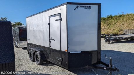 NEW 2024 Homesteader 7x14 Intrepid &quot;OHV&quot; V-Nose Cargo Trailer w/ Ramp Door
OPTIONS ADDED:
12&quot; Additional Height (84&quot; Inside, 80&quot; Door)
BLACKOUT PACKAGE
24&quot; High Aluminum Tread Plate On Bottom Around Trailer
Ramp Door w/ Extended Wood Flap
(4) 1000# Recessed D-Rings
Wall Vents
CASH OR CHECK PRICE $7699!!!
GVW: 7000#
Unladen: 2631#
Payload: 4369#
MODEL: 714IT


Intrepid Enclosed Trailers
The Intrepid is an exciting series is packed full of standard features that are certain to turn heads! Standard features include, but are not limited to: 2&#39; Vee-Nose, 2&#39; Aluminum Treadplate Stoneguard, 32&quot; Side Door, 6&#39;6&quot; high sidewall on 8&#39; wide models, 6&#39; high sidewall on 6&#39; &amp; 7&#39; wide models, 5&#39;6&quot; high sidewall on 5&#39; wide models, Interior Light, 3,500 lb drop EZ Lube axle, Trailer Rated Radial Tires, Aluminum ATP Fenders, 3/4&quot; plywood Exterior grade plywood floor, and 3/8&quot; plywood lined interior walls.
This series will fill the needs of many customers. Whether used for small business, motorcycle enthusiast, flea marketers, or a wide array of other needs the Intrepid is ready for any occupation. The styling and features of the Intrepid make it a very desirable trailer for many of today&#39;s trailer users.

SPECS:
Overall Length: 19&#39;10&quot;
Overall Height: 8&#39;
Overall Width: 102&quot;
Interior Length: 17&#39;6&quot;
Interior Height: 84&quot;
Interior Width: 6&#39;8&quot;
Door Opening Height: 78&quot;
Door Opening Width: 6&#39;2&quot;
FEATURES:
Heavy Duty All Steel Boxed Frame Body
Tubular Steel Wall and Roof Structure
Under Coated Frame
Wall and Roof Crossmembers 24&quot; O.C. (16&quot; O.C. 8&#39; wide models)
Floor Crossmembers 24&quot; O.C. Single (16&quot; O.C. Tandem)
2&#39; V- Nose with ATP point
Aluminum Exterior with Baked Enamel Finish
One Piece Aluminum Roof
High Tech Roof Sealant
Heavy Duty Exterior Trim
Automotive Quality Gaskets &amp; Seals
LED Lights
3/4&quot; Exterior Grade Plywood Flooring
3/8&quot; Plywood Interior Wall Liner
32&quot; Side Door
Double Rear Doors (Single Door on 5&#39; Wide Models)
Interior Light
Aluminum Fenders
Modular Style Steel Wheels
Trailer Rated Radial Tires
EZ Lube Axles
Door Holdbacks
Breakaway Kit with Battery, and Charger (Tandem Models)
2000 lb. Top-wind Tongue Jack
Exterior Fasteners 6&quot; O.C.
24&quot; ATP Stoneguard
D.O.T. Compliant Lighting
D.O.T. Compliant Conspicuity Tape
2&quot; Coupler on single axle models
2 5/16&quot; Coupler on Tandem axle models
NATM Certified
WE ARE YOUR ONE STOP SHOP FOR ALL PENNDOT PAPERWORK, FINANCING &amp; INSPECTIONS WHEN YOU PURCHASE A TRAILER HERE AT SMOUSE&#39;S.
** FINANCING AVAILABLE FOR THOSE WHO QUALIFY
** FULL SERVICE CENTER TO INCLUDE INSPECTION,REPAIRS &amp; MODIFICATIONS
** WE STOCK TRAILER PARTS AND ACCESSORIES
** NEED A BRAKE CONTROL? WE INSTALL YOUR BREAK CONTROL WHILE WE ARE DOING YOUR PAPERWORK (IF TRUCK IS PREWIRED) ON YOUR NEW TRAILER.
** WE ARE A MEMBER OF COSTARS
_ WE ACCEPT CASH-CHECK, VISA &amp; MASTERCARD _
*Price, if shown, does not include government &amp; PENNDOT fees, taxes, dealer document preparation charges or any finance charges (if applicable). FOB Mt Pleasant, Pa
Final actual sales price will vary depending on options or accessories selected.
NOTE: Models with a price of &quot;Request a Quote&quot; are always included in a $0 search, regardless of actual value