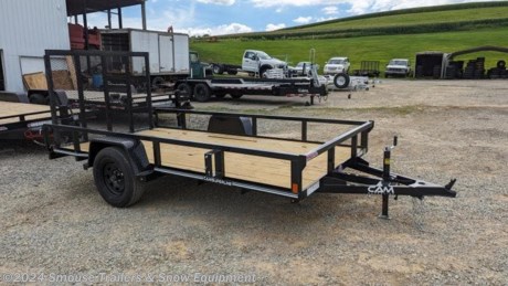 NEW 2023 CAM SUPERLINE 7x12 Tubular Top Rail Utility Trailer w/ Spring Assist
3K SINGLE AXLE UTILITY TRAILER
The 3K Utility Trailer from CAM Superline was built for both the off-road enthusiast and the dedicated landscaper. Whether you are planning on using this trailer occasionally on the weekends or you plan to use this as a daily instrument in your line of work, the 3K Utility Trailer can get the job done. These trailers feature Self-Retained Gate Pins, Setback Jack, Fold-Flat HD Ramp Gate with Spring-Assist, Protected Wiring, and a 3-Year Warranty.
GVW: 2990#
Unladen: 1300#
Payload: 1690#
Model# PUTT8212-BP-030
FEATURES:
Frame: 3 x 2 x 3/16 Angle
Crossmembers: 3 x 2 x 3/16 Angle (24&quot; On-Center)
Top Rail: 2 x 2 Square Tube
Tongue: 3&quot; Channel (A-Frame)
Uprights: 2 x 2 Square Tube
Coupler: 2&quot; Ball
Jack: 2k Zinc Plated, Setback
Fenders: Diamond Plate
Axles: Cambered Idler
Suspension: Leaf Spring
Tires: 20575R15 LRC
Wheels: 15&quot;, 5 on 4.5, Radial Tires
Decking: 2 x 6 Pressure Treated Pine
Lights: LED Lights
Electric Plug: 4 Way Flat
Finish: PPG Industrial Polyurethane Paint
Overall Length: 185&quot;
Bed Length: 144&quot;
Bed Width: 81.5&quot;
Deck Height: 18&quot;
Coupler Height: 16&quot;
Gate: 4&#39; Landscape Gate, Spring Assisted
SPECS:
2&quot; x 2&quot; Tube Top Rail
Tube Uprights
2&quot; Ball Coupler
Safety Chains
4-Way Flat Plug
Setback Jack
4&#39; Spring-Assist Laydown Gate
EZ Lube Axles
Radial Tires
Steel Wheels
Epoxy Primer
Polyurethane Paint
Pressure-Treated Pine Decking
Spare Tire Mount
Rub Rail
Enclosed Wiring
LED Lights - Rubber Mounted
Three Year Warranty
WE ARE YOUR ONE STOP SHOP FOR ALL PENNDOT PAPERWORK, FINANCING &amp; INSPECTIONS WHEN YOU PURCHASE A TRAILER HERE AT SMOUSE&#39;S.
** FINANCING AVAILABLE FOR THOSE WHO QUALIFY
** FULL SERVICE CENTER TO INCLUDE INSPECTION,REPAIRS &amp; MODIFICATIONS
** WE STOCK TRAILER PARTS AND ACCESSORIES
** NEED A BRAKE CONTROL? WE INSTALL YOUR BREAK CONTROL WHILE WE ARE DOING YOUR PAPERWORK (IF TRUCK IS PREWIRED) ON YOUR NEW TRAILER.
** WE ARE A MEMBER OF COSTARS
WE ACCEPT CASH-CHECK, VISA &amp; MASTERCARD
*Price, if shown, does not include government &amp; PENNDOT fees, taxes, dealer document preparation charges or any finance charges (if applicable). FOB Mt Pleasant, Pa
Final actual sales price will vary depending on options or accessories selected.
NOTE: Models with a price of &quot;Request a Quote&quot; are always included in a $0 search, regardless of actual value