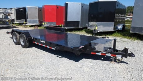 NEW 2023 CAM Superline 20&#39; HD Car Hauler w/ Diamond Deck
STEEL DECK CAR HAULER
The Steel Deck Car Hauler Trailer from CAM Superline is a premium quality car trailer that will provide years of dependable use. A superior set of features that make this trailer stand out from the competition. The Steel Deck Car Hauler features an 1/8&quot; diamond plate steel deck, 5&#39; Fabricated Slide-Out Ramps, and a Driver Side Removable Fender makes loading and unloading easy and eliminates the worry of damaging your investment.
GVW: 9900#
Unladen: 2550#
Payload: 7350#
Model: 5CAM20CHS
OPTIONS ADDED:
ALUMINUM TOOLBOX
SPECS:
Frame: 5&quot; Channel
Crossmembers: 10 Gauge-Fabricated
Tongue: 5&quot; Channel
Coupler: Adjustable 2 5/16&quot; Ball Coupler
Jack: 7k Bolt on Drop Leg Jack
Fenders: Diamond Plate, Removable Driver Side
Axles: 5200lb Greased
Suspension: Equalizer Leaf Spring, Double Eye
Tires: 22575R15 LRC
Wheels: 15&quot; 6 on 5.5
Decking: 3/16&quot; Diamond Plate Steel Decking
Lights: LED Lights - Rubber Mounted
Electric Plug: 7-Way SAE Plug
Finish: Black PPG Polyurethane Industrial Paint
Overall Length: 282&quot;
Bed Length Flat: 196&quot;
Beaver Tail Drop Length: 44&quot;
Between Fenders: 82&quot;
Deck Height: 22.5&quot;
Coupler Height: 22&quot;
Ramps: 5&#39; Heavy Duty Ramps
FEATURES:
Adjustable 2-5/16&quot; Ball Coupler
7k Bolt-On Drop Leg Jack
Safety Chains
7-Way SAE Plug
Zip Breakaway System
Diamond Plate Fenders
Driver Side Removable Fender
EZ Lube Axles
Electric Brakes Axles (2)
Steel Wheels
Epoxy Primer
Polyurethane Paint Finish
Spare Tire Mount
D-Ring Tie-Downs - 1/2&quot; (4)
Stake Pockets (10)
Sealed Wiring Harness
LED Lights - Rubber Mounted
Three Year Warranty
WE ARE YOUR ONE STOP SHOP FOR ALL PENNDOT PAPERWORK, FINANCING &amp; INSPECTIONS WHEN YOU PURCHASE A TRAILER HERE AT SMOUSE&#39;S.
** FINANCING AVAILABLE FOR THOSE WHO QUALIFY
** FULL SERVICE CENTER TO INCLUDE INSPECTION,REPAIRS &amp; MODIFICATIONS
** WE STOCK TRAILER PARTS AND ACCESSORIES
** NEED A BRAKE CONTROL? WE INSTALL YOUR BREAK CONTROL WHILE WE ARE DOING YOUR PAPERWORK (IF TRUCK IS PREWIRED) ON YOUR NEW TRAILER.
** WE ARE A MEMBER OF COSTARS
*WE ACCEPT CASH-CHECK, VISA &amp; MASTERCARD*
*Price, if shown, does not include government &amp; PENNDOT fees, taxes, dealer document preparation charges or any finance charges (if applicable). FOB Mt Pleasant, Pa
Final actual sales price will vary depending on options or accessories selected.
NOTE: Models with a price of &quot;Request a Quote&quot; are always included in a $0 search, regardless of actual value