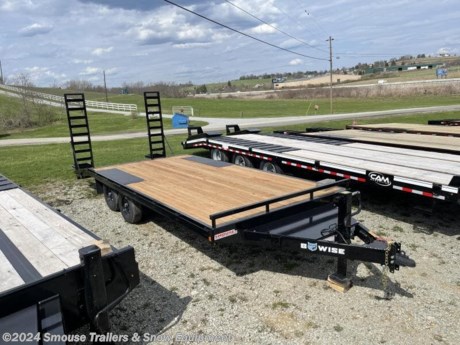 NEW 2024 BWise 16+4 Deckover Tagalong w/ 6&#39; Ladder Ramps
CASH OR CHECK PRICE $8500!!!
GVW: 9990#
Unladen: 3660#
Payload: 6330#
Model: EH820-10
SPECS:
101&quot;W x 20&#39;L
6&quot; Channel Main Frame
2 5/16&quot; Adjustable Coupler
12k Drop Leg Jack
6&#39; Ladder Ramps
5.2k SS Tandem Axle - Elec
ST22575R15 Radl Black Mod
Chain Tray w/Lockable Lid
Stake Pockets w/Rub Rail
LED Rubber Mounted Lights
2&quot; Pressure Treated Decking
FEATURES:
D-Ring: 6 Weld On
Suspension: 5 Leaf Slipper
Toolbox: Tool Tray w/Lid
Wiring Harness: All-Weather Wiring Harness (7-Way RV Plug)
Brakes: Electric Self Adjusting Brakes
Stake Pockets: Stake Pockets w/Rub Rail
Lighting: Rubber Mount Lifetime LED Lights
WE ARE YOUR ONE STOP SHOP FOR ALL PENNDOT PAPERWORK, FINANCING &amp; INSPECTIONS WHEN YOU PURCHASE A TRAILER HERE AT SMOUSE&#39;S.
** FINANCING AVAILABLE FOR THOSE WHO QUALIFY
** FULL SERVICE CENTER TO INCLUDE INSPECTION,REPAIRS &amp; MODIFICATIONS
** WE STOCK TRAILER PARTS AND ACCESSORIES
** NEED A BRAKE CONTROL? WE INSTALL YOUR BREAK CONTROL WHILE WE ARE DOING YOUR PAPERWORK (IF TRUCK IS PREWIRED) ON YOUR NEW TRAILER.
** WE ARE A MEMBER OF COSTARS
WE ACCEPT CASH-CHECK, VISA &amp; MASTERCARD
*Price, if shown, does not include government &amp; PENNDOT fees, taxes, dealer document preparation charges or any finance charges (if applicable). FOB Mt Pleasant, Pa
Final actual sales price will vary depending on options or accessories selected.
NOTE: Models with a price of &quot;Request a Quote&quot; are always included in a $0 search, regardless of actual value