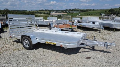 NEW 2024 Aluma 6&#39;5&quot; x 12 HD Utility Trailer
CASH OR CHECK PRICE $4275!!!
Model: 7712H
Weight: 650#
Bed Size: 77&quot; x 142&quot;
Tires: 14&quot; Aluminum
3500# Rubber torsion axle (rated at 2990#) - No brakes - Easy lube hubs
ST205/75R14 LRC radial tires (1760# cap/tire)
Aluminum wheels, 5-4.5 BHP
Aluminum fenders
Extruded aluminum floor
Front &amp; side retaining rails
A-Framed aluminum tongue, 48&quot; long with 2&quot; coupler
Stake pockets (2 per side)
Tie down loops (2 per side)
Swivel tongue jack, 1200# capacity
LED Lighting package, safety chains
Aluminum tailgate
Overall width = 101.5&quot;
Overall length = 194.5&quot;
WE ARE YOUR ONE STOP SHOP FOR ALL PENNDOT PAPERWORK, FINANCING &amp; INSPECTIONS WHEN YOU PURCHASE A TRAILER HERE AT SMOUSE&#39;S.
** FINANCING AVAILABLE FOR THOSE WHO QUALIFY
** FULL SERVICE CENTER TO INCLUDE INSPECTION,REPAIRS &amp; MODIFICATIONS
** WE STOCK TRAILER PARTS AND ACCESSORIES
** NEED A BRAKE CONTROL? WE INSTALL YOUR BREAK CONTROL WHILE WE ARE DOING YOUR PAPERWORK (IF TRUCK IS PREWIRED) ON YOUR NEW TRAILER.
** WE ARE A MEMBER OF COSTARS
_ WE ACCEPT CASH-CHECK, VISA &amp; MASTERCARD _
*Price, if shown, does not include government &amp; PENNDOT fees, taxes, dealer document preparation charges or any finance charges (if applicable). FOB Mt Pleasant, Pa
Final actual sales price will vary depending on options or accessories selected.
NOTE: Models with a price of &quot;Request a Quote&quot; are always included in a $0 search, regardless of actual value
