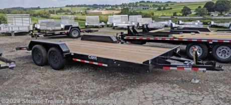 NEW 2023 CAM Superline 18&#39; Car Hauler w/ Wood Deck
OPTIONS ADDED:
Driver&#39;s Side Removable Fender
Black Spoke Wheels

CASH, CHECK OR FINANCING PRICE $5299!!!

GVW: 9900#
Unladen: 2100#
Payload: 7800#

Measurements:
Model: 3.5CAM18CH
Frame: 4&quot; Channel
Crossmembers: 10 Gauge, Fabricated
Tongue: 4&quot; Channel
Coupler: Adjustable
Jack: 7K Bolt-On Drop Leg Jack
Fender: Diamond Plate
Axles: 3500#, Greased
Suspension: Equalizer Leaf Spring, Double Eye
Tires: 20575R15 LRC
Decking: Pressure-Treated Pine Decking
Lights: LED Lights - Rubber Mounted
Electric Plug: 7 Way
Finish: PPG Paint
Overall Length: 258&quot;
Bed Width: 82&quot;
Bed Length Flat: 172&quot;
Beavertail Drop Length: 44&quot;
Deck Height: 20.5&quot;
Coupler Height: 14&quot; to 22&quot;
Ramps: 5&#39; Reinforced Steel Fabricated Ramps
WOOD DECK TRAILER
The CAM Superline Wood Deck Car Hauler Trailer is an economical way of transporting your motor vehicles. Featuring it&#39;s Pressure Treated Pine Decking, Rubber Mounted LED Lights, 5&#39; Fabricated Slide Out Ramps, and Diamond Plate Beavertail is sure to transport vehicles safely to it&#39;s destination.
FEATURES
* Adjustable 2-5/16&quot; Ball Coupler or Pintle Ring
* Safety Chains
* 7-Way SAE Plug
* Zip Breakaway System
* 7K Bolt-On Drop Leg Jack
* Diamond Plate Fenders
* EZ Lube Axles
* Electric Brakes Axles (2)
* Silver Wheels
* Epoxy Primer
* Polyurethane Paint Finish
* Spare Tire Mount
* D-Ring Tie-Downs - 1/2&quot; (4)
* Stake Pockets (10)
* Sealed Wiring Harness
* LED Lights -- Rubber Mounted
* Three Year Warranty
WE ARE YOUR ONE STOP SHOP FOR ALL PENNDOT PAPERWORK, FINANCING &amp; INSPECTIONS WHEN YOU PURCHASE A TRAILER HERE AT SMOUSE&#39;S.
** FINANCING AVAILABLE FOR THOSE WHO QUALIFY
** FULL SERVICE CENTER TO INCLUDE INSPECTION,REPAIRS &amp; MODIFICATIONS
** WE STOCK TRAILER PARTS AND ACCESSORIES
** NEED A BRAKE CONTROL? WE INSTALL YOUR BREAK CONTROL WHILE WE ARE DOING YOUR PAPERWORK (IF TRUCK IS PREWIRED) ON YOUR NEW TRAILER.
** WE ARE A MEMBER OF COSTARS
_ WE ACCEPT CASH-CHECK, VISA &amp; MASTERCARD _
*Price, if shown, does not include government &amp; PENNDOT fees, taxes, dealer document preparation charges or any finance charges (if applicable). FOB Mt Pleasant, Pa
Final actual sales price will vary depending on options or accessories selected.
NOTE: Models with a price of &quot;Request a Quote&quot; are always included in a $0 search, regardless of actual value