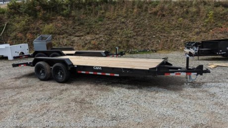NEW 2023 CAM Superline 20&#39; HD Car Hauler 
CASH OR CHECK PRICE $5499!!!
GVW: 9900#
Unladen: 2250#
Payload: 7650#
MODEL: 5CAM20CH
WOOD DECK CAR HAULER
The Wood Deck Car Hauler Trailer from CAM Superline is an economical way to transport motor vehicles. Featuring Pressure Treated Pine Decking, Rubber Mounted LED Lights, 5&#39; Fabricated Slide-Out Ramps, and Diamond Plate Beavertail, the Wood Deck Car Hauler is sure to transport your precious investment safely and securely to its destination.
SPECS:
Frame: 5&quot; Channel
Crossmembers: 10 Gauge, Fabricated
Tongue: 5&quot; Channel
Coupler: Adjustable Ball Coupler or Pintle Ring
Jack: 7k Bolt on Drop Leg Jack
Fenders: Diamond Plate
Axles: 5200lb Greased
Suspension: Equalizer Leaf Spring, Double Eye
Tires: 205/75R15 LRC
Wheels: 15&quot; Radial
Decking: Pressure Treated Pine Decking
Lights: LED Lights - Rubber Mounted
Electric Plug: 7-WAY SAE Plug
Finish: Black PPG Industrial Polyurethane Paint
Beaver Tail Drop Length: 44&quot;
Between Fenders: 82&quot;
Deck Height: 22.5&quot;
Coupler Height: 14&quot; - 22&quot;
Ramps: 5&#39; Reinforced Steel Fabricated Ramps
Adjustable 2-5/16&quot; Ball Coupler or Pintle Ring
Safety Chains
7-Way SAE Plug
Zip Breakaway System
7K Bolt-On Drop Leg Jack
Diamond Plate Fenders
EZ Lube Axles
Electric Brakes Axles (2)
Silver Wheels
Epoxy Primer
Polyurethane Paint Finish
Spare Tire Mount
D-Ring Tie-Downs - 1/2&quot; (4)
Stake Pockets (10)
Sealed Wiring Harness
LED Lights - Rubber Mounted
Three Year Warranty
WE ARE YOUR ONE STOP SHOP FOR ALL PENNDOT PAPERWORK, FINANCING &amp; INSPECTIONS WHEN YOU PURCHASE A TRAILER HERE AT SMOUSE&#39;S.
** FINANCING AVAILABLE FOR THOSE WHO QUALIFY
** FULL SERVICE CENTER TO INCLUDE INSPECTION,REPAIRS &amp; MODIFICATIONS
** WE STOCK TRAILER PARTS AND ACCESSORIES
** NEED A BRAKE CONTROL? WE INSTALL YOUR BREAK CONTROL WHILE WE ARE DOING YOUR PAPERWORK (IF TRUCK IS PREWIRED) ON YOUR NEW TRAILER.
** WE ARE A MEMBER OF COSTARS
_ WE ACCEPT CASH OR CHECK &amp; VISA OR MASTERCARD
*Price, if shown, does not include government &amp; PENNDOT fees, taxes, dealer document preparation charges or any finance charges (if applicable). FOB Mt Pleasant, Pa
Final actual sales price will vary depending on options or accessories selected.
NOTE: Models with a price of &quot;Request a Quote&quot; are always included in a $0 search, regardless of actual value