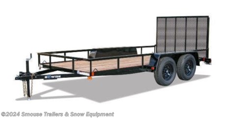 NEW 2024 BWise 6x14 Tandem Utility Trailer
GVW: 7000#
Unladen: 1675#
Payload: 5325#

CASH OR CHECK PRICE $3899!!!
A true light duty utility trailer, the UTE models provide the frame and construction to handle everything from firewood to ATVs. The added benefit of the fold-down ramp UTE3 gate provides an easier task of loading and unloading.

DECK WIDTH: 76&quot;
DECK HEIGHT: 18&quot;
FRAME: 3&quot; Angle Frame
CROSSMEMBER: 3&quot; Angle
CROSSMEMBER: 3&quot; Angle
TOP RAIL: 1.5&quot; x 1.5&quot; Angle
FLOORING: DURA Color Pressure Treated
FENDERS: Smooth Steel
RAMPS: One-Piece Landscape Ramp
AXLES: 1 - 3,500 lb. Premium Axles
SUSPENSION: 4-Leaf II
TIRES: ST205/75R15 6 ply Radial
WHEEL: 15&quot; Black Mod Wheels
COUPLER: 2&quot; A Frame Coupler
JACK: 2K Top Wind Jack
D-RING: 4 Weld-On Tie Loops
WIRING HARNESS: Bonded Harness (4-flat plug)
LIGHTING: DOT Lighting

WE ARE YOUR ONE STOP SHOP FOR ALL PENNDOT PAPERWORK, FINANCING &amp; INSPECTIONS WHEN YOU PURCHASE A TRAILER HERE AT SMOUSE&#39;S.
** FINANCING AVAILABLE FOR THOSE WHO QUALIFY*
** FULL SERVICE CENTER TO INCLUDE INSPECTION,REPAIRS &amp; MODIFICATIONS*
** WE STOCK TRAILER PARTS AND ACCESSORIES*
** NEED A BRAKE CONTROL? WE INSTALL YOUR BREAK CONTROL WHILE WE ARE DOING YOUR PAPERWORK (IF TRUCK IS PREWIRED) ON YOUR NEW TRAILER.*
** WE ARE A MEMBER OF COSTARS*
_ WE ACCEPT CASH-CHECK, VISA &amp; MASTERCARD _
*Price, if shown, does not include government &amp; PENNDOT fees, taxes, dealer document preparation charges or any finance charges (if applicable). FOB Mt Pleasant, Pa
Final actual sales price will vary depending on options or accessories selected.
NOTE: Models with a price of &quot;Request a Quote&quot; are always included in a $0 search, regardless of actual value