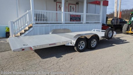 NEW 2024 Aluma 18&#39; (20&quot; Stationary + 18&#39; TILT) Tilt Trailer
*WITH SIDE MOUNTED ALUMINUM SPARE!!!*
CASH, CHECK OR FINANCING PRICE $10,599!!!
*20&quot; stationary front section plus 18&#39; tilt bed*
GVW: 7000#
Unladen: 1425#
Payload: 5575#
Model: 8218TILT
Weight: 1425#
Bed Size: 81&quot; x 219&quot;
Tires: 14&quot;
STANDARD SPECS:
* 2-3500# Rubber torsion axles - Easy lube hubs
* Electric brakes, breakaway kit
* ST205/75R14 LRC radial tires (1760# cap/tire)
* Aluminum wheels, 5-4.5 BHP
* Control valve to adjust rate of descent
* Bed locks for travel and for locking bed in up position
* Removable aluminum teardrop fenders
* Extruded aluminum floor
* Front retaining rail
* A-Framed aluminum tongue, 44.5&quot; long with 2-5/16&quot; coupler
* stake pockets (4 per side);
* Recessed tie rings, SS 5000#
* Padded tongue jack, 2500# capacity
* LED Lighting package, safety chains
* Overall width = 101.5&quot;
* Overall length = 292&quot;
WE ARE YOUR ONE STOP SHOP FOR ALL PENNDOT PAPERWORK, FINANCING &amp; INSPECTIONS WHEN YOU PURCHASE A TRAILER HERE AT SMOUSE&#39;S.
** FINANCING AVAILABLE FOR THOSE WHO QUALIFY
** FULL SERVICE CENTER TO INCLUDE INSPECTION,REPAIRS &amp; MODIFICATIONS
** WE STOCK TRAILER PARTS AND ACCESSORIES
** NEED A BRAKE CONTROL? WE INSTALL YOUR BREAK CONTROL WHILE WE ARE DOING YOUR PAPERWORK (IF TRUCK IS PREWIRED) ON YOUR NEW TRAILER.
** WE ARE A MEMBER OF COSTARS
_ WE ACCEPT CASH-CHECK, VISA &amp; MASTERCARD _
*Price, if shown, does not include government &amp; PENNDOT fees, taxes, dealer document preparation charges or any finance charges (if applicable). FOB Mt Pleasant, Pa
Final actual sales price will vary depending on options or accessories selected.
NOTE: Models with a price of &quot;Request a Quote&quot; are always included in a $0 search, regardless of actual value