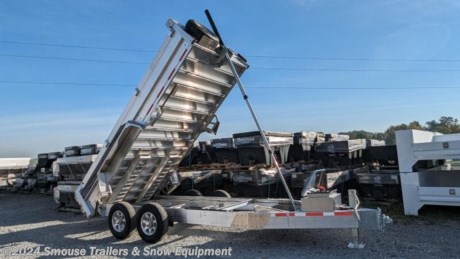 NEW 2023 EBY 6&#39;10&quot; x 16 HD ALL ALUMINUM Equipment Dump Trailer
OPTIONS ADDED:
23580R16 LRE Aluminum Wheels
23580R16 LRE Steel Spare
Tarp Kit
CASH OR CHECK PRICE $22,900
MODEL: CB14K16
14K GVW Bumper-Pull
Exceptionally strong and lightweight
The CB14K is a heavy-duty, yet lightweight, dump trailer ideal for handling bulk material and equipment. Constructed of fuel-efficient, low-maintenance aluminum, the CB14K dump trailer is engineered to perform and built to last. Make it your own by equipping your trailer with a wide variety of popular options like a mesh pull tarp, spare wheel and tire, or wireless remote.
STANDARD SPECIFICATIONS
GVWR: 14,000 lbs
Length: 16&#39;
Width: 82&quot;
Deck Height: 29-1/4&quot;
Empty Weight: 14&#39; -- 3260#
Floor: 3&quot; Tall extruded aluminum (0.270&quot; thick)
Frame: 10-3/8&quot; Tall extruded aluminum channel
Sides: 24&quot; High extruded aluminum with stake pockets and (6) D-rings
Backend: Split barn doors
Bulkhead: 24&quot; High extruded aluminum with stake pockets
Hoist/Pump: 3-1/2&quot; Bore, 3-stage telescopic cylinder with Bucher pump
Battery/Charger: 12-Volt deep cycle with integrated AC charger
Axles: 7k Dexter rubber torsion
Wheels: 16&quot; Steel
Tires: 235/80R16 Load Range E
Coupler: 2-5/16&quot; Adjustable ball coupler, 15k rated
Ramps: (2) 16&quot; &#195;-- 78&quot; Slide out
Stabilizer Legs: (2) Drop legs
Toolbox: Lockable A-frame toolbox
Landing Leg: 12k Side crank with drop leg
Lighting: LED oval stop/tail/turn lights, 1&quot; round led clearance and marker light
Electrical: 7-Pin RV plug; breakaway kit, 12-volt deep cycle battery
WE ARE YOUR ONE STOP SHOP FOR ALL PENNDOT PAPERWORK, FINANCING &amp; INSPECTIONS WHEN YOU PURCHASE A TRAILER HERE AT SMOUSE&#39;S.
** FINANCING AVAILABLE FOR THOSE WHO QUALIFY
** FULL SERVICE CENTER TO INCLUDE INSPECTION,REPAIRS &amp; MODIFICATIONS
** WE STOCK TRAILER PARTS AND ACCESSORIES
** NEED A BRAKE CONTROL? WE INSTALL YOUR BREAK CONTROL WHILE WE ARE DOING YOUR PAPERWORK (IF TRUCK IS PREWIRED) ON YOUR NEW TRAILER.
** WE ARE A MEMBER OF COSTARS
_ WE ACCEPT CASH-CHECK, VISA &amp; MASTERCARD _
*Price, if shown, does not include government &amp; PENNDOT fees, taxes, dealer document preparation charges or any finance charges (if applicable). FOB Mt Pleasant, Pa
Final actual sales price will vary depending on options or accessories selected.
NOTE: Models with a price of &quot;Request a Quote&quot; are always included in a $0 search, regardless of actual value