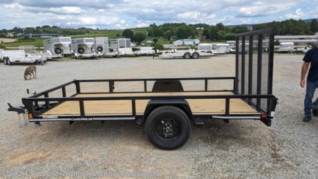 NEW 2024 CAM SUPERLINE 6x12 Tubular Top Rail Utility Trailer w/ Spring Assist
CASH, CHECK OR FINANCING PRICE $2650!!!
3K SINGLE AXLE UTILITY TRAILER
The 3K Utility Trailer from CAM Superline was built for both the off-road enthusiast and the dedicated landscaper. Whether you are planning on using this trailer occasionally on the weekends or you plan to use this as a daily instrument in your line of work, the 3K Utility Trailer can get the job done. These trailers feature Self-Retained Gate Pins, Setback Jack, Fold-Flat HD Ramp Gate with Spring-Assist, Protected Wiring, and a 3-Year Warranty.
GVW: 2990#
Unladen: 1115#
Payload: 1875#
Model# PUTT7212-BP-030
FEATURES:
Frame: 3 x 2 x 3/16 Angle
Crossmembers: 3 x 2 x 3/16 Angle (24&quot; On-Center)
Top Rail: 2 x 2 Square Tube
Tongue: 3&quot; Channel (A-Frame)
Uprights: 2 x 2 Square Tube
Coupler: 2&quot; Ball
Jack: 2k Zinc Plated, Setback
Fenders: Diamond Plate
Axles: Cambered Idler
Suspension: Leaf Spring
Tires: 20575R15 LRC
Wheels: 15&quot;, 5 on 4.5, Radial Tires
Decking: 2 x 6 Pressure Treated Pine
Lights: LED Lights
Electric Plug: 4 Way Flat
Finish: PPG Industrial Polyurethane Paint
Overall Length: 185&quot;
Bed Length: 144&quot;
Bed Width: 71.5&quot;
Deck Height: 18&quot;
Coupler Height: 16&quot;
Gate: 4&#39; Landscape Gate, Spring Assisted
SPECS:
2&quot; x 2&quot; Tube Top Rail
Tube Uprights
2&quot; Ball Coupler
Safety Chains
4-Way Flat Plug
Setback Jack
4&#39; Spring-Assist Laydown Gate
EZ Lube Axles
Radial Tires
Steel Wheels
Epoxy Primer
Polyurethane Paint
Pressure-Treated Pine Decking
Spare Tire Mount
Rub Rail
Enclosed Wiring
LED Lights - Rubber Mounted
Three Year Warranty
WE ARE YOUR ONE STOP SHOP FOR ALL PENNDOT PAPERWORK, FINANCING &amp; INSPECTIONS WHEN YOU PURCHASE A TRAILER HERE AT SMOUSE&#39;S.
** FINANCING AVAILABLE FOR THOSE WHO QUALIFY
** FULL SERVICE CENTER TO INCLUDE INSPECTION,REPAIRS &amp; MODIFICATIONS
** WE STOCK TRAILER PARTS AND ACCESSORIES
** NEED A BRAKE CONTROL? WE INSTALL YOUR BREAK CONTROL WHILE WE ARE DOING YOUR PAPERWORK (IF TRUCK IS PREWIRED) ON YOUR NEW TRAILER.
** WE ARE A MEMBER OF COSTARS
WE ACCEPT CASH-CHECK, VISA &amp; MASTERCARD
*Price, if shown, does not include government &amp; PENNDOT fees, taxes, dealer document preparation charges or any finance charges (if applicable). FOB Mt Pleasant, Pa
Final actual sales price will vary depending on options or accessories selected.
NOTE: Models with a price of &quot;Request a Quote&quot; are always included in a $0 search, regardless of actual value