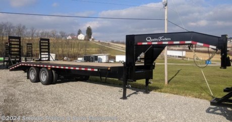 NEW 2024 Quality 20+5 HD Tandem Dual Deckover Gooseneck w/ Spring Assist Ramps

CASH OR CHECK PRICE $13,025!!!
GVW: 25000#
Unladen: 5980#
Payload: 19020#
Model: 25PRO25-DOGN

Professional Grade (in addition to General Duty features): Heavier main frame I-beams and side rails with 16&quot; cross member spacing allow a higher GVW rating, premium radial tires, toolbox with lockable lid (standard on all professional grade models), LED rubber mounted sealed beam lighting in enclosed boxes with sealed modular wiring harness.
SPECS:
Treated wood deck
96&quot; wood deck 101.5&quot; to outside of rubrails
10000 lb. oil bath axles with all wheel brakes
Slipper spring suspension
235/80 R16 load range E 10 ply rating West Lake Radial tires
12&quot; I-beam frame (W12x16)
6&quot; channel side rails
3&quot; channel cross members - 16&quot; spacing
12&quot; I-beam uprights, 12&quot; I-beam neck (toolbox and lockable lid)
5 ft. swing-up ramps with support foot
2 5/16&quot; adjustable gooseneck coupler
Dual 12000 lb. drop-foot jacks
Metal plate over wheels for lowest possible loaded deck height (35&quot;)
Stake pockets and rubrail
Self charging break away kit, safety chains, full DOT reflective tape and all rubber mounted LED sealed beam lighting with U.S. made sealed modular harness with 2 year warranty
Primed, 2 coats of acrylic enamel, pin stripe
WE ARE YOUR ONE STOP SHOP FOR ALL PENNDOT PAPERWORK, FINANCING &amp; INSPECTIONS WHEN YOU PURCHASE A TRAILER HERE AT SMOUSE&#39;S.
** FINANCING AVAILABLE FOR THOSE WHO QUALIFY
** FULL SERVICE CENTER TO INCLUDE INSPECTION,REPAIRS &amp; MODIFICATIONS
** WE STOCK TRAILER PARTS AND ACCESSORIES
** NEED A BRAKE CONTROL? WE INSTALL YOUR BREAK CONTROL WHILE WE ARE DOING YOUR PAPERWORK (IF TRUCK IS PREWIRED) ON YOUR NEW TRAILER.
** WE ARE A MEMBER OF COSTARS
_ WE ACCEPT CASH-CHECK, VISA &amp; MASTERCARD _
*Price, if shown, does not include government &amp; PENNDOT fees, taxes, dealer document preparation charges or any finance charges (if applicable). FOB Mt Pleasant, Pa
Final actual sales price will vary depending on options or accessories selected.
NOTE: Models with a price of &quot;Request a Quote&quot; are always included in a $0 search, regardless of actual value