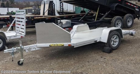NEW 2024 Aluma 10&#39; (1 Place) Motorcycle Trailer w/ Pull Out Ramp
CASH, CHECK OR FINANCING PRICE $3250!!!
GVW: 2000#
Unladen: 540#
Payload: 1460#
Model: MC10
Weight: 540#
Bed Size: 51&quot; x 138&quot;
Tires: 13&quot;
STANDARD SPECS
* 2000# Rubber torsion axle - No brakes - Easy lube hubs
* ST175/80R13 LRC rad trail (1360# cap/tire)
* Aluminum wheels, 5-4.5 BHP
* Aluminum fenders
* Extruded aluminum floor
* Tie-down loops (2 per side)
* Aluminum pull-out ramp (45&quot; wide x 69.5&quot; long)
* Aluminum salt shield / rock guard (24&quot; tall)
* 2&#39; Motorcycle bracket
* LED Lighting package, safety chains
* Swivel tongue jack, 1200# capacity
* 2&quot; Coupler
* Overall width = 75.5&quot;
* Overall length = 172&quot;
WE ARE YOUR ONE STOP SHOP FOR ALL PENNDOT PAPERWORK, FINANCING &amp; INSPECTIONS WHEN YOU PURCHASE A TRAILER HERE AT SMOUSE&#39;S.
** FINANCING AVAILABLE FOR THOSE WHO QUALIFY
** FULL SERVICE CENTER TO INCLUDE INSPECTION,REPAIRS &amp; MODIFICATIONS
** WE STOCK TRAILER PARTS AND ACCESSORIES
** NEED A BRAKE CONTROL? WE INSTALL YOUR BREAK CONTROL WHILE WE ARE DOING YOUR PAPERWORK (IF TRUCK IS PREWIRED) ON YOUR NEW TRAILER.
** WE ARE A MEMBER OF COSTARS
_ WE ACCEPT CASH-CHECK, VISA &amp; MASTERCARD _
*Price, if shown, does not include government &amp; PENNDOT fees, taxes, dealer document preparation charges or any finance charges (if applicable). FOB Mt Pleasant, Pa
Final actual sales price will vary depending on options or accessories selected.
NOTE: Models with a price of &quot;Request a Quote&quot; are always included in a $0 search, regardless of actual value