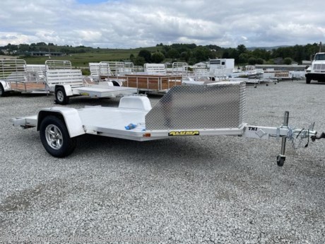 NEW 2024 Aluma 11&#39; (1 Place) Trike Trailer w/ Pull Out Ramp
CASH, CHECK OR FINANCING PRICE $4375!!!
Weight: 525#
Bed Size: 63&quot; x 137&quot;
Tires: 14&quot;
GVW: 2990#
Unladen: 525#
Payload: 2465#
Model: TK1
SPECS:
3500# Rubber torsion axle - No brakes - Easy lube hubs
ST205/75R14 LRC radial tires (1760# cap/tire)
Aluminum wheels
Aluminum fenders
Extruded aluminum floor
4) Stainless steel recessed tie rings (2 per front &amp; rear)
Aluminum pull-out ramp (57.25&quot; wide x 69.5&quot; long)
Aluminum salt shield / rock guard (24&quot; tall)
Front storage box with lid (14&quot;w x 26&quot;l x 14.5&quot;l x 24&quot;h) 4.47 cu ft
2&#39; Motorcycle bracket
LED Lighting package, safety chains
Swivel tongue jack, 1200# capacity
2&quot; Coupler
Overall width = 86&quot;
Overall length = 185&quot;
WE ARE YOUR ONE STOP SHOP FOR ALL PENNDOT PAPERWORK, FINANCING &amp; INSPECTIONS WHEN YOU PURCHASE A TRAILER HERE AT SMOUSE&#39;S.
** FINANCING AVAILABLE FOR THOSE WHO QUALIFY
** FULL SERVICE CENTER TO INCLUDE INSPECTION,REPAIRS &amp; MODIFICATIONS
** WE STOCK TRAILER PARTS AND ACCESSORIES
** NEED A BRAKE CONTROL? WE INSTALL YOUR BREAK CONTROL WHILE WE ARE DOING YOUR PAPERWORK (IF TRUCK IS PREWIRED) ON YOUR NEW TRAILER.
** WE ARE A MEMBER OF COSTARS
_ WE ACCEPT CASH-CHECK, VISA &amp; MASTERCARD _
*Price, if shown, does not include government &amp; PENNDOT fees, taxes, dealer document preparation charges or any finance charges (if applicable). FOB Mt Pleasant, Pa
Final actual sales price will vary depending on options or accessories selected.
NOTE: Models with a price of &quot;Request a Quote&quot; are always included in a $0 search, regardless of actual value