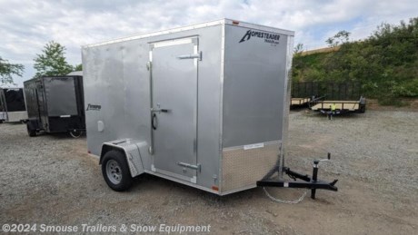NEW 2024 Homesteader 6x10 Intrepid V-Nose Cargo Trailer w/ Ramp Door
OPTIONS ADDED:
6&quot; Additional Height (78&quot; Inside, 74&quot; Door)
Ramp Door w/ Extended Wood Flap
Wall Vents
(4) D-Rings
CASH, CHECK OR FINANCING PRICE $4499!!!
GVW: 2990#
Unladen: 1473#
Payload: 1517#
MODEL: 610IS
SPECS:
Overall Length: 14&#39;4&quot;
Overall Height: 8&#39;
Overall Width: 7&#39;6&quot;
Interior Length: 11&#39;6&quot;
Interior Height: 78&quot;
Interior Width: 5&#39;8&quot;
Door Opening Height: 74&quot;
Door Opening Width: 5&#39;2&quot;
FEATURES:
Heavy Duty All Steel Boxed Frame Body
Tubular Steel Wall and Roof Structure
Under Coated Frame
Wall and Roof Crossmembers 24&quot; O.C.
Floor Crossmembers 24&quot; O.C. Single
2&#39; V- Nose with ATP point
Aluminum Exterior with Baked Enamel Finish
One Piece Aluminum Roof
High Tech Roof Sealant
Heavy Duty Exterior Trim
Automotive Quality Gaskets &amp; Seals
LED Lights
3/4&quot; Exterior Grade Plywood Flooring
3/8&quot; Plywood Interior Wall Liner
32&quot; Side Door
Interior Light
Aluminum Fenders
Modular Style Steel Wheels
Trailer Rated Radial Tires
EZ Lube Axles
Door Holdbacks
Breakaway Kit with Battery, and Charger (Tandem Models)
2000 lb. Top-wind Tongue Jack
Exterior Fasteners 6&quot; O.C.
24&quot; ATP Stoneguard
D.O.T. Compliant Lighting
D.O.T. Compliant Conspicuity Tape
2&quot; Coupler on single axle models
2 5/16&quot; Coupler on Tandem axle models
NATM Certified
Intrepid Enclosed Trailers
The Intrepid is an exciting series is packed full of standard features that are certain to turn heads! Standard features include, but are not limited to: 2&#39; Vee-Nose, 2&#39; Aluminum Treadplate Stoneguard, 32&quot; Side Door, 6&#39;6&quot; high sidewall on 8&#39; wide models, 6&#39; high sidewall on 6&#39; &amp; 7&#39; wide models, 5&#39;6&quot; high sidewall on 5&#39; wide models, Interior Light, 3,500 lb drop EZ Lube axle, Trailer Rated Radial Tires, Aluminum ATP Fenders, 3/4&quot; plywood Exterior grade plywood floor, and 3/8&quot; plywood lined interior walls.
This series will fill the needs of many customers. Whether used for small business, motorcycle enthusiast, flea marketers, or a wide array of other needs the Intrepid is ready for any occupation. The styling and features of the Intrepid make it a very desirable trailer for many of today&#39;s trailer users.


WE ARE YOUR ONE STOP SHOP FOR ALL PENNDOT PAPERWORK, FINANCING &amp; INSPECTIONS WHEN YOU PURCHASE A TRAILER HERE AT SMOUSE&#39;S.
** FINANCING AVAILABLE FOR THOSE WHO QUALIFY
** FULL SERVICE CENTER TO INCLUDE INSPECTION,REPAIRS &amp; MODIFICATIONS
** WE STOCK TRAILER PARTS AND ACCESSORIES
** NEED A BRAKE CONTROL? WE INSTALL YOUR BREAK CONTROL WHILE WE ARE DOING YOUR PAPERWORK (IF TRUCK IS PREWIRED) ON YOUR NEW TRAILER.
** WE ARE A MEMBER OF COSTARS
_ WE ACCEPT CASH-CHECK, VISA, MASTERCARD _
*Price, if shown, does not include government &amp; PENNDOT fees, taxes, dealer document preparation charges or any finance charges (if applicable). FOB Mt Pleasant, Pa
Final actual sales price will vary depending on options or accessories selected.
NOTE: Models with a price of &quot;Request a Quote&quot; are always included in a $0 search, regardless of actual value