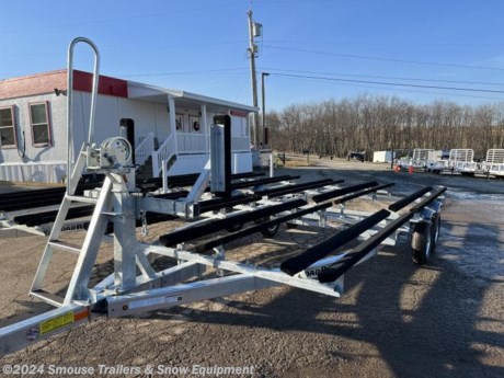 NEW 2024 Load Rite 24&#39; - 26&#39; Tritoon OR Pontoon Boat Trailer
CASH, CHECK OR FINANCING PRICE $7375!!!
OPTIONS ADDED:
(4) Step Ladder for Adjustable Arm Bowstop, 2000# Winch
RADIAL TIRES - 215/75R14C
(2) Inner Guides
GVW: 7420#
Unladen: 1420#
Payload: 6000#
Model: P-24/26T-5000TRIB2
Features:
Axle: Torsion
Overall Width: 98&quot;
Overall Length: 31&#39;4&quot;
&#39;Toon Center Min / Max: 66.5&quot; - 78&quot;
Front Deck Transom Max: 26&#39;
Front Deck Transom Min: 23&#39;6&quot;
LED Lighting
Plastic Fenders
Disc Brakes
Greasable Hubs
Pontoon Winch Stand
Carpeted Wood Bunks
Heat Shrunk, Shielded Wiring
P-SERIES TRITOON TRAILERS
The P-Series Load Rite tritoon trailer is the latest evolution in Load Rite&#39;s production of highly corrosion-resistant, supremely adjustable, and feature-filled trailers to fulfill the trailering needs of most any tritoon boat design currently available.
Each Load Rite tritoon trailer features a galvanized steel frame for superior anti-corrosion protection and ultimate service life. Steel is an excellent material for boat trailer construction but when unprotected, or even traditionally painted, and exposed to water steel tends to corrode and diminish in strength over time. Galvanization slows that process to a glacial crawl allowing a galvanized steel trailer to outlive a painted counterpart by many lifetimes.
Every Load Rite tritoon trailer is engineered with great features like galvanized torsion axle suspension(1) for a long-lasting, smooth and quite ride. Where brakes are required, Load Rite tritoon trailers come standard with smooth stopping disc brakes which also offer the benefits of being self-cleaning and adjusting. With standard LED lighting, this all means much less maintenance and more time on the water for every Load Rite tritoon trailer owner.
Some other standard features on all Load Rite tritoon models are: full-length, adjustable, carpeted main bunks; full-length, adjustable, carpeted center bunks; winchstand with carpeted bunks, two slip-resistant steps, and a safety handrail; bead-balanced tires on galvanized wheels; manual winch and tongue jack.
Load Rite offers a wide range of options to elevate any P-Series Load Rite tritoon to unrivaled levels of service and convenience.
All of these features are backed by the industry leading Load Rite 2 + 3 Warranty.
WE ARE YOUR ONE STOP SHOP FOR ALL PENNDOT PAPERWORK, FINANCING &amp; INSPECTIONS WHEN YOU PURCHASE A TRAILER HERE AT SMOUSE&#39;S.
** FINANCING AVAILABLE FOR THOSE WHO QUALIFY
** FULL SERVICE CENTER TO INCLUDE INSPECTION,REPAIRS &amp; MODIFICATIONS
** WE STOCK TRAILER PARTS AND ACCESSORIES
** NEED A BRAKE CONTROL? WE INSTALL YOUR BREAK CONTROL WHILE WE ARE DOING YOUR PAPERWORK (IF TRUCK IS PREWIRED) ON YOUR NEW TRAILER.
** WE ARE A MEMBER OF COSTARS
_ WE ACCEPT CASH-CHECK &amp; ALL MAJOR CREDIT CARDS _
Price, if shown, does not include government &amp; PENNDOT fees, taxes, dealer document preparation charges or any finance charges (if applicable). FOB Mt Pleasant, Pa
Final actual sales price will vary depending on options or accessories selected.
NOTE: Models with a price of &quot;Request a Quote&quot; are always included in a $0 search, regardless of actual value