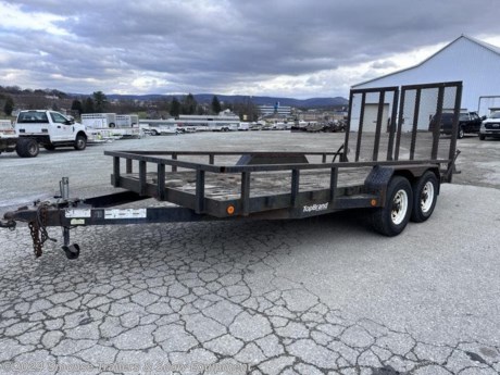 USED 2003 Top Brand 16&#39; Equipment Trailer w/ Top Rail &amp; Split Landscape Ramps 
TRAILER IS SOLD AS IS!!
GVW: 9990#
Unladen: 2400# 
Payload: 7590#
WE ARE YOUR ONE STOP SHOP FOR ALL PENNDOT PAPERWORK, FINANCING &amp; INSPECTIONS WHEN YOU PURCHASE A TRAILER HERE AT SMOUSE&#39;S.
** FINANCING AVAILABLE FOR THOSE WHO QUALIFY
** FULL SERVICE CENTER TO INCLUDE INSPECTION,REPAIRS &amp; MODIFICATIONS
** WE STOCK TRAILER PARTS AND ACCESSORIES
** NEED A BRAKE CONTROL? WE INSTALL YOUR BREAK CONTROL WHILE WE ARE DOING YOUR PAPERWORK (IF TRUCK IS PREWIRED) ON YOUR NEW TRAILER.
** WE ARE A MEMBER OF COSTARS
_ WE ACCEPT CASH-CHECK &amp; ALL MAJOR CREDIT CARDS _
Price, if shown, does not include government &amp; PENNDOT fees, taxes, dealer document preparation charges or any finance charges (if applicable). FOB Mt Pleasant, Pa
Final actual sales price will vary depending on options or accessories selected.
NOTE: Models with a price of &quot;Request a Quote&quot; are always included in a $0 search, regardless of actual value
