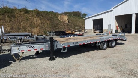 NEW 2023 CAM Superline 20+5 HD GALVANIZED 20 TON Deckover Tagalong w/ Air Brakes, 5&#39; Bi-Directional Spring Assisted Wood Filled Ramps
THE BEAST DECKOVER TRAILER - 20 &amp; 25 TON
The 20 and 25 Ton BEAST Deckover Trailers from CAM Superline were designed to handle the heaviest loads and withstand the toughest applications. Available in 20 and 25 ton capacity models, these trailers are designed for hauling pavers, excavators, crawlers and other types of construction equipment. Need a lesser load angle? The 20 and 25 Ton BEAST Deckover offers an optional Double Break Beavertail and Air Powered Ramps with a 36&quot; Knife Edge Extension that creates less of an incline for loading and unloading your equipment.
GVW: 51750#
Unladen: 9095#
Payload: 42655#
Model: 20CAM825TA
SPECS:
Main Frame: 14&quot; I-Beam @ 22 lb
Crossmembers: 5&quot; Channel
Side Rail: 8&quot; Channel @ 11.5lb
Tongue: 14&quot; I-Beam @ 22lb
Beavertail: 5&#39; Beavertail
Coupler: Adjustable Pintle Ring
Jack: Dual 50k Bolt on Drop Leg 2-Speed Jacks
Axles: Oil Bath Axles
Suspension: Hutch H-9700 Suspension
Tires: 235/75R17.5 LRH Dual
Wheels: 17.5&quot;
Decking: Nominal 2&quot; Oak Decking
Lights: LED Lights - Rubber Mounted
Electric Plug: Sealed 7 Pin plug w/Artic Flex Whip
Finish: PPG Industrial Polyurethane Paint
Overall Length: 376&quot;
Deck Height: 35&quot;
Coupler Height: 21.5&quot; - 30.5&quot;
Ramps: 5&#39; Bi-Directional Spring Assisted Wood Filled Ramps
FEATURES:
Steel Plated Tongue
Hi-Tensile Steel Construction
Adjustable Pintle Hitch
Safety Chains (5/8&quot; High Test)
Sealed 7-Pin Plug w/ Arctic Flex Whip
Zip Breakaway System
Dual 50K 2-Speed Jacks (Bolt-On)
Oil Bath Axles
Axle Springs: 3 Leaf (50,000 lb. Capacity)
Spring Park Brake On All Axles
Traction Bars on Fenders
Steel Wheels
Epoxy Primer
Polyurethane Paint Finish
Nominal 2&quot; Oak Deck
Toolbox
Mud Flaps
Sealed Wiring Harness
LED Lights - Rubber Mounted
Three Year Warranty
WE ARE YOUR ONE STOP SHOP FOR ALL PENNDOT PAPERWORK, FINANCING &amp; INSPECTIONS WHEN YOU PURCHASE A TRAILER HERE AT SMOUSE&#39;S.
** FINANCING AVAILABLE FOR THOSE WHO QUALIFY
** FULL SERVICE CENTER TO INCLUDE INSPECTION,REPAIRS &amp; MODIFICATIONS
** WE STOCK TRAILER PARTS AND ACCESSORIES
** NEED A BRAKE CONTROL? WE INSTALL YOUR BREAK CONTROL WHILE WE ARE DOING YOUR PAPERWORK (IF TRUCK IS PREWIRED) ON YOUR NEW TRAILER.
** WE ARE A MEMBER OF COSTARS
_ WE ACCEPT CASH-CHECK, VISA &amp; MASTERCARD _
*Price, if shown, does not include government &amp; PENNDOT fees, taxes, dealer document preparation charges or any finance charges (if applicable). FOB Mt Pleasant, Pa
Final actual sales price will vary depending on options or accessories selected.
NOTE: Models with a price of &quot;Request a Quote&quot; are always included in a $0 search, regardless of actual value