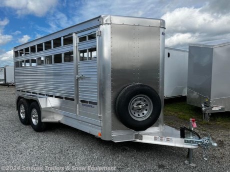 **NEW 2023 EBY Maverick LS 16&#39; Bumper Pull Aluminum Stock Trailer w/ Centergate and Aluminum Wheels**

**CASH OR CHECK PRICE $18,995**

GVWR# 10,000#
UNLADEN# 2535
PAYLOAD#7465

16 L x 6.5W x 6&#39;6&quot; H

Centergate
(2) 5.2K Axles
235/85R16LRE On Aluminum Wheels
Flat Diamond Plate Flooring
Curbside Escape Door
Slat Pattern A (TOP &amp; BOTTOM AIRSPACES)
Aluminum diamond plate floor
Fully framed and full-height side door
Heavy duty 12&quot; extruded aluminum bottom rail
Dexter torsion ride axles
Cast aluminum front and rear corners
Low step rear door

**WE ARE YOUR ONE STOP SHOP FOR ALL PENNDOT PAPERWORK, FINANCING &amp; INSPECTIONS WHEN YOU PURCHASE A TRAILER HERE AT SMOUSE&#39;S.**
\*\* FINANCING AVAILABLE FOR THOSE WHO QUALIFY
\*\* FULL SERVICE CENTER TO INCLUDE INSPECTION,REPAIRS &amp; MODIFICATIONS
\*\* WE STOCK TRAILER PARTS AND ACCESSORIES
\*\* NEED A BRAKE CONTROL? WE INSTALL YOUR BREAK CONTROL WHILE WE ARE DOING YOUR PAPERWORK (IF TRUCK IS PREWIRED) ON YOUR NEW TRAILER.
\*\* WE ARE A MEMBER OF COSTARS
\_ **WE ACCEPT CASH-CHECK, VISA &amp; MASTERCARD** \_
\*Price, if shown, does not include government &amp; PENNDOT fees, taxes, dealer document preparation charges or any finance charges (if applicable). FOB Mt Pleasant, Pa
Final actual sales price will vary depending on options or accessories selected.
NOTE: Models with a price of &quot;Request a Quote&quot; are always included in a $0 search, regardless of actual value