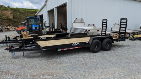 NEW 2024 CAM SUPERLINE 18&#39; Warrior Equipment Hauler w/ Angle Ramps   CAM2596

## $5625!!! IS CASH, CHECK OR FINANCING PRICE!!!


GVW: 9900#
Unladen: 2300#
Payload: 7600#

**Model: 4EC18**

**MEASUREMENTS:**
FRAME: 6” x 4” x 5/16” Angle
CROSSMEMBERS: 3” Channel
TONGUE: 5” Channel @ 6.7 lbs.
COUPLER: Adjustable 2-5/16” Ball Coupler
JACK: 7k Bolt-On Drop Leg Jack
FENDERS: Diamond Plate
AXLES: 5200 lb. Greased
SUSPENSION: Slipper Spring Suspension
TIRES/WHEELS: 225/75R15 LRD Black Spoke
DECKING: Pressure-Treated Pine Decking
LIGHTS: LED Lights - Rubber Mounted
ELECTRIC PLUG: 7-Way SAE Plug
FINISH: PPG Industrial Polyurethane Paint
OVERALL LENGTH/FLAT: 264&quot; / 240&quot;
DECK WIDTH: 76.5&quot;
DECK HEIGHT: 20&quot;
COUPLER HEIGHT: 17.5&quot; - 22&quot;
RAMPS: 5&#39; Quick Release

**FEATURES**
Adjustable 2-5/16” Ball Coupler
7k Bolt-On Drop Leg Jack
Safety Chains
7-Way SAE Plug
Breakaway w/ Charger and Test Light
5’ Quick Release Ramps (Angle or Wood Filled)
Diamond Plate Fenders
EZ Lube Axles
Electric Brake Axles (2)
Nev-R-Adjust Brakes
Slipper Spring Suspension
Steel Wheels
Epoxy Primer
Polyurethane Paint Finish
Pressure-Treated Pine Decking
Spare Tire Mount
Stake Pockets (8)
Sealed Wiring Harness
LED Lights – Rubber Mounted
Three Year Warranty

&lt;br&gt;
&lt;br&gt;
**WE ARE YOUR ONE STOP SHOP FOR ALL PENNDOT PAPERWORK, FINANCING &amp; INSPECTIONS WHEN YOU PURCHASE A TRAILER HERE AT SMOUSE&#39;S.**

\*\*FINANCING AVAILABLE FOR THOSE WHO QUALIFY
\*\*FULL SERVICE CENTER TO INCLUDE INSPECTION,REPAIRS &amp; MODIFICATIONS
\*\* WE STOCK TRAILER PARTS AND ACCESSORIES
\*\* Need A Brake Control? We will install your brake control while we are doing your paper work (if truck is prewired) on your new trailer.

**WE ACCEPT CASH-CHECK , VISA &amp; MASTERCARD!**

\*Price, if shown, does not include government &amp; PENNDOT fees, taxes, dealer document preparation charges or any finance charges (if applicable). FOB Mt Pleasant, Pa
Final actual sales price will vary depending on options or accessories selected.
NOTE: Models with a price of &quot;Request a Quote&quot; are always included in a $0 search, regardless of actual value