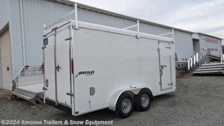 NEW 2024 Homesteader 7x16 HD Hercules Cargo Trailer w/ Rear Barn Doors HS822

**OPTIONS ADDED:**
**6&quot; Additional Height (86&quot; Inside, 78&quot; Doors)**
**(3) Ladder Racks**
**60&quot; Tongue w/ Adjustable Coupler**

## $8975 IS CASH, CHECK OR FINANCING PRICE!!!

GVW: 9950#
Unladen: 2632#
Payload: 7318#

&lt;br&gt;
**The Hercules is the premium series of our enclosed trailers. Incorporated into each trailer are the finest materials and components available for an enclosed trailer. The Hercules is frequently chosen by those needing a durable, long lasting enclosed trailer. For the discerning buyer who chooses only the best, Hercules is the one.**

**The Hercules must go through rigorous measures during manufacturing to insure the quality you expect from a Homesteader trailer. We begin with the finest products including Torflex rubber torsion axles, E-Z lube hubs, 2 x 3 tube steel on single axle models and 2 x 6 tube steel constructed main frame for maximum strength and durability on tandem models, along with floor crossmembers and wall posts 16&#226;&#179; O.C. To the interior we add 3/4&#226;&#179; exterior grade plywood flooring, 3/8&#226;&#179; plywood sidewall liner, LED tail lights, aluminum door hold backs, lockable door hasp, and a standard dome light. For style and performance the Hercules has a sleek aerodynamic body with .030 gauge aluminum with a baked enamel finish. Every Hercules is backed by** [3 year limited manufacturer warranty.](https://homesteadertrailer.com/?page_id=111)\*\*

&lt;br&gt;
### Standard Features

* 2&#226;&#179; X 6&#226;&#179; Tube Steel Frame (Tandem Models)
* 2&#226;&#179; X 3&#226;&#179; Tube Steel Frame (Single Models)
* Under Coated Frame
* Full Height Crossmembers
* Tubular Steel Wall Studs 16&#226;&#179; O.C.
* Tubular Roof Supports 24&quot; O.C.
* Independent Suspension Torsion Axles
* 11 Year Manufactured Limited Warranty on Torsion Axles
* EZ lube Hubs
* [Modular-Styled Steel Wheels](https://homesteadertrailer.com/wp-content/uploads/2018/05/Contemporary-Style-Steel-Modular-Wheels.jpg)
* Trailer Rated Radial Tires
* Aluminum Fenders
* [Breakaway Switch with charger](https://homesteadertrailer.com/wp-content/uploads/2018/05/Breakaway-Switch-with-charger-tandem-models.jpg) (tandem models)
* [D.O.T. Compliant Lighting](https://homesteadertrailer.com/wp-content/uploads/2018/04/IMG_2466.jpg)
* [Complete LED Lighting](https://homesteadertrailer.com/wp-content/uploads/2018/05/ledlight.jpg)
* [Tongue Jack](https://homesteadertrailer.com/wp-content/uploads/2018/05/Tongue-Jack.jpg)
* [Safety Chains](https://homesteadertrailer.com/wp-content/uploads/2018/05/Safety-Chain.jpg)
* .030 Gauge Aluminum Exterior w/ Baked Enamel Finish
* Seamless Aluminum Roof
* High Tech Self-Leveling Roof Sealant
* Aerodynamic Styling
* [Aerodynamic TPO (Thermo-Plastic Poly-Olefin) Nosecap](https://homesteadertrailer.com/wp-content/uploads/2018/05/Aerodynamic-TPO-Thermo-Plastic-Poly-Olefin-Nosecap.jpg)
* Exterior Long Life Coated Fasteners 6 &quot; O.C.
* Automotive Quality Gaskets and Seals
* [Semi-Trailer Style Door Fastener Bars with Zinc-Coated Finish](https://homesteadertrailer.com/wp-content/uploads/2018/04/IMG_2514.jpg)
* [Keyed Lockable Door Hasp](https://homesteadertrailer.com/wp-content/uploads/2018/04/IMG_2431.jpg)
* Door Grab Handles
* Aluminum Door Holdbacks
* [Premium 3/8&#226;&#179; Plywood Sidewall Liner](https://homesteadertrailer.com/wp-content/uploads/2018/05/3-8-Plywood-Wall-Liner.jpg)
* [3/4&#226;&#179; Exterior Grade Plywood Floor](https://homesteadertrailer.com/wp-content/uploads/2018/05/3-4-Exterior-Grade-Plywood-Floor.jpg)
* [Interior Light](https://homesteadertrailer.com/wp-content/uploads/2018/05/Interior-Light.jpg)
* 3 Year Limited Warranty
* Floor Crossmembers 16&#226;&#179; O.C.
* [Chrome Hub Covers](https://homesteadertrailer.com/wp-content/uploads/2018/05/CHROME-RING-CENTER-CAP.jpg)
* Electric Brakes (tandem models only, both axles)
* [D.O.T. Compliant Conspicuity Tape](https://homesteadertrailer.com/wp-content/uploads/2018/05/D.O.T.-Compliant-Conspicuity-Tape.jpg)
* Recessed Door Frames
* [Door Chains](https://homesteadertrailer.com/wp-content/uploads/2018/05/Door-Chains.jpg)
* NATM Certified

**WE ARE YOUR ONE STOP SHOP FOR ALL PENNDOT PAPERWORK, FINANCING &amp; INSPECTIONS WHEN YOU PURCHASE A TRAILER HERE AT SMOUSE&#39;S.**

\*\* FINANCING AVAILABLE FOR THOSE WHO QUALIFY
\*\* FULL SERVICE CENTER TO INCLUDE INSPECTION,REPAIRS &amp; MODIFICATIONS
\*\* WE STOCK TRAILER PARTS AND ACCESSORIES
\*\* NEED A BRAKE CONTROL? WE INSTALL YOUR BREAK CONTROL WHILE WE ARE DOING YOUR PAPERWORK (IF TRUCK IS PREWIRED) ON YOUR NEW TRAILER.
\*\* WE ARE A MEMBER OF COSTARS

**\_ WE ACCEPT CASH-CHECK, VISA &amp; MASTERCARD \_**

\*Price, if shown, does not include government &amp; PENNDOT fees, taxes, dealer document preparation charges or any finance charges (if applicable). FOB Mt Pleasant, Pa
Final actual sales price will vary depending on options or accessories selected.
NOTE: Models with a price of &quot;Request a Quote&quot; are always included in a $0 search, regardless of actual value