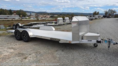 NEW 2023 Aluma 20&#39; HD Anniversary Edition Car Hauler w/ Underbody Ramps

**Exclusive to Executive Edition Trailers**
**Black Aluminum Wheels**
**8) Bed Lights**
**Tongue handle**
**Storage box with light**
**Receptacle holder**
**Air Dam**

## $11,299!!! IS CASH, CHECK OR FINANCING PRICE!!!!

GVW: 9900#
Unladen: 1600#
Payload: 7300#

Weight: 1600
Bed Size: 81&quot; x 244&quot;
Tire Size: 15&quot;

&lt;br&gt;
STANDARD FEATURES:
2) 5200# Rubber torsion axles - Easy lube hubs
Electric brakes, breakaway kit
ST205/75R15 LRC Radial tires (1760# cap/tire)
Aluminum wheels, 5-4.5 BHP
Removable aluminum teardrop fenders
Extruded aluminum floor
Front retaining rail
A-Framed aluminum tongue, 48&#226;&#179; long with 2-5/16&#226;&#179; coupler
4) Recessed tie rings, SS #5000
2) Fold-down rear stabilizer jacks
Swivel tongue jack, 1500# capacity
LED Lighting package, safety chains
Overall width = 101.5&#226;&#179;
Overall length = 290&#226;&#179;

&lt;br&gt;
**WE ARE YOUR ONE STOP SHOP FOR ALL PENNDOT PAPERWORK, FINANCING &amp; INSPECTIONS WHEN YOU PURCHASE A TRAILER HERE AT SMOUSE&#39;S.**

\*\* FINANCING AVAILABLE FOR THOSE WHO QUALIFY
\*\* FULL SERVICE CENTER TO INCLUDE INSPECTION,REPAIRS &amp; MODIFICATIONS
\*\* WE STOCK TRAILER PARTS AND ACCESSORIES
\*\* NEED A BRAKE CONTROL? WE INSTALL YOUR BREAK CONTROL WHILE WE ARE DOING YOUR PAPERWORK (IF TRUCK IS PREWIRED) ON YOUR NEW TRAILER.
\*\* WE ARE A MEMBER OF COSTARS

\_ **WE ACCEPT CASH-CHECK, VISA OR MASTERCARD** \_

\*Price, if shown, does not include government &amp; PENNDOT fees, taxes, dealer document preparation charges or any finance charges (if applicable). FOB Mt Pleasant, Pa
Final actual sales price will vary depending on options or accessories selected.
NOTE: Models with a price of &quot;Request a Quote&quot; are always included in a $0 search, regardless of actual value